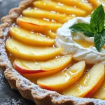 - Pre-made tart shell (9-inch) - Ripe white peaches - Mascarpone cheese - Heavy cream - Powdered sugar - Vanilla extract - Lemon zest - Fresh mint leaves for garnish - Optional: Honey For this delightful White Peach Mascarpone Tart, you need simple yet fresh ingredients. The pre-made tart shell saves time and lets you focus on flavors. Ripe white peaches add sweetness and a lovely aroma. Mascarpone cheese makes the filling rich and creamy. Heavy cream helps it become light and fluffy. Using powdered sugar gives the filling a sweet touch. Vanilla extract enhances the taste, while lemon zest adds brightness. Fresh mint leaves not only look great but also bring a cool flavor. If you want extra sweetness, honey is a great option. Gather these ingredients, and you will be ready to create a stunning dessert. For the complete directions, check the Full Recipe. To start, gather your ingredients. First, combine the mascarpone cheese and heavy cream in a medium bowl. Then, add the powdered sugar, vanilla extract, and lemon zest. Mix these together using a hand mixer or whisk. Beat the mixture until it becomes light and fluffy, about 2-3 minutes. This fluffy filling is what makes the tart so delicious. Next, carefully pour the mascarpone filling into the pre-made tart shell. Spread it evenly, making sure every corner is filled. Now, take your ripe white peaches and slice them thinly. Arrange the peach slices on top of the mascarpone layer. Overlap them slightly for a nice look. If you want a touch of sweetness, drizzle a bit of honey over the peaches. Now, it’s time to chill the tart. Place it in the refrigerator for at least 1 hour. This helps all the flavors blend well. When ready to serve, garnish the tart with fresh mint leaves. They add a pop of color and flavor. For the full recipe, check out the link. Enjoy your beautiful tart! - Beating mascarpone for optimal fluffiness: To get the best texture, beat mascarpone with heavy cream. Use a hand mixer for about 2-3 minutes. This makes the filling light and airy. - Choosing the best white peaches: Pick ripe white peaches that are soft but not mushy. Look for a sweet scent. The best peaches add flavor and color to your tart. - Tips for a smooth filling: Ensure all ingredients are at room temperature. This helps them mix well. Sift the powdered sugar to avoid lumps. A smooth filling looks great and tastes better. - Using powdered sugar for dusting: Just before serving, dust the tart with powdered sugar. This adds a sweet touch and makes the tart look fancy. - Arranging peaches artfully: Place the peach slices in a pattern. Overlap them slightly for a beautiful design. This makes your tart more inviting. - Slicing and serving tips: Use a sharp knife to cut the tart into wedges. Serve each piece with extra peach slices on the side. This adds freshness and color to your plate. For the full recipe, check out the White Peach Mascarpone Tart . {{image_2}} You can switch up the flavor of your tart by using different fruits. Try ripe strawberries or juicy blueberries. They add a nice color and taste. You can also mix fruits. A peach and raspberry combo makes a great choice. Adding spices can make your tart even more special. A dash of cinnamon or nutmeg gives warmth. You might like a hint of fresh basil or mint for a herbal twist. Just a little can make a big impact. If you want a vegan version, swap the mascarpone cheese for tofu. Blend silken tofu with a bit of lemon juice and maple syrup. It’s creamy and delicious! Use coconut cream for the heavy cream. It adds a nice flavor too. For those who need gluten-free options, look for a gluten-free tart shell. Many stores sell them now. You can also make your own with almond flour or oats. It’s easy and tastes great! Check out the Full Recipe for more ideas on how to make this tart your own! To keep your White Peach Mascarpone Tart fresh, store it in the fridge. Place it in an airtight container. This helps prevent moisture loss and keeps the tart from absorbing other smells. If you use a pie dish, cover it tightly with plastic wrap. This works well too! If you want to freeze the tart, slice it first. Wrap each slice in plastic wrap. Place the slices in a freezer-safe bag to avoid freezer burn. When you’re ready to enjoy it, remove a slice and let it thaw in the fridge overnight. This keeps the flavors intact and the texture nice. Always serve it chilled for the best taste! How long can the tart be stored in the fridge? You can keep the tart in the fridge for up to three days. Make sure to cover it well. This keeps the tart fresh and tasty. After a few days, the peaches might get soft. Can I use other types of cheese instead of mascarpone? Yes, you can use cream cheese or ricotta. These cheeses will change the flavor a bit. Cream cheese is tangy, while ricotta is light and fluffy. Both are great choices if you want to mix it up! What’s the best way to cut the tart? Use a sharp knife for clean slices. Dip the knife in hot water, then dry it before cutting. This will help with cutting through the peaches and cream. Cut slowly and gently to keep the layers intact. For the full recipe and more tips, check out the [Full Recipe]. This blog post covered a delicious peach tart made with simple ingredients. You learned how to create a fluffy mascarpone filling, arrange peaches beautifully, and chill your tart. I shared tips to elevate your presentation and variations for different diets. For a sweet treat, this tart is easy and fun to make. Enjoy it fresh or store it for later. With this guide, you're all set to impress anyone with this tasty dessert!