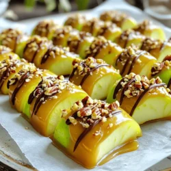 - 2 medium-sized apples (Granny Smith or Honeycrisp) - 1 cup granulated sugar - 1/2 cup unsalted butter - 1/3 cup light corn syrup - 1 teaspoon vanilla extract - 1/8 teaspoon salt - 1 cup chopped nuts (pecans or walnuts) - 1 cup mini chocolate chips (optional) - Additional toppings like sprinkles or sea salt To make these caramel apple bites, you start with fresh apples. I love using Granny Smith or Honeycrisp. Their tartness balances the sweet caramel. You’ll need sugar, butter, corn syrup, vanilla, and a pinch of salt. These form the rich, sticky caramel that makes this treat special. For toppings, you can get creative. Chopped nuts add a nice crunch. Mini chocolate chips give a fun twist. You can also use sprinkles for color or sea salt for a savory touch. Each ingredient adds a unique flavor and texture. This recipe is perfect for fall gatherings or a family snack. You can find the Full Recipe to follow along and create your own delicious bites. - Wash and dry the apples well. - Cut the apples into bite-sized wedges. Remove the cores. - Insert a skewer or toothpick into each wedge. - In a medium saucepan, combine sugar, butter, corn syrup, and salt. - Stir over medium heat until the butter melts and the sugar dissolves. - Turn the heat to medium-high. Let the mixture boil for 4-5 minutes. - Check the caramel temperature. It should reach 240°F (115°C). - Quickly dip each apple wedge into the hot caramel. Make sure to coat it well. - Let excess caramel drip off before moving to the next step. - Roll each caramel-coated wedge in chopped nuts or sprinkle with chocolate chips. - Place the bites on a parchment-lined baking sheet to cool. Let them set for about 30 minutes. For the full recipe, check the detailed instructions above. You'll create a treat that's perfect for fall! To make great caramel, I always use a candy thermometer. This tool helps me get the right temperature. For caramel, aim for 240°F (115°C). This ensures a nice, smooth finish. The right consistency is key. When your caramel cools, it should be thick but still pourable. If it’s too thin, it won’t stick. If it’s too thick, it might break. To avoid grainy caramel, stir gently while melting. Do not stir once it starts boiling. This keeps the sugar from crystallizing. If you see any sugar crystals, wipe the sides of the pot with a wet brush. For plating, I love to use a colorful platter. You can arrange the bites in a circle or in rows. Add some fresh apple slices around the bites for color. Drizzle some melted chocolate on top for flair. Pair caramel apple bites with dips or sauces. Creamy caramel sauce or rich chocolate sauce are great choices. You can even serve them with a side of whipped cream. These bites fit many occasions. Serve them at fall parties, game nights, or family gatherings. Kids and adults will love these treats! {{image_2}} You can easily change the flavor of your caramel apple bites. Try adding flavored extracts like cinnamon or almond. A few drops can give your bites a fun twist. You can also experiment with different types of chocolate. Dark, white, or even milk chocolate can work great. Each choice brings a new taste to the table. If you need gluten-free options, use gluten-free granulated sugar and ensure your toppings are safe. You can also make these bites vegan. Substitute the butter with coconut oil and use a plant-based cream. This way, everyone can enjoy caramel apple bites, no matter their diet. Make your caramel apple bites even more fun with different fruits. You can skewer them with strawberries or bananas. This adds color and flavor. For a sparkly touch, use edible glitter or colored candies. These small details make your treats eye-catching and fun for any gathering. To keep your caramel apple bites fresh, use an airtight container. This will stop air from drying them out. You can stack them carefully, but don’t crush them. If you have a lot, use separate layers of parchment paper. Store them in the fridge for the best results. The cool air helps keep the caramel soft. If you want, you can leave them at room temp for a short time. Just be careful; they might get sticky if it’s warm. Caramel apple bites stay fresh for about 5 days in the fridge. After that, they may lose their taste and texture. Look for signs that they’ve gone bad. If the caramel looks dry or hard, it’s time to toss them. Also, check for any strange smells or mold. If you see any of these signs, don’t eat them. If your caramel gets hard, don’t worry. You can fix it! Place the bites in a microwave-safe bowl. Heat them in short bursts of 10 seconds. Check after each burst to avoid melting them too much. To keep them soft, try wrapping them in plastic wrap or foil. This will help hold in moisture. If you need to, add a slice of apple to the container. This will help keep everything nice and fresh. For the full recipe, check out my complete guide to making these tasty treats! To make caramel apple bites stick, ensure your apples are dry. The caramel needs a clean surface to grip. You can also chill the apple wedges before dipping them. This helps the caramel set better. Yes, you can make caramel apple bites in advance. After coating them in caramel, let them cool completely. Then, store them in an airtight container in the fridge. They taste best within a couple of days. You can find pre-made caramel apple bites at many grocery stores. Check the candy aisle or the seasonal section during fall. Some bakeries also sell them. They may not taste as fresh as homemade ones. The best apples for caramel apple bites are Granny Smith or Honeycrisp. Granny Smith gives a tart flavor that pairs well with sweet caramel. Honeycrisp is crunchy and sweet, making it a favorite for many. To prevent the caramel from hardening too quickly, work fast. Dip the apples as soon as the caramel reaches the right temperature. Keep the caramel warm on low heat as you coat each apple. This keeps it runny and easy to use. We covered how to make delicious caramel apple bites from scratch. You learned about key ingredients, step-by-step instructions, and helpful tips. You also discovered fun variations and storage methods for your treats. Remember, feel free to get creative with flavors and toppings. These bites are perfect for parties or a cozy night in. Enjoy making and sharing this tasty snack with friends and family!