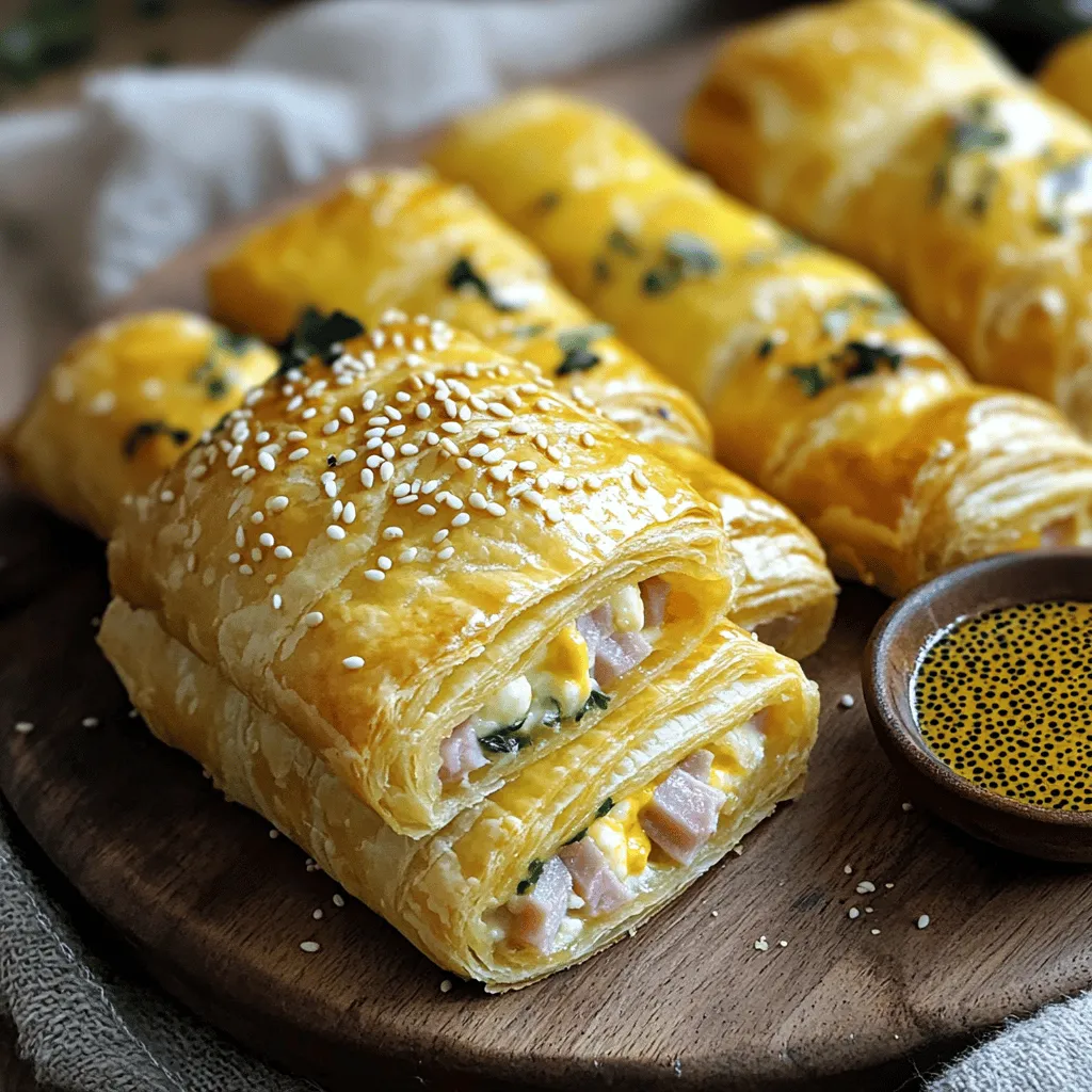 - 1 cup diced cooked ham - 1 cup shredded mozzarella cheese - ½ cup cream cheese, softened - 2 tablespoons fresh chives, chopped - 1 tablespoon fresh parsley, chopped - 1 teaspoon garlic powder - ½ teaspoon black pepper - 1 sheet of puff pastry (thawed) - 1 egg, beaten (for egg wash) - Sesame seeds for sprinkling (optional) To make ham and cheese sticks, gather these simple and tasty ingredients. Diced cooked ham gives a nice savory bite. Shredded mozzarella cheese melts beautifully, creating that gooey texture we all love. Cream cheese adds creaminess and binds everything together. For flavor, fresh chives and parsley bring a bright touch. Garlic powder adds a warm depth, and a hint of black pepper gives a little kick. You'll also need puff pastry, which forms a crisp and flaky shell. An egg wash helps the sticks turn golden brown while baking. If you like, sprinkle sesame seeds on top for extra crunch. These ingredients make for a delightful snack that is easy to prepare. You can mix and match them to suit your taste. Enjoy the process of creating this delicious treat! 1. First, preheat your oven to 400°F (200°C). This step helps your sticks cook evenly. 2. Line a baking sheet with parchment paper. This makes for easy cleanup later. 3. In a mixing bowl, combine the diced ham, shredded mozzarella, cream cheese, chopped chives, chopped parsley, garlic powder, and black pepper. Mix until everything is well blended. This mix is the heart of your ham and cheese sticks. 1. Roll out the puff pastry on a lightly floured surface. Aim for about ⅛ inch thick. This thickness gives you a nice bite. 2. Cut the pastry into strips, about 2 inches wide and 6 inches long. These strips will hold your filling. 3. Place a generous tablespoon of the ham and cheese mixture at one end of each pastry strip. Don’t be shy with the filling! 4. Fold over the pastry to create a pocket. Alternatively, you can roll it up tightly around the filling. 5. Seal the edges by pressing with a fork. This step keeps all the tasty goodness inside while baking. 1. Brush the tops of each stick with the beaten egg wash. This gives them a shiny, golden finish. 2. If you like, sprinkle sesame seeds on top. They add a nice crunch and flavor. 3. Place the sticks on the prepared baking sheet. 4. Bake for 15-20 minutes, or until they are golden brown and puffed. The smell will be amazing as they bake! 5. Once baked, remove them from the oven. Let them cool for a few minutes before serving. Enjoy these delicious snacks warm, perhaps with a side of spicy mustard for dipping! - Use fresh ingredients for the best flavor. Fresh ham and cheese make a big difference. - Ensure the pastry is chilled before working with it. This keeps it flaky and light. When you use fresh ham, it brings a nice, rich taste to the sticks. Fresh cheese melts perfectly. Chilled pastry helps avoid stretching, which can lead to tough bites. - Best served warm with dipping sauces. Spicy mustard or ranch dip works great. - Pair with beverages that complement flavors. Try a light beer or sparkling water. Serving these sticks warm makes them even more delicious. Dipping sauces add fun flavors. Choosing a light drink can balance the richness of the cheese and ham. - Overfilling the pastry. This can lead to spills and mess. - Not sealing the edges properly. This may cause the filling to leak out while baking. Avoid overfilling to keep your sticks neat. Seal the edges well by pressing with a fork. This keeps all the yummy filling inside. {{image_2}} You can switch up the cheese in your ham and cheese sticks. Use cheddar for a sharp bite or pepper jack for a spicy kick. Mixing different cheeses adds depth. Try a blend of mozzarella and cheddar for great taste. Each cheese brings its own flavor, making your snack even better. Feel free to add more to your filling. Spinach adds a nice color and nutrition. Roasted peppers can give a sweet touch. If you want a change from ham, use turkey or chicken. This makes the sticks lighter but still very tasty. If you need gluten-free options, look for gluten-free puff pastry. Many stores offer this now. For those avoiding dairy, there are great dairy-free cheese alternatives. These adjustments keep the recipe friendly for everyone while still being delicious. To store ham and cheese sticks in the refrigerator, place them in an airtight container. This keeps them fresh for about 3-4 days. Make sure they are fully cooled before sealing. For reheating, heat them in an oven at 350°F (175°C) for about 10-15 minutes. This helps to keep the pastry crispy. You can freeze ham and cheese sticks both before and after baking. If you freeze them before baking, wrap each stick in plastic wrap and place them in a freezer bag. They will stay good for up to 2 months. When ready to bake, just cook them from frozen, adding a few extra minutes to the baking time. If you freeze them after baking, let them cool fully first. Store them in a similar way, and they will last about 1 month. Identifying bad ham and cheese sticks is key for safety. Look for any off smells, discoloration, or slimy textures. If they feel sticky or have an odd odor, discard them. Always check the best before dates on the ingredients you use. Diced cooked ham and cream cheese are good for about a week in the fridge once opened. To make ham and cheese sticks, you need some simple tools and ingredients. Here’s what you’ll need: - Baking sheet - Parchment paper - Mixing bowl - Rolling pin - Fork - Knife Ingredients: - 1 cup diced cooked ham - 1 cup shredded mozzarella cheese - ½ cup cream cheese, softened - 2 tablespoons fresh chives, chopped - 1 tablespoon fresh parsley, chopped - 1 teaspoon garlic powder - ½ teaspoon black pepper - 1 sheet of puff pastry (thawed) - 1 egg, beaten (for egg wash) - Sesame seeds for sprinkling (optional) Once you have these ready, you can create a tasty snack in no time. Yes, you can make ham and cheese sticks ahead of time. Here are some tips for storing them: - Before Baking: Assemble the sticks and place them on a baking sheet. Cover them with plastic wrap and store them in the fridge for up to 24 hours. - After Baking: Let them cool completely. Then, store the sticks in an airtight container in the fridge for up to three days. To reheat, bake them in the oven at 350°F (175°C) for about 10 minutes. This keeps them crispy. When serving ham and cheese sticks, dipping sauces can enhance their flavor. Here are some great options: - Spicy mustard - Honey mustard - Ranch dressing - Marinara sauce - Garlic aioli Feel free to mix and match sauces for tasty bites! Ham and cheese sticks are easy to make and perfect for any occasion. We explored the key ingredients like ham, cheeses, and fresh herbs. I shared simple steps for prepping, assembling, and baking these tasty treats. Remember to chill the puff pastry for the best results. You can also try different cheeses or add veggies to customize your sticks. Store extras properly to enjoy them later. With these tips, you're ready to impress everyone with your cooking skills. Enjoy your delicious ham and cheese sticks!