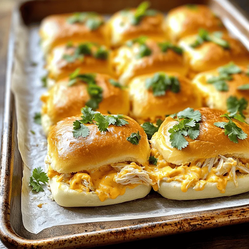 - 2 cups cooked chicken, shredded - 1 cup cream cheese, softened - 1 cup shredded cheddar cheese - ¼ cup Sriracha sauce The key ingredients make these buns tasty and fun. The cooked chicken adds protein. It also gives a nice texture. Cream cheese makes the filling rich and creamy. Shredded cheddar cheese adds a sharp flavor. Sriracha sauce brings heat and spice. This mix creates an explosion of flavors. - Fresh cilantro, chopped (for garnish) - 1 tablespoon olive oil for brushing - Additional spices (e.g., paprika, garlic powder) Optional ingredients can enhance the dish. Fresh cilantro adds a pop of color and freshness. Olive oil helps with flavor and keeps the buns from getting soggy. Extra spices like paprika or garlic powder can boost flavor. You can mix and match to make it your own. 1. In a large mixing bowl, combine the cooked chicken and creamy ingredients. 2. Add the cream cheese, shredded cheddar cheese, and mayonnaise. 3. Pour in the Sriracha sauce for heat. 4. Sprinkle garlic powder, onion powder, paprika, salt, and pepper. 5. Mix thoroughly until all ingredients are well combined. 1. Preheat your oven to 350°F (175°C). 2. Carefully slice the slider buns in half without separating them completely. 3. Brush the inside of each bun with olive oil to add flavor. 1. Spoon a generous amount of the chicken mixture into each bun. 2. Spread the mixture evenly inside the buns. 3. Place the filled buns on a baking sheet lined with parchment paper. 4. Bake in the preheated oven for 15-20 minutes. 5. Look for the cheese to melt and the buns to turn golden brown. To make Cheesy Dynamite Chicken Buns, you want the filling just right. The mix should be creamy but not runny. Start with 1 cup of cream cheese and ½ cup of mayonnaise. This combo gives a smooth texture that holds well in the bun. For cheese, I love shredded cheddar. It melts perfectly and adds a rich taste. You can also try pepper jack for a spicy kick. Mozzarella is a great option too, giving a gooey melt. Mix and match your favorites for fun flavors! Baking these buns at the right temperature is key. Preheat your oven to 350°F (175°C). This heat allows the cheese to melt and the buns to get golden. If it’s too hot, the buns can burn before the filling warms through. To avoid soggy buns, brush the insides with olive oil. This step creates a barrier between the filling and the bread. You can also toast the buns lightly before filling them. This adds a nice crunch and keeps them from getting soggy during baking. {{image_2}} You can switch up the sauce in this recipe. If Sriracha feels too spicy, try BBQ sauce or ranch dressing. Both add a nice twist without the heat. You can even mix different sauces for a unique flavor. When it comes to cheese, cheddar is a star, but you can explore more. Pepper jack gives a spicy kick, while mozzarella adds a creamy stretch. Try gouda for a rich, smoky flavor. Each cheese option changes the taste, so feel free to experiment! If you need gluten-free buns, look for gluten-free slider options. Many stores have tasty choices that hold up well in this recipe. Just check the label to make sure they are safe for your diet. For a vegetarian twist, use jackfruit or mushrooms. Shredded jackfruit mimics chicken's texture well. Cook it with spices for rich flavor. Chopped mushrooms also work great. They add a nice, earthy taste that pairs perfectly with the cheese! To keep your Cheesy Dynamite Chicken Buns fresh, place leftovers in an airtight container. Make sure they cool down before sealing. Store them in the fridge for up to three days. If you want to keep them longer, freezing is your best friend. Wrap each bun tightly in plastic wrap, then place them in a freezer bag. They can last up to three months in the freezer. When you're ready to enjoy your leftovers, reheating is key. Preheat your oven to 350°F (175°C). Place the buns on a baking sheet. Cover them with foil to keep moisture in. Heat for about 10-15 minutes, or until warmed through. This method helps keep the buns soft and the cheese gooey. Avoid the microwave, as it can make the buns soggy. Enjoy the same great taste! Yes, you can use canned chicken. Just make sure to drain it well. Canned chicken saves time and is easy to use. It still gives you a tasty filling for your buns. If you use canned chicken, shred it with a fork for better texture. The spice level depends on how much Sriracha you add. The recipe calls for ¼ cup of Sriracha. This gives a nice kick without being too hot. If you want more heat, add more Sriracha. For less spice, reduce the amount or use a milder sauce. Yes, you can prep the chicken mix ahead. It saves time on busy days. Just mix all the ingredients and store in the fridge. Use a sealed container to keep it fresh. - Tips for meal prepping: - Make the chicken mix the night before. - Let it sit in the fridge for a few hours. - Best practices for storing prepped filling: - Use an airtight container for storage. - Keep it in the fridge for up to 3 days. - For longer storage, freeze it for up to a month. This blog post covered how to make Cheesy Dynamite Chicken Buns. We looked at key ingredients like chicken, cream cheese, and Sriracha. You learned step-by-step how to prepare, bake, and perfect your buns. I shared tips on variations and storage for leftovers. Enjoy experimenting with flavors and making this dish your own. With a few simple tweaks, you can create a meal that everyone will love. Happy cooking!