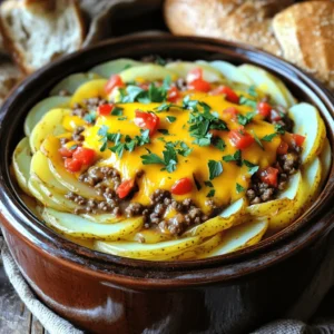 - 1 lb ground beef - 4 medium potatoes, thinly sliced - 1 medium onion, chopped - 2 cloves garlic, minced The main ingredients make this dish hearty and filling. Ground beef gives a rich flavor. Potatoes add creaminess. Onion and garlic bring a savory kick. These basics set the stage for a great meal. - 1 can (15 oz) diced tomatoes, undrained - 1 cup shredded cheddar cheese - 1 cup beef broth - 1 teaspoon Italian seasoning - 1 teaspoon paprika - Salt and pepper to taste The additional ingredients boost flavor and texture. Diced tomatoes add moisture. Cheddar cheese melts into gooey goodness. Beef broth ties everything together, while spices enhance the taste. This mix ensures a well-rounded dish. - 2 cups fresh spinach (optional for added nutrition) - Additional toppings Adding fresh spinach helps make the casserole healthier. You can also use other toppings for more flavor. Consider adding breadcrumbs or extra cheese. These options let you customize the dish to your taste. 1. Browning the beef: Heat a skillet over medium heat. Add 1 lb of ground beef. Cook it until it turns brown. This usually takes about 5 to 7 minutes. Stir it often to break up clumps. 2. Draining excess fat: Once the beef is browned, pour it into a colander. Let the fat drain off. This step keeps your casserole from being greasy. 1. First layer: Start with half of the potatoes. Place them in the bottom of your crockpot. Next, add half of the chopped onion and minced garlic. Then, layer half of the browned beef on top. 2. Second layer: Pour half of the can of diced tomatoes over the beef. Sprinkle half of the Italian seasoning, paprika, salt, and pepper on top. This adds great flavor. 1. Pouring the beef broth: Now, take 1 cup of beef broth. Pour it evenly over all the layers in the crockpot. Make sure it soaks down to the bottom. 2. Cooking time and settings: Cover the crockpot. Cook on low for 6 to 8 hours or on high for 4 to 5 hours. Check for tenderness in the potatoes. They should be soft and easy to pierce with a fork. To make your casserole just right, you need to ensure even cooking. Layer your ingredients well. This helps the heat spread through the dish. I like to use a spatula to press down the layers gently. It helps everything cook together. Next, testing potato tenderness is key. To check, pierce a potato slice with a fork. If it goes in easily, it’s ready. If not, give it more time. Remember, slow cooking works magic, so don't rush this step. Garnishing ideas can really elevate your dish. I love to sprinkle extra shredded cheese on top. It melts beautifully and looks inviting. Fresh herbs, like parsley or chives, add color and freshness. For pairing options, serve your casserole with crusty bread. It soaks up the tasty juices. A simple green salad on the side also complements the richness of the casserole. One common mistake is overloading the crockpot. Stuffing too much in can lead to uneven cooking. Stick to the recipe’s layers for the best results. Another mistake is not layering properly. Each layer should be distinct and not mixed. This keeps the flavors separate and allows each ingredient to shine. Follow the layering steps closely for a perfect dish. {{image_2}} You can switch up the meat in this dish. Try ground turkey or chicken for a leaner option. You can also use pork if you want a different taste. For veggies, swap potatoes with sweet potatoes or even cauliflower. These swaps add new flavors and keep your meals exciting. Adding sauces brings new life to your casserole. Try barbecue sauce for a sweet twist or hot sauce for some heat. You can also mix in Worcestershire sauce for depth. Different cheeses can change the vibe too. Use mozzarella for a stretchier texture or pepper jack for a spicy kick. Just remember to keep the cheese amount in check. To cut fat, use less cheese or switch to a low-fat version. This way, you still enjoy the flavor but with fewer calories. Pack in more veggies too. Carrots, bell peppers, or zucchini add vitamins and fiber. You can even toss in some leafy greens like kale or more spinach for a nutrient boost. To keep your casserole fresh, use airtight containers. Glass or plastic containers work well. Make sure to let the casserole cool before sealing it. Store it in the fridge for up to three days. Avoid leaving it out for more than two hours. The best way to reheat this casserole is in the oven. Preheat your oven to 350°F. Place the casserole in an oven-safe dish. Cover it with foil to keep it moist. Heat for about 20 to 30 minutes. You can also use the microwave if you need a quicker option. Heat in short bursts, stirring in between, until warm. To freeze the casserole, let it cool completely. Cut it into portions for easy meals later. Wrap each portion tightly in plastic wrap. Place wrapped portions in a freezer bag for extra protection. Label the bags with the date. For reheating, thaw overnight in the fridge. Heat in the oven or microwave until hot. You can cook the casserole on low for 6 to 8 hours. If you are in a hurry, use the high setting for 4 to 5 hours. The cooking time can vary, so check if the potatoes are tender before serving. Yes, you can use frozen vegetables or meat. If using frozen meat, cook it until it reaches a safe temperature. For frozen veggies, you can toss them in without thawing. Just make sure to add extra time to the cooking process. Yes, you can easily make this casserole vegetarian. Swap the ground beef for a plant-based meat substitute or use lentils. Replace beef broth with vegetable broth for added flavor. You can also add more veggies like bell peppers or mushrooms for a hearty meal. Crockpot Hamburger Potato Casserole is simple and satisfying. We explored key ingredients like beef, potatoes, and cheese. You learned how to prep the dish with clear steps, from browning the beef to cooking it in the crockpot. Don't forget the tips on perfecting texture and avoiding common mistakes. This dish is versatile, allowing ingredient swaps and healthier options. With proper storage, you can enjoy leftovers easily. Experiment with different flavors and enjoy. This casserole is sure to become a favorite in your home!