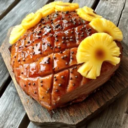 To make this sticky pineapple brown sugar glazed ham, you will need: - 1 fully cooked bone-in ham (about 6-8 pounds) - 1 cup brown sugar - 1 cup pineapple juice - 1/2 cup honey - 1 tablespoon Dijon mustard - 1 teaspoon ground cloves - 1 teaspoon ground cinnamon - 1/2 teaspoon black pepper - 1 can (20 oz) sliced pineapple, drained (reserve juice) - 10-12 whole cloves (for studding the ham) The glaze brings a sweet and tangy taste. Brown sugar creates a rich sweetness. Pineapple juice adds a fruity zing. Honey enhances the glaze's stickiness. Dijon mustard gives a slight bite. Ground cloves and cinnamon add warmth and depth. Black pepper balances the sweetness with a hint of spice. Each element works together for a delicious flavor experience. You can swap some ingredients if needed. Use maple syrup instead of honey for a different sweetness. If you don’t have Dijon, yellow mustard works too but has a milder taste. For a spicier kick, add a pinch of cayenne pepper. If you can't find whole cloves, ground cloves can work, but use less. Adjust according to your taste preferences. First, preheat your oven to 325°F (165°C). This step warms the oven for even cooking. Next, take your fully cooked ham and score it. Make shallow cuts in a diamond pattern, one inch apart. This helps the glaze soak in. Now, stud the cuts with whole cloves. This adds flavor and makes the ham look nice. Now, let’s make the glaze. In a medium saucepan, mix the brown sugar, pineapple juice, honey, Dijon mustard, ground cloves, ground cinnamon, and black pepper. Heat this mixture over medium heat. Stir it often until it is smooth and bubbly. This should take about 5 minutes. Once done, remove it from the heat and set it aside. Place the ham in a roasting pan with the cut side down. Pour half of the glaze over the top of the ham. Arrange the pineapple slices on top. If needed, use toothpicks to keep them in place. Cover the ham loosely with aluminum foil. Bake it for about 1.5 to 2 hours. You want the internal temperature to reach 140°F (60°C). After that, remove the foil. Baste the ham with the remaining glaze and bake it for another 30 minutes. Baste every 10 minutes during this time. This helps the glaze become sticky and caramelized. Once done, let the ham rest for at least 15 minutes before slicing. This step keeps it juicy. Finally, slice the ham and plate it nicely with the glazed pineapples around it. Enjoy your sticky pineapple brown sugar glazed ham! To get that shiny, sticky glaze, heat your glaze mix well. Stir it until it is smooth and bubbly. This helps the sugar melt and blend with the juices. Pour half the glaze on the ham before baking. Baste it every ten minutes toward the end. This makes the glaze caramelize and stick well. To heat the ham evenly, score it in a diamond shape. This allows the glaze to seep into the meat. Place the ham cut side down in the pan. This helps keep it moist. Cover it loosely with foil during the first baking. This traps heat and warms the ham just right. Want to add more depth? Try using different spices. Ground ginger can give a nice kick. A bit of nutmeg adds warmth. You can also mix in some chili powder for a spicy touch. Experiment to find your perfect flavor blend. Enjoy the process and make it your own! {{image_2}} You can switch up the brown sugar in this recipe. Try using maple syrup for a deep flavor. Agave nectar offers a lighter touch, making the glaze less sticky. Each sweetener changes the taste and texture. Honey can also work well if you want a floral note. Experiment with what you have on hand. You don't have to stick to ham. A pork shoulder can work for this recipe. It will offer a great taste but will need longer cooking time. Turkey also makes a nice choice for a lighter meal. Just adjust the bake time based on the meat you choose. Each meat will soak up the glaze differently. Adding fruits can enhance your dish's flavor and texture. Consider using diced apples or pears for a fresh crunch. Chopped nuts, like pecans or walnuts, can add a nice crunch too. These ingredients make your dish unique and fun. Just make sure to add them near the end of baking to keep them fresh. After your sticky pineapple brown sugar glazed ham cools, slice it for easy storage. Let it rest for at least 15 minutes before slicing. This helps keep the juices in the ham. Store the slices in an airtight container. You can keep it in the fridge for up to five days. Always ensure the ham is cooled to room temperature before sealing. To reheat, preheat your oven to 325°F (165°C). Place the ham slices in a baking dish. Add a splash of pineapple juice for moisture. Cover the dish with foil to prevent drying out. Heat for about 20-25 minutes or until warmed through. You want the internal temperature to reach 140°F (60°C). If you like, brush with leftover glaze for extra flavor. You can freeze the ham if you have leftovers. Wrap each slice tightly in plastic wrap, then place them in a freezer-safe bag. This helps keep the flavor and texture nice. You can store it in the freezer for up to three months. When ready to eat, thaw overnight in the fridge. Reheat as mentioned above for the best taste. You can check the ham's doneness by measuring its internal temperature. Use a meat thermometer. The safe temperature for ham is 140°F (60°C). If it reaches this, it’s ready. You can also check the color. The meat should be pink and juicy. If it looks dry, it may be overcooked. Yes, you can use a spiral-cut ham. It works well with this glaze. The cuts allow the glaze to seep into the meat. This makes every bite sweet and sticky. Just adjust the cooking time. Spiral-cut hams are often smaller and may cook faster. Many sides pair well with glazed ham. Here are some great options: - Roasted vegetables - Mashed potatoes - Green bean casserole - Macaroni and cheese - Coleslaw These sides balance the sweetness of the ham. They also bring color and variety to your plate. Cooking a glazed ham can be easy and fun. We covered the key ingredients and steps needed to make it shine. The tips and tricks shared help you get that perfect glaze and even cooking. You also learned about variations to customize your dish and how to store leftovers. No matter your choice of meat or flavors, this dish can be a hit. Follow these steps to create a tasty centerpiece for any meal. Enjoy your cooking adventure!