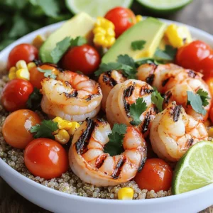 For this tasty dish, you will need: - 1 pound large shrimp, peeled and deveined - 1 cup cooked quinoa - 1 cup cherry tomatoes, halved - 1 cup corn kernels (fresh or frozen) - 1 ripe avocado, sliced - Fresh cilantro, for garnish - Additional lime wedges, for serving These ingredients create a fresh and colorful bowl. The shrimp brings protein, while quinoa adds a nutty flavor. Tomatoes and corn offer sweetness, and avocado adds creaminess. The key flavors come from these seasonings: - 2 tablespoons olive oil - Zest and juice of 2 limes - 2 teaspoons chili powder - 1 teaspoon garlic powder - 1/2 teaspoon cumin - Salt and pepper to taste These seasonings make the shrimp bold and zesty. Lime juice and zest give a bright taste. Chili powder adds heat, while garlic powder and cumin round out the flavor. To enhance your bowls, consider these sides: - Extra lime wedges for squeezing - A dollop of sour cream or yogurt - Crumbled feta or cotija cheese These additions add creaminess or tanginess. The lime wedges boost the flavor and freshness of each bite. Enjoy mixing and matching to suit your taste! Start by gathering your ingredients. In a bowl, mix together the olive oil, lime juice, and lime zest. Add the chili powder, garlic powder, cumin, salt, and pepper. Whisk until the mix is smooth and well-blended. Once combined, add the shrimp. Toss them gently to coat evenly with the marinade. Let them sit for at least 15 minutes. If you want a stronger flavor, marinate them for up to 30 minutes. Now, heat your grill or grill pan to medium-high. If using a grill pan, spray it lightly with non-stick spray. When hot, lay the marinated shrimp on the grill. Cook for 2-3 minutes on each side. The shrimp will turn pink and opaque when done. Remove them from the heat once cooked. This step is crucial for keeping the shrimp tender and juicy. Take serving bowls and layer the cooked quinoa as the base. Next, place the grilled shrimp on top. Add a handful of halved cherry tomatoes and some corn. Finish the bowls with sliced avocado. For a fresh touch, sprinkle fresh cilantro on top. Serve with extra lime wedges for that zesty kick. Enjoy your vibrant and tasty Chili Lime Grilled Shrimp Bowls! To make your Chili Lime Grilled Shrimp Bowls even better, consider adding herbs. Fresh basil or mint can bring a new taste. You can also try different spices. Smoked paprika adds a nice depth. For a kick, add a pinch of cayenne pepper. If you want a sweeter touch, try adding a bit of honey to the marinade. This will balance the heat from the chili powder. Experiment with these options to find what you love best! If you have leftover shrimp, keep it safe. Store it in an airtight container in the fridge. It will last for up to two days. For toppings like avocado and tomatoes, use them fresh. They taste best when you eat them right away. If you want to save quinoa, it can go in the fridge too. It will stay good for about five days. Just make sure to keep everything separate to maintain freshness. Grilling shrimp is quick and easy. Make sure your grill is hot before cooking. This helps to sear the shrimp and lock in the juices. If you don’t have a grill, you can use a skillet. Just heat some olive oil in the pan. Cook the shrimp over medium-high heat for the same 2-3 minutes on each side. They should turn pink and opaque. Keep an eye on them, as overcooking can make shrimp tough. Always aim for that juicy, tender bite! {{image_2}} If shrimp isn’t your thing, don’t worry! You can easily swap it out. Chicken breast works great. Just cut it into bite-sized pieces. You can also use firm tofu for a plant-based option. Make sure to marinate these proteins the same way as shrimp for the best flavor. While quinoa is a nutritious base, other grains can work well too. Brown rice is a fantastic choice. It has a nice chew and adds fiber. You could also use farro or barley for a heartier bowl. Just cook them according to package directions before adding to your meal. Using seasonal ingredients makes your dish taste even better. In summer, swap cherry tomatoes for diced peaches or mango. Their sweetness pairs well with the chili lime flavor. In the fall, consider adding roasted butternut squash instead of corn. It adds a lovely creaminess and warmth to your bowl. Always check what's fresh at your local market! Store leftover shrimp in an airtight container. Keep it in the fridge for up to three days. Make sure the shrimp is cooled before sealing the container. This helps keep it fresh and safe to eat later. You can freeze cooked shrimp. Place it in a freezer-safe bag or container. Remove as much air as possible. Shrimp can last in the freezer for about three months. Quinoa, corn, and tomatoes can also be frozen. Just cook and cool them first. To reheat shrimp, use a skillet over medium heat. This helps keep the shrimp juicy. Add a dash of lime juice for extra flavor. You can also microwave shrimp for quick warming. Just heat in short bursts to avoid overcooking. Enjoy your meal even after storing! You should marinate shrimp for at least 15 minutes. This time allows the shrimp to soak in the zesty flavors. If you want a stronger taste, marinate for up to 30 minutes. Avoid longer marination, as it can make the shrimp mushy. Yes, you can use frozen shrimp. Just make sure to thaw them first. Place them in the fridge overnight or run cold water over them. Once thawed, peel and devein if needed. This way, you still get that fresh taste. You can serve several tasty sides with these bowls. Here are some great options: - A fresh green salad for a crunchy contrast. - Cilantro lime rice for added flavor. - Grilled vegetables for a colorful touch. - Black beans for extra protein and fiber. These sides will make your meal even more delicious and filling. Chili Lime Grilled Shrimp Bowls are easy and fun to make. We covered key ingredients, seasonings, and how to grill shrimp right. Remember, flavor comes from a good marinade and fresh sides. You can even swap shrimp with other proteins or grains to mix it up. Make sure to store leftovers properly for later enjoyment. With these tips, you can impress anyone at your table. Enjoy creating your bowls!