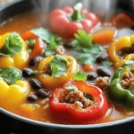 - 4 large bell peppers, diced - 1 lb ground turkey or chicken - 1 can (15 oz) black beans, rinsed and drained - 1 can (15 oz) diced tomatoes with green chilies - 1 cup quinoa, rinsed - 4 cups vegetable broth - 1 medium onion, chopped - 2 cloves garlic, minced - 2 teaspoons cumin - 1 teaspoon smoked paprika - Salt and pepper to taste - Fresh cilantro or parsley for garnish High Protein Stuffed Pepper Soup packs a lot of flavor and nutrition. The main ingredients create a colorful dish. Bell peppers add crunch and sweetness. Ground turkey or chicken gives a hearty texture. Black beans boost protein and fiber. Quinoa adds a nutty taste and is also protein-rich. The vegetable broth brings all these flavors together. Garlic and onion add depth, while cumin and smoked paprika give warmth. You can adjust salt and pepper based on your taste. Don't forget the fresh cilantro or parsley on top for a burst of color and freshness! - Different protein sources - Additional vegetables - Seasoning options You can modify this recipe to fit your taste. For protein, try ground beef, tofu, or lentils. Each option adds a unique flavor. Feel free to mix in other vegetables like corn or zucchini for extra nutrition. Seasoning also plays a big role. You can add chili powder for heat or a hint of sweetness with a dash of brown sugar. Tailoring the soup makes it fun and personal. This dish is all about making it your own while keeping it healthy! First, let’s prep our veggies. - Start by washing and dicing 4 large bell peppers. Any color works great! - Next, open the can of black beans and rinse them well. This removes excess salt. - Rinse 1 cup of quinoa until the water runs clear. This helps to remove bitterness. Now, let's move to the fun part—cooking! - Heat a drizzle of olive oil in a large pot over medium heat. - Add the chopped onion and minced garlic. Sauté for about 3-4 minutes until the onion looks clear. - Then, add 1 pound of ground turkey or chicken. Cook for 5-7 minutes, breaking it up with a spoon until it turns brown. - Stir in the diced bell peppers. Cook for an extra 3 minutes until they start to soften. - Now, it’s time to combine everything. Add the rinsed quinoa, black beans, diced tomatoes (with juice), and 4 cups of vegetable broth. - Sprinkle in 2 teaspoons of cumin, 1 teaspoon of smoked paprika, salt, and pepper. - Bring the mixture to a boil. Once it’s bubbling, lower the heat and cover the pot. Let it simmer for 20-25 minutes. The quinoa should be cooked, and the peppers tender. - Before serving, taste your soup. Adjust the seasoning if needed. Garnishing adds a nice touch! - Serve hot and top with fresh cilantro or parsley for flavor and color. - Pair your soup with crusty bread or a simple salad for a complete meal. To ensure the protein is cooked properly, use a meat thermometer. Ground turkey or chicken should reach 165°F. This keeps your dish safe and tasty. When cooking quinoa, rinse it well before use to remove its natural coating. This helps the quinoa taste better and prevents bitterness. Cook quinoa in two parts liquid to one part quinoa. This will make it light and fluffy. Using spices effectively can change your soup’s flavor. Cumin gives a warm, earthy taste, while smoked paprika adds a nice smokiness. For heat, try adding chili powder or cayenne pepper. If you prefer sweetness, add a pinch of sugar or diced carrots. These small changes can really brighten your dish. Meal prepping is a great way to save time. Chop your veggies and cook extra quinoa in advance. Store them in the fridge for quick meals. One-pot cooking is another time saver. You’ll have fewer dishes to wash, and everything cooks together. This method also helps the flavors blend nicely. {{image_2}} You can easily switch up the protein in this soup. For a vegetarian option, use lentils or chickpeas. Both add a great texture and boost the protein. If you want to stick with meat, try ground beef or pork instead of turkey or chicken. Each choice gives the soup a unique taste. Changing spices can really change the flavor of your soup. For a Mexican twist, add chili powder and oregano. If you want an Italian vibe, use basil and oregano. Adding hot sauce can give your soup a spicy kick. Just a dash can make a big difference. If you want a lower-sodium version, choose low-sodium vegetable broth. You can also swap in seasonal veggies. Try zucchini or corn when they are fresh. They will add great flavor and nutrition to your soup. To store leftovers, let the soup cool down first. Then, transfer it to airtight containers. This will help keep the soup fresh. Glass containers work best, but plastic ones are fine too. Make sure to label the containers with the date. The soup can stay in the fridge for about 3 to 4 days. For meal prep, you can freeze the soup. Use freezer-safe containers or bags. Leave a little space at the top, as the soup will expand. It’s best to freeze the soup in single servings. This way, you can take out what you need. To thaw, put it in the fridge overnight or use the microwave on defrost mode. When reheating, do it slowly on the stove or in the microwave. If using the stove, add a splash of broth or water to keep it moist. Stir it often to heat evenly. For the microwave, cover the container to avoid splatters. This soup tastes best when it is hot and fresh. High protein stuffed pepper soup is a warm and filling dish. It features diced bell peppers, ground turkey or chicken, black beans, and quinoa. I mix all these ingredients in a pot with diced tomatoes and spices. The result is a hearty soup packed with protein. This soup is not only tasty but also colorful and fun to eat. Yes, you can make this soup ahead of time. It’s perfect for meal prepping. Cook the soup and let it cool. Then, store it in the fridge for up to three days. You can also freeze it. Just put it in a freezer-safe container. It can last up to three months in the freezer. To make the soup spicier, you can add chili powder or cayenne pepper. You can also use diced jalapeños or hot sauce. Start with a small amount and taste as you go. This way, you can adjust to your heat level. Everyone has different spice preferences, so feel free to customize! This soup is great for meal prep. It stores well and tastes even better the next day. When storing, use airtight containers. This keeps the soup fresh. For reheating, a microwave or stovetop works well. Just heat until it’s hot throughout. Enjoy a quick, healthy meal all week! This blog post covered how to make a delicious high protein stuffed pepper soup. We explored the main ingredients, like ground turkey and quinoa, and discussed how to customize the dish. You learned cooking tips to enhance flavor and how to store leftovers properly. In conclusion, this recipe is both healthy and flexible. You can adjust it to fit your taste. I hope you enjoy trying it out in your kitchen!