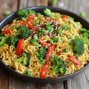 - 2 packs of instant ramen noodles (discard seasoning packets) - 2 tablespoons gochujang (Korean red chili paste) - 1 red bell pepper, thinly sliced - 1 cup broccoli florets - 1 medium carrot, julienned - 3 cloves garlic, minced The heart of this dish lies in the instant ramen noodles. They cook quickly and soak up flavors well. Gochujang adds the heat and a rich taste. Fresh vegetables brighten the dish and add crunch. I love using red bell pepper for its sweetness and color. Broccoli florets bring a nice texture, while julienned carrots add a pop of orange. - Sesame seeds - Green onions These garnishes make your dish look pretty and add flavor. Sesame seeds give a nutty taste. Chopped green onions add a fresh bite. You can use them freely for added texture. - 1 tablespoon soy sauce - 1 tablespoon sesame oil - 1 tablespoon vegetable oil The sauces and oils bring everything together. Soy sauce adds a salty depth. Sesame oil gives a warm, nutty flavor. Vegetable oil helps cook the garlic and veggies without burning. This mix of flavors creates a balanced meal that you'll want to make again. To start, cook the instant ramen noodles. Boil water in a pot. Add the noodles and cook them as per the package instructions. This usually takes about 3 to 5 minutes. Once soft, drain the noodles in a colander. Set them aside so they can cool a little. Next, let’s make the gochujang sauce. In a small bowl, mix 2 tablespoons of gochujang with 1 tablespoon of soy sauce and 1 tablespoon of sesame oil. Stir until you have a smooth sauce. The mixture should be thick and a bit spicy, perfect for our dish. Now, we can move on to cooking the stir fry. Heat 1 tablespoon of vegetable oil in a large skillet or wok over medium-high heat. Once hot, add 3 cloves of minced garlic. Sauté the garlic for about 30 seconds until it smells great. Then, add the sliced red bell pepper, 1 cup of broccoli florets, and 1 medium carrot that you julienned. Stir fry these veggies for about 3 to 4 minutes. You want them to be tender but still crisp. After that, add the cooked ramen noodles to the skillet. Pour in the gochujang sauce you made earlier. Toss everything together so the noodles absorb the sauce. Cook for an additional 2 to 3 minutes. Finally, season with salt and pepper to taste. Remove from heat and stir in chopped green onions. Transfer the stir fry to serving plates and sprinkle sesame seeds on top for garnish. Enjoy your spicy, flavorful meal! For a great stir fry, I love using fresh, colorful vegetables. They add crunch and flavor. Here are some of my favorites: - Red bell pepper - Broccoli florets - Carrots These veggies cook fast and keep their shape well. You can also try seasonal vegetables like: - Snap peas in spring - Zucchini in summer - Sweet potatoes in fall To make your stir fry even better, consider adding protein. You can use: - Chicken - Shrimp - Tofu These options boost taste and nutrition. Adjust the spice level to your liking. If you want more heat, add extra gochujang. For less spice, use less gochujang or add a bit of honey. Plating is key for a nice meal. Serve the stir fry on a colorful plate. Sprinkle sesame seeds on top for style. Pair your dish with a refreshing drink, like iced tea or a light beer. Rice also makes a great side. Enjoy your meal! {{image_2}} You can easily make this dish vegetarian or vegan. Instead of using meat, try tofu or tempeh. Both options soak up flavors well. Cut the tofu into small cubes. Sauté it until golden brown before adding the other veggies. Tempeh has a nutty taste that adds depth. Use it just like tofu for a protein boost. If you need a gluten-free meal, worry not! You can swap the instant ramen noodles. Look for rice noodles or gluten-free ramen. These options cook quickly and taste great. Just follow the package instructions to get them right. Your stir fry will still be delicious and satisfying. For those on low-carb diets, you have choices too. Instead of noodles, use zucchini noodles or cauliflower rice. Both options are light and healthy. They absorb the gochujang flavor well. You can spiralize zucchini for a fun twist. Cook it quickly so it stays crisp. Enjoy a tasty meal that fits your diet! To keep your leftovers fresh, place them in an airtight container. Make sure the stir fry cools completely before sealing. Store it in the fridge for up to three days. This helps maintain flavor and texture. When you're ready to eat, just reheat it. You can freeze cooked stir fry for later. Portion it into freezer-safe bags or containers. Remove excess air to prevent freezer burn. It can last for about a month in the freezer. When you're hungry, just thaw it in the fridge overnight. Reheating properly keeps the noodles and veggies nice. The best way is to use a skillet. Heat on medium, adding a splash of water or broth. This helps steam the noodles and warms the veggies evenly. Stir gently until everything is heated through. You want it to taste fresh, just like when you first cooked it! If you can't find gochujang, you can use sriracha or red chili paste. These options add heat and flavor. You can mix them with a bit of miso for a deeper taste. Another choice is to blend chili powder with soy sauce. This will give some spice but not the same depth. Yes, fresh ramen is great! You need to cook it separately. Boil fresh ramen in water for 2-3 minutes. Drain it before you add it to the stir fry. Keep an eye on the cooking time. Fresh noodles cook faster. To reduce spice, use less gochujang. Start with one tablespoon and taste it. You can also add more vegetables like carrots or broccoli. These will help balance the heat. Adding a bit of sugar can also tone down the spice. This article showed you how to create a tasty gochujang ramen stir fry. We covered the key ingredients, from noodles to fresh veggies. I shared clear steps for cooking and mixing flavors, plus helpful tips for your dish. You can make vegetarian versions or adjust for dietary needs. Don't forget how to store leftovers for later. Now you can enjoy a fun, flavorful meal anytime. Embrace your creativity in the kitchen. Your ramen adventure starts today!