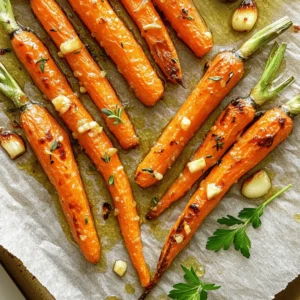 To make honey garlic butter roasted carrots, you need these simple items: - 1 pound baby carrots, washed and trimmed - 3 tablespoons unsalted butter, melted - 2 tablespoons honey - 4 cloves garlic, minced - 1 teaspoon fresh thyme leaves (or ½ teaspoon dried thyme) - Salt and pepper to taste - Optional: fresh parsley, chopped (for garnish) These ingredients work together to create a sweet and savory dish. The baby carrots give a nice crunch, while the honey adds sweetness. Garlic brings a warm flavor, and thyme adds a touch of freshness. Butter helps everything blend well, making each bite delicious. First, set your oven to 400°F (200°C). This heat helps cook the carrots just right. While the oven warms, take a baking sheet. Line it with parchment paper. This step makes cleaning easier later. In a mixing bowl, add these ingredients: - 3 tablespoons unsalted butter, melted - 2 tablespoons honey - 4 cloves garlic, minced - 1 teaspoon fresh thyme leaves (or ½ teaspoon dried thyme) Stir them together well. The mix should be smooth and fragrant. This blend gives the carrots a sweet and savory flavor. Now, grab your 1 pound of baby carrots, washed and trimmed. Add them to the bowl with your honey garlic butter. Toss the carrots gently. Ensure every carrot is coated with the tasty mix. This step is key for flavor. Spread the coated carrots on the lined baking sheet. Make sure they sit in a single layer. Then, sprinkle salt and pepper over them to taste. Place the sheet in the oven. Roast for 20-25 minutes. Stir the carrots halfway through for even cooking. They should be tender and slightly caramelized when done. Once cooked, take them out and let them cool a bit. If you like, add fresh chopped parsley on top before serving. When picking baby carrots, look for bright orange color. They should feel firm and crisp. Avoid any that are soft or have dark spots. Fresh carrots taste better and look more appealing. Buy organic if you can. They often have more flavor and fewer chemicals. To get that beautiful caramelization, spread the carrots in a single layer. This helps them cook evenly. Stir them halfway through roasting. This allows each side to brown nicely. The honey in the recipe adds a sweet touch and helps with caramelization. If you want even more color, roast them a bit longer, but watch closely. Feel free to tweak the recipe. If you want more sweetness, add more honey. For a stronger garlic flavor, use more minced garlic. You can also add a pinch of chili flakes for some heat. Taste the mixture before tossing the carrots in. Adjust the salt and pepper to your liking. Don't hesitate to get creative; cooking should be fun! {{image_2}} You can add more veggies to this dish. Try using parsnips, sweet potatoes, or bell peppers. Cut them into similar sizes as the carrots. This helps them cook evenly. Toss them in the honey garlic butter mix just like the carrots. You’ll get a colorful and tasty side dish. Mixing different veggies adds fun flavors and textures. Herbs can change the whole taste of your carrots. Instead of thyme, try rosemary or oregano. These herbs bring a new twist to the dish. You can also use fresh dill or basil for a fresh taste. Just chop them finely and mix them in with the garlic and honey. Each herb adds its own unique flavor. This way, you can create your perfect version of honey garlic carrots. If you love maple syrup, swap honey for maple syrup. It will give your carrots a rich, sweet taste. Use the same amount as the honey in the recipe. Maple syrup pairs well with garlic and butter too. This twist adds a new flavor layer. It’s a great option for those who want something different. You can also mix honey and maple for a blend of sweetness. Store your honey garlic butter roasted carrots in an airtight container. Let them cool first. Keep them in the fridge for up to 3 days. If you use leftovers, make sure they are fully cooled. This helps keep them fresh and tasty. To reheat, place the carrots in a pan over low heat. Add a bit of butter or oil if needed. Stir gently to warm them up. You can also reheat them in the microwave. Heat for 30 seconds, then check and stir. Repeat until they are warm. You can freeze these carrots if you want to save them. First, let them cool completely. Spread them out on a baking sheet in a single layer. Freeze for about 1 hour, then transfer them to a freezer bag. They can last for up to 3 months. When you're ready to eat, thaw them in the fridge overnight. Reheat as usual. Yes, you can use regular carrots. Just cut them into even pieces. Aim for 1 to 2 inches long. This helps them cook evenly. Baby carrots are sweet and tender, but regular ones work too. If you need a substitute for honey, try maple syrup or agave nectar. Both options add sweetness. You can also use brown sugar mixed with water. This can mimic the honey's texture and flavor. Check the carrots after 20 minutes. They should be tender and slightly caramelized. You can poke them with a fork to test. If they are soft and sweet, they are ready to eat! Yes, you can prepare the carrots ahead of time. Clean and cut them, then store them in the fridge. Mix the honey garlic butter and toss them just before roasting. This keeps the flavors fresh and bright. This recipe shows you how to make sweet and tasty roasted baby carrots. You learned about the key ingredients, like honey and butter, and how to mix them. I shared tips on picking the best carrots and roasting them just right. You can even try adding other veggies or herbs for fun. These carrots make a great side dish for any meal. Enjoy making this easy and delicious recipe!
