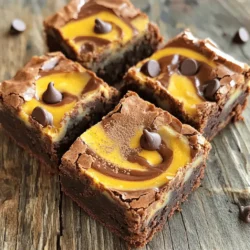 - 1 cup unsweetened pumpkin puree - 1 cup sugar - 1/2 cup melted unsalted butter - 2 large eggs - 1 teaspoon vanilla extract - 1 cup all-purpose flour - 1/3 cup unsweetened cocoa powder - 1 teaspoon baking powder - 1/2 teaspoon salt - 1 teaspoon pumpkin pie spice - 1/2 cup chocolate chips (optional) You can switch pumpkin puree with applesauce. It works well to keep the moisture. If you want to cut sugar, use honey or maple syrup. These natural sweeteners add flavor too. For dairy-free butter, try coconut oil or vegan butter. Both options will give you great taste. - Preheat your oven to 350°F (175°C). - Grease an 8x8-inch baking dish or line it with parchment paper. - In a mixing bowl, whisk together the pumpkin puree, sugar, melted butter, eggs, and vanilla extract until smooth. - In another bowl, sift the flour, cocoa powder, baking powder, salt, and pumpkin pie spice. Make sure there are no lumps. - Gradually add the dry mixture to the wet mixture. Stir until just combined. Do not overmix, or the brownies may become tough. - If you want chocolate chips, fold them in gently. - Pour half of the brownie batter into the prepared dish. Spread it evenly across the bottom. - In a small bowl, mix the remaining brownie batter with a bit more pumpkin puree and a pinch of pumpkin pie spice. This creates a rich pumpkin layer. - Drop spoonfuls of the pumpkin mix over the brownie layer. Use a knife or toothpick to swirl it gently, making a pretty marbled look. - Bake for 25-30 minutes. Check for doneness by inserting a toothpick in the center. It should come out with a few moist crumbs. - Allow the brownies to cool in the pan before cutting them into squares. Enjoy your delicious pumpkin brownies! - Preventing overmixing: Overmixing can make brownies tough. Mix until just combined. Stir gently when adding dry ingredients. This keeps your brownies soft and fudgy. - Ensuring a fudgy texture: For fudgy brownies, use melted butter and add enough pumpkin puree. This gives moisture. Avoid baking too long. Check for moist crumbs with a toothpick. - Ideal accompaniments: These brownies pair well with vanilla ice cream or whipped cream. A scoop of ice cream adds creaminess. Whipped cream adds lightness. - Best ways to serve: Cut into squares while warm. Serve on a plate with a drizzle of chocolate sauce. You can also sprinkle some powdered sugar on top for a nice touch. - Adding spices: To boost flavor, add extra spices. Cinnamon or nutmeg can enhance the warmth. A hint of ginger adds a nice kick. - Incorporating nuts or chocolate chips: Mix in walnuts or pecans for crunch. You can also add chocolate chips for extra richness. This makes every bite even more delicious. {{image_2}} You can easily make gluten-free pumpkin brownies. Use almond flour or a gluten-free all-purpose flour. Almond flour gives a nutty taste. It also keeps the brownies moist. If you use gluten-free flour, check the blend. Some blends have added ingredients that help with texture. To make vegan pumpkin brownies, you can replace eggs and butter. Use flaxseed meal or applesauce for eggs. Mix one tablespoon of flaxseed with three tablespoons of water. Let it sit until it thickens. For butter, use coconut oil or vegan butter. These options keep the brownies rich and tasty. Add fun flavors to your brownies. Try mixing in nuts like walnuts or pecans. Dried fruit like cranberries or raisins also works well. You can even add a splash of orange zest for a bright twist. These additions make each bite exciting and unique! To keep your pumpkin brownies fresh, store them in an airtight container. This method prevents moisture loss and keeps them soft. Place a piece of parchment paper between layers if stacking. This helps avoid sticking. Keep the container in a cool, dark place, like a pantry. They will stay fresh for about four to five days. Freezing brownies is easy and great for longer storage. First, let the brownies cool completely. Cut them into squares. Then, wrap each square tightly in plastic wrap. This keeps them safe from freezer burn. Place the wrapped brownies in a freezer bag or container. You can freeze them for up to three months. When you're ready to eat, thaw the brownies in the fridge overnight. If you need a quicker method, just leave them at room temperature for a few hours. Enjoy your delicious pumpkin brownies anytime! You can tell your pumpkin brownies are done by looking for a few signs. First, check the edges. They should pull away slightly from the sides of the pan. Then, insert a toothpick in the center. If it comes out with a few moist crumbs, they are ready. If the toothpick comes out wet, bake them a bit longer. Keep an eye on them, as overbaking can make them dry. Yes, you can use fresh pumpkin! To substitute fresh pumpkin, you need to cook it first. Cut the pumpkin in half, remove the seeds, and roast it until soft. After that, scoop out the flesh and mash it until smooth. Use the same amount as the canned puree, one cup. Fresh pumpkin gives a nice flavor, but make sure it is well-cooked to avoid excess moisture. Pumpkin brownies last about 3 to 4 days at room temperature. Store them in an airtight container to keep them fresh. For longer storage, you can freeze them. They can stay good in the freezer for up to 3 months. Just wrap them tightly in plastic wrap and then in foil. When ready to eat, thaw them in the fridge or at room temperature. Making delicious pumpkin brownies is easy with the right ingredients and steps. We covered simple ingredient lists, how to mix and bake, and tips for the best results. Remember, you can also try substitutions to suit your needs. Whether you're vegan, gluten-free, or just want to switch things up, these ideas can help. Enjoy your warm, fudgy brownies with friends or family. With these tips, you’re ready to bake up something special!