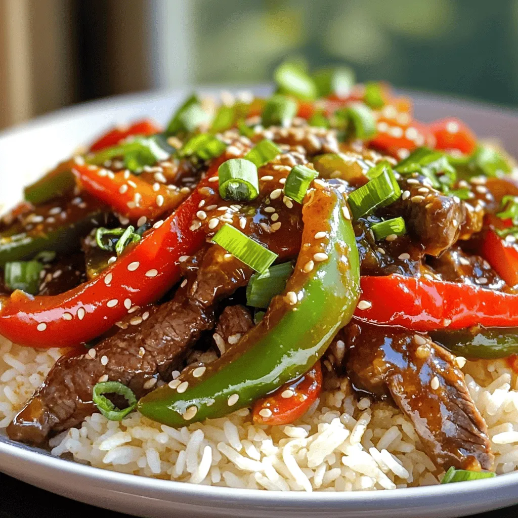 - 1 pound flank steak, thinly sliced - 1 cup jasmine rice - 2 cups beef broth - 1 red bell pepper, sliced - 1 green bell pepper, sliced - 1 onion, thinly sliced - 2 tablespoons soy sauce - 1 tablespoon cornstarch - 1 tablespoon chili garlic sauce - 1 teaspoon sugar - Salt and pepper to taste - Green onions, sliced - Sesame seeds - Salt and pepper When making Crispy Chili Beef Rice, you need the right ingredients for great flavor. Start with flank steak. It is tender and cooks well. Slice it thinly for the best texture. Jasmine rice is a must. It is fluffy and fragrant. Using beef broth to cook the rice adds rich flavor. Next, bell peppers and onions brighten the dish. They add color and crunch. For seasoning, soy sauce brings salty depth. Cornstarch helps create a crispy crust on the beef. Chili garlic sauce adds heat and zest, while sugar balances the spice. Remember to season with salt and pepper to enhance all the flavors. Finally, garnishes like green onions and sesame seeds make your dish look pretty. They also add a fresh taste. With these ingredients, you are ready to create a delicious meal! First, rinse the jasmine rice under cold water. Do this until the water runs clear. This step helps remove excess starch, making the rice fluffy. Next, combine the rinsed rice and beef broth in a medium pot. Bring it to a boil over high heat. Once boiling, reduce the heat to low. Cover the pot and let it simmer for about 15 minutes. This will allow the rice to absorb all the flavors. When it’s done, remove it from the heat and set it aside. Now, let’s focus on the beef. In a bowl, toss the thinly sliced flank steak with soy sauce, cornstarch, and a pinch of salt and pepper. Mixing these ingredients helps the beef soak up flavor. Let it marinate for at least 10 minutes. This marination time is key for tenderness and taste. Heat vegetable oil in a large skillet or wok over medium-high heat. Add the marinated beef to the hot oil. Cook it without stirring for about 2-3 minutes. This will help the beef get crispy. After that, flip the beef and cook for another 2 minutes until it’s browned. Once done, remove the beef from the pan and set it aside. In the same skillet, add sliced onions and bell peppers. Sauté them for about 3-4 minutes until they begin to soften. Then, add the minced garlic and cook for one more minute. This will enhance the flavor of the veggies. Next, return the crispy beef to the skillet. Drizzle chili garlic sauce and sugar over the mixture. Stir everything to combine well. Cook for another 2 minutes to ensure the beef is well coated and heated through. Finally, serve the chili beef mixture over a scoop of the jasmine rice. Garnish with sliced green onions and sesame seeds to add flavor and make your dish look great. Enjoy your crispy chili beef rice! To get that perfect crispy beef, do not stir it while cooking. Let it sit in the hot oil. This helps the meat form a nice crust. Cook the beef on high heat. This high temperature makes it sizzle and brown quickly. If your pan is not hot enough, the beef will steam instead of crisp. You can use different types of rice for this dish. Jasmine rice is soft and fragrant. However, basmati or long grain rice also works well. For more flavor, cook the rice in beef broth instead of water. This adds a rich taste and enhances the dish’s overall flavor. Do not hesitate to add extra spices to boost flavors. Try red pepper flakes or a pinch of black pepper for more heat. You can also mix in some ginger for a fresh touch. Pair your dish with sauces like teriyaki or hoisin for a sweet twist. These enhancements make your meal even more delicious! {{image_2}} You can switch the beef for chicken or tofu. For chicken, use boneless thighs or breasts. Cut them into thin strips just like the beef. Cook them for about 5-7 minutes until they are golden and cooked through. If you choose tofu, press it first to remove extra water. Cut the tofu into cubes and cook for about 4-5 minutes until crispy on all sides. Adjust the cooking time based on the protein you use. If you want to try something new, use quinoa or cauliflower rice. Quinoa cooks well and adds a nutty flavor. Use the same amount of broth for quinoa. For cauliflower rice, sauté it in the pan for about 3-4 minutes. This will keep it fresh and tasty. You may need to adjust the flavors. Use a bit more soy sauce or chili garlic sauce to make sure it tastes great. Adding more veggies can make your meal even better. You can toss in carrots, snap peas, or broccoli. These add color and crunch to your dish. Choose seasonal veggies for the best taste. For spring, try asparagus or peas. In winter, use hearty vegetables like carrots or Brussels sprouts. This way, you make your Crispy Chili Beef Rice even more nutritious and delicious. To keep your Crispy Chili Beef Rice fresh, place leftovers in an airtight container. Make sure the beef and rice cool down first. This helps keep the flavors intact. Store in the fridge for up to three days. After that, the beef may lose its crispiness and taste. When you're ready to eat, you can reheat the dish in a few ways: - Skillet: Heat a skillet over medium heat. Add the beef and rice. Stir gently until everything warms up. This method helps keep the beef crispy. - Microwave: Place the rice and beef in a microwave-safe dish. Cover it loosely with a microwave-safe lid or wrap. Heat for one to two minutes, stirring halfway through. This method is quick but may soften the beef. If you want to save some for later, freezing is an option. Here’s how to do it: - Let the dish cool completely. - Use freezer-safe containers or heavy-duty freezer bags. This prevents freezer burn. - Label the containers with the date. Store for up to three months. To reheat, thaw overnight in the fridge and use the skillet method for the best results. Yes, you can make Crispy Chili Beef Rice ahead of time. Here are some tips for meal prep: - Cook the Rice: You can prepare the jasmine rice and store it in the fridge. It stays fresh for about four days. - Prepare the Beef: Marinate the flank steak in advance. This adds flavor and saves time. - Store Separately: Keep the beef and vegetables separate from the rice. This helps prevent sogginess. - Reheat Carefully: When ready to eat, reheat the rice and beef separately. Use a pan to keep the beef crispy. You can pair Crispy Chili Beef Rice with several tasty side dishes: - Steamed Vegetables: Broccoli or snap peas add crunch and color. - Spring Rolls: These add a fun, crispy element to your meal. - Cucumber Salad: A cool salad balances the heat of the beef. - Egg Rolls: A savory option that complements the rice. Crispy Chili Beef Rice can be spicy. The chili garlic sauce gives it heat. Here’s how to adjust spice levels: - Mild Version: Use less chili garlic sauce. Start with half a tablespoon. - Add Sweetness: A little sugar can balance the heat. - Serve with Cool Sides: Pair with yogurt or sour cream to tone down the spice. - Taste Test: Always taste as you go. Adjust the heat to your preference. Crispy Chili Beef Rice is a simple, tasty dish that you can make at home. We covered the main ingredients and their flavors. Marinating the beef really makes a difference. I shared tips for making the beef crispy and how to cook the rice perfectly. You can even mix in different proteins and veggies. With proper storage, leftovers can last and be reheated well. Overall, this meal is flexible and fun. You've got all the tools to make a delicious dish. Enjoy your cooking adventure!