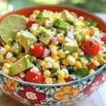 - 4 ears of fresh corn, husked - 1 red bell pepper, diced - 1 small red onion, finely chopped - 1 cup cherry tomatoes, halved - 1 avocado, diced - ¼ cup fresh cilantro, chopped - 3 tablespoons lime juice - 2 tablespoons olive oil - 1 teaspoon chili powder - Salt and pepper to taste Fresh corn is the star here. Choose ears that feel heavy and firm. The kernels should be plump and bright. This ingredient gives the salad its sweet and crisp bite. Next, we add vibrant vegetables. The red bell pepper adds crunch and color. The red onion gives a nice kick. Halved cherry tomatoes bring juiciness. Diced avocado adds creaminess, balancing the flavors. For herbs, we use fresh cilantro. It adds a burst of freshness. The lime juice and olive oil make a zesty dressing. The chili powder gives warmth without too much heat. Salt and pepper enhance all the flavors. - ½ cup feta cheese, crumbled (optional) Adding feta cheese can elevate the salad. Its salty flavor pairs well with the sweet corn. If you prefer a different cheese, try goat cheese or queso fresco. These options bring their unique tastes too. You can also add protein. Grilled chicken or shrimp makes it heartier. Black beans or chickpeas are great for a vegetarian twist. Each addition changes the salad while keeping it fresh. - Mixing bowls - Cutting board and knife You’ll need good tools for this salad. A mixing bowl helps combine all the fresh ingredients. A cutting board and sharp knife make prep easy. Chopping veggies becomes quick and safe. With these ingredients and tools, you’re ready to make a delicious Summer Street Corn Salad. Enjoy each step of the process! First, fill a large pot with water. Bring it to a boil. After boiling, add your husked corn. Let it cook for 5-7 minutes. The corn should be tender when done. Remove the corn from the pot. Let it cool for a moment. Once cool enough, cut the kernels off the cobs into a large bowl. You can grill the corn for a smoky flavor. Simply place the husked corn on a hot grill. Cook for about 10 minutes, turning often. You can also roast it in the oven. Wrap the corn in foil and bake at 400°F for 20 minutes. Next, prepare your veggies. Dice the red bell pepper and chop the red onion finely. Halve the cherry tomatoes. Cut the avocado into small cubes. Make sure to be careful with your knife. Place all chopped ingredients in the bowl with the corn. Gently mix the corn and veggies using a large spoon. Make sure everything blends well. You want the colors to shine and the flavors to start combining. In a small bowl, add lime juice, olive oil, chili powder, salt, and pepper. Use a whisk to mix everything together. You want a smooth dressing that blends the flavors. Pour the dressing over the salad mixture. Toss it gently to coat everything. Be careful not to mash the avocado. If using feta cheese, sprinkle it on top and give it a light stir. This will add a creamy touch to your salad. Selecting the Best Corn When picking corn, look for bright green husks. They should feel firm and tightly wrapped. The silk at the top should be brown and sticky, not dry. This means the corn is fresh. Fresh kernels should be plump and shiny. To test, press a kernel; it should pop easily. Ripeness of Other Vegetables For a colorful salad, choose ripe vegetables. Red bell peppers should be firm and shiny. Tomatoes should be slightly soft but not mushy. Avocados should yield to gentle pressure. If they are hard, let them sit until they ripen. Suggested Seasoning Adjustments To boost flavor, try adding more lime juice or chili powder. If you like heat, add diced jalapeños. You can also mix in a dash of cumin for a warm taste. Always taste your salad as you mix to find the right balance. Fresh Herb Use Fresh herbs can brighten your salad. Try using parsley or mint along with cilantro. Chop them finely to blend well. Herbs add depth and freshness that make your dish pop. Serving Bowl Ideas Serve your salad in a large, colorful bowl. A white bowl makes bright colors stand out. You can also use a wooden bowl for a rustic look. Make sure the bowl is large enough for tossing. Garnishing Techniques Garnish your salad with extra cilantro and lime wedges. Place them on top for color and flavor. You can also sprinkle extra feta cheese if desired. This makes the dish look beautiful and inviting. {{image_2}} Gluten-Free Alternatives This salad is naturally gluten-free. All the main ingredients are safe for gluten-free diets. Make sure you check any added dressings or toppings to ensure they are gluten-free, too. Vegan Options To make this salad vegan, simply omit the feta cheese. You can add more avocado or even use a vegan cheese substitute for extra creaminess. Spicy Additions If you like heat, add jalapeños or red pepper flakes. You can mix these in with the dressing for a spicy kick that balances well with the corn's sweetness. Sweet Corn Salad Twist For a sweet twist, add diced mango or pineapple. These fruits add a fresh, juicy flavor that pairs nicely with the corn. Substituting Ingredients Feel free to swap seasonal veggies in this salad. Zucchini or cucumbers work great in summer. They add crunch and freshness, making the dish even more colorful. Using Grilled Corn For a smoky flavor, try using grilled corn. Grill the corn on the cob first, then cut the kernels off. This adds a unique taste that elevates the salad. To keep this salad fresh, store it in an airtight container. This helps prevent wilting. Place it in the fridge right after serving. The expected shelf life is about three days. After that, the veggies may lose their crunch. Can you freeze corn salad? I don’t recommend it. Freezing changes the texture of fresh veggies. If you must, freeze only the corn. Thawing and reusing is easy. Just let the corn sit in the fridge overnight. Mix it back in with fresh veggies for the best taste. Preparing ahead of time saves you effort. Chop your veggies and store them separately. You can mix them the day you plan to serve. Use glass or BPA-free plastic containers for storage. These keep your salad fresh and safe. Yes, frozen corn works well here. It is quick and easy to use. Frozen corn is picked at peak ripeness. This means it often has great flavor. It is also convenient since you don’t have to cook or cut it. Just thaw it and add it to your salad. If you want to skip feta cheese, there are many options. You can use crumbled goat cheese for a tangy flavor. Cotija cheese is also a great choice and adds a nice texture. For a dairy-free option, try using avocado or a nut-based cheese. These options still give your salad a creamy touch. To add heat to your salad, you can use several methods. Adding diced jalapeños gives a nice kick. You can also sprinkle cayenne pepper into the dressing. Another option is to mix in hot sauce, adjusting to your taste. Don’t forget fresh chopped cilantro; it pairs well with heat. Your salad can sit out for about two hours. This time is safe for food. If it is hot outside, keep it out for no more than one hour. After that, store it in the fridge. This keeps it fresh and safe to eat later. In this blog post, we explored how to make a delicious Summer Street Corn Salad. We covered key ingredients like fresh corn and herbs, as well as optional add-ins such as cheese and proteins. I explained easy cooking methods and how to mix everything perfectly. Finally, I shared tips on selecting the best fresh ingredients and tasty variations. Remember, this salad is versatile and perfect for any occasion. Enjoy making it your own, and share it with friends and family!