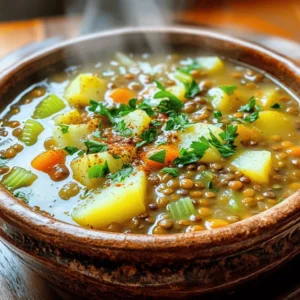 - 1 cup dried green or brown lentils - 2 large potatoes - 1 large onion - 2 carrots - 2 celery stalks - 3 cloves garlic - 6 cups vegetable broth - 1 can diced tomatoes - Ground cumin - Smoked paprika - Salt and pepper - Olive oil - Bay leaf - Fresh parsley (for garnish) The ingredients for Hearty Lentil Potato Soup are simple yet powerful. Lentils give you protein and fiber. They also add a nice texture. Potatoes bring creaminess and heartiness to the soup. Onions, carrots, and celery create a great base flavor. Garlic adds a punch of zest. When it comes to broth, I always choose vegetable broth. It keeps the soup vegan and flavorful. Diced tomatoes add a touch of sweetness and acidity. Spices like cumin and smoked paprika give warmth. Don’t forget salt and pepper to taste. For cooking, olive oil helps sauté the vegetables. The bay leaf adds depth to the broth. Fresh parsley is perfect for a bright finish. Each ingredient plays a role in making this soup a wholesome and nourishing dish. - Rinse 1 cup of dried green or brown lentils under cold water. This removes dust and dirt. - Dice 2 large potatoes into small cubes. - Dice 1 large onion, 2 carrots, and 2 celery stalks. Keep the pieces small for even cooking. - Heat 2 tablespoons of olive oil in a large pot over medium heat. - Add the diced onion, carrots, and celery. Sauté for 5-7 minutes until softened. - Stir in 3 cloves of minced garlic and cook for another minute until you smell it. - Add the diced potatoes and rinsed lentils to the pot. Mix them well with the other vegetables. - Pour in 6 cups of vegetable broth and 1 can of diced tomatoes, with all the juices. - Add 1 teaspoon of ground cumin and 1 teaspoon of smoked paprika. Season with salt and pepper. Stir everything together. - Bring the soup to a boil, then reduce the heat to low. Cover the pot. - Let it simmer for 30-40 minutes. Stir a few times until the lentils and potatoes are tender. - Once cooked, taste the soup and adjust seasoning if needed. Remove the bay leaf before serving. - Ladle the hot soup into bowls and garnish with freshly chopped parsley. Enjoy your warm, hearty soup! To make your soup taste amazing, adjust the spices. Add more cumin for warmth or smoked paprika for a smoky flavor. Taste as you go to find what works best for you. To enhance texture, blend a portion of the soup. This makes it creamy while leaving some chunks for bite. Prepping ingredients in advance saves time. Chop your onions, garlic, and veggies the day before. Store them in the fridge until you’re ready to cook. You can also use an Instant Pot or slow cooker. This method makes it easy to set and forget. Just add all ingredients and let your gadget do the work. For the best pairings, serve the soup with crusty bread or a fresh salad. A slice of sourdough complements the flavors well. You can also add toppings like croutons, shredded cheese, or a dollop of yogurt. Fresh parsley adds a nice touch, too. {{image_2}} You can make this soup unique by changing some ingredients. Try using sweet potatoes instead of regular potatoes for a sweeter taste. You can also add spinach or kale for extra greens. These veggies boost nutrition and add color. If you want more protein, add cooked chicken or sausage. Tofu is another great choice for a plant-based option. These swaps make the soup heartier and more filling. To change the flavor, think about herbs and spices. Italian herbs like basil and oregano add a nice twist. You can also sprinkle in some red pepper flakes for heat. For a spicy kick, chop fresh chili peppers and stir them in. Experimenting with flavors keeps things fresh and exciting. You’ll find new favorites every time you make this soup! This soup is already a great option for many diets. It’s naturally gluten-free since it uses lentils and veggies. If you want to keep it vegan, just skip any meat. For those who avoid animal products, this soup is a perfect choice. It’s rich in flavor and nutrition without any animal ingredients. Enjoy a bowl knowing it fits your dietary needs! To keep your soup fresh, store it in an airtight container. Let the soup cool down first. Place it in the fridge for up to four days. For longer storage, freeze the soup. Use freezer-safe bags or containers. Leave some space for expansion as it freezes. You can reheat soup in two ways: in the microwave or on the stove. For the microwave, use a microwave-safe bowl. Heat in short bursts, stirring in between. On the stove, pour the soup into a pot. Heat over medium heat until warm, stirring often. This keeps the flavor strong and tasty. In the fridge, your hearty lentil potato soup lasts about four days. If you freeze it, it stays good for three months. Just label your container with the date. This way, you’ll know when to use it. Can I use canned lentils instead? Yes, you can use canned lentils. Just drain and rinse them well. Add them later in the cooking process to avoid overcooking. This saves time and still gives a great taste. How to thicken the soup? You can thicken the soup by mashing some of the lentils and potatoes. Alternatively, blend a portion of the soup in a blender, then stir it back in. This adds creaminess and a nice texture. Is this soup suitable for meal prep? Absolutely! This soup stores well. You can keep it in the fridge for up to five days. It also freezes well for about three months. Just make sure to cool it fully before storing. Caloric content One serving of this hearty lentil potato soup has about 220 calories. This makes it a filling meal without being too heavy. Health benefits of lentils and potatoes Lentils are a great source of protein and fiber. They help with digestion and keep you full. Potatoes provide vitamins and minerals, like potassium and vitamin C. Together, they make a nutritious and balanced dish. What to serve with the soup? This soup pairs well with a simple green salad. You can also serve it with a dollop of yogurt or sour cream for extra creaminess. Best bread or sides to pair with lentil potato soup Crusty bread is perfect for dipping. Try sourdough or whole grain bread. You can also serve it with a side of garlic bread for a tasty treat. This blog post takes you through making a hearty lentil potato soup. We covered essential ingredients like lentils, vegetables, and seasonings. I shared step-by-step instructions for preparation and cooking. You learned tips for enhancing flavor and time-saving techniques. We also explored variations and storage info to extend your soup's life. Soup is easy to make and full of flavor. Enjoy this healthy dish with friends and family. It’s comforting, nutritious, and perfect for any meal. Dive into this recipe and make it your own!