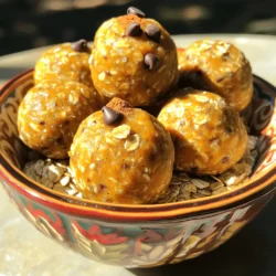 - 1 cup rolled oats - ½ cup almond butter (or peanut butter) - ½ cup pumpkin puree - ¼ cup honey or maple syrup - ¼ cup ground flaxseed - 2 teaspoons pumpkin spice seasoning - ½ teaspoon vanilla extract - ¼ cup mini chocolate chips (optional) - Pinch of sea salt Each ingredient in these energy balls brings something special. - Rolled oats provide fiber and energy. They keep you full longer. - Almond butter adds healthy fats and protein. It helps build muscle. - Pumpkin puree is low in calories. It has vitamins A and C. - Honey or maple syrup gives natural sweetness. They are better than refined sugar. - Ground flaxseed is rich in omega-3 fatty acids. It supports heart health. - Pumpkin spice seasoning blends warm flavors. It adds a cozy touch. - Vanilla extract enhances sweetness. It makes the balls taste great. - Mini chocolate chips offer a fun treat. They can be skipped if you want less sugar. - Sea salt balances flavors. It makes everything taste better. You can swap some ingredients if needed. Here are some options. - Instead of almond butter, use peanut butter or sunflower seed butter. - If you want a vegan option, replace honey with agave syrup. - For a gluten-free version, ensure the rolled oats are certified gluten-free. - You can replace pumpkin puree with applesauce for a different taste. - To add crunch, try using chopped nuts in place of chocolate chips. These changes keep the energy balls tasty and healthy. Enjoy making your own version! To start, gather all your ingredients. You need rolled oats, almond butter, pumpkin puree, honey, ground flaxseed, pumpkin spice, vanilla extract, and mini chocolate chips if you want. In a large bowl, mix the rolled oats, almond butter, pumpkin puree, and honey or maple syrup. Stir until everything blends well. This step is key for a tasty base. Next, add the ground flaxseed, pumpkin spice, vanilla extract, and a pinch of sea salt. Mix again until all ingredients combine smoothly. The flaxseed adds fiber, and the pumpkin spice brings warmth to the flavor. If you love chocolate, now is the time to fold in the mini chocolate chips. They make the energy balls extra special. Use a sturdy spoon or spatula for mixing. This helps you combine the thick almond butter and pumpkin puree easily. If the mixture feels too dry, add a little more honey or pumpkin puree. If it's too wet, sprinkle in more oats or flaxseed. Taste your mixture! Adjust the sweetness or spice to your liking. Make sure to mix until no dry ingredients remain. This ensures each bite has great flavor. If you have kids helping, let them mix! It’s a fun way to get everyone involved. Once the mixture is ready, it’s time to roll the balls. Scoop about 1 tablespoon of the mixture using your hands. Roll it gently into a ball shape. Make sure the balls are firm, but not too tight. If they crumble, you may need to mix in a bit more almond butter or honey. Place each ball on a baking sheet lined with parchment paper. This prevents sticking. After shaping all the energy balls, chill them in the fridge for at least 30 minutes. Chilling helps them firm up and makes them easier to eat. Enjoy these tasty bites as a snack or breakfast on the go! To get the right texture for your energy balls, use rolled oats. They give a nice chewiness. The almond butter or peanut butter adds creaminess. Make sure your pumpkin puree is thick and not watery. If it feels too dry, add a bit more honey or maple syrup. If it seems too wet, add more oats or flaxseed. One common mistake is not chilling the balls long enough. They need at least 30 minutes in the fridge. This helps them firm up. Another mistake is not mixing well. Ensure all ingredients blend fully. If you skip the sea salt, you might miss out on flavor. Lastly, don’t skip the pumpkin spice. It gives that warm, cozy taste we love. For a fun presentation, place the energy balls in a bright bowl. You can sprinkle extra pumpkin spice on top for flair. These energy balls are great for snacks or a quick breakfast. Pair them with some fresh fruit or yogurt for a balanced meal. Enjoy them right away or store them in the fridge for later! {{image_2}} You can play with flavors in your energy balls. Try adding chocolate peanut butter for a rich twist. Just swap almond butter for chocolate peanut butter in the recipe. You could also mix in cinnamon raisin for a warm flavor. Just add some raisins and a bit more cinnamon. The options are fun and tasty! You can make these energy balls fit your diet too. For a vegan option, use maple syrup instead of honey. Almond butter is already plant-based, so you're all set there. If you want gluten-free, make sure to use certified gluten-free oats. This way, everyone can enjoy these yummy snacks! Boost the nutrition of your energy balls by adding superfoods. Consider mixing in protein powder for extra protein. A scoop of your favorite powder will work well. You can also add chia seeds for more fiber and omega-3s. Just a tablespoon will do the trick. These additions make your snack even healthier! To store your no-bake pumpkin spice energy balls, place them in an airtight container. This keeps them fresh and tasty. You can stack them in a single layer or add parchment paper between layers. This helps avoid sticking. If you want to freeze the energy balls, first chill them in the fridge. Once they firm up, place them in a freezer-safe container. They can last up to three months in the freezer. To thaw, just move them to the fridge overnight. You can also leave them at room temperature for a few hours. These energy balls stay fresh in the fridge for up to one week. For the best taste and texture, enjoy them within the first few days. Check for any changes in smell or texture before eating, just to be safe. Yes, you can. You can swap almond butter for peanut butter. Other options include cashew or sunflower seed butter. Each nut butter gives a unique taste. I find almond butter adds a nice creaminess. Peanut butter gives a classic flavor. These energy balls last about one week in the fridge. Store them in an airtight container. If you want them to last longer, freeze them. They can stay fresh for up to three months when frozen. Just let them thaw before you eat. Yes, these energy balls are gluten-free. Use certified gluten-free oats to be safe. All other ingredients are naturally gluten-free. This makes them a great snack for everyone. Enjoy without worry! You’ve learned how to make tasty no-bake pumpkin spice energy balls from scratch. We covered key ingredients and their benefits, plus tips for mixing and rolling. Remember to avoid common mistakes to get the best texture. You can play with flavors and substitute ingredients to fit your diet. Proper storage keeps them fresh longer. These snacks are easy, healthy, and full of energy. Now, it’s time to get in the kitchen and enjoy your new creation!