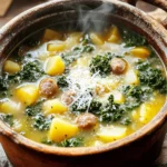 - 1 lb. Italian sausage - 4 medium potatoes, diced - 1 large onion, diced - 3 cloves garlic, minced - 4 cups vegetable broth - 2 cups kale, chopped For the soup, the main ingredients create a hearty base. Italian sausage adds a savory depth. The potatoes make the soup filling and creamy. Onion and garlic lend their flavors, making each bite delicious. Vegetable broth ties everything together, ensuring a rich taste. Finally, kale adds a fresh, vibrant touch, making this dish nutritious. - 1 cup heavy cream (or coconut milk for a lighter option) - 1 tablespoon olive oil - Grated Parmesan cheese for serving (optional) Adding heavy cream or coconut milk makes the soup creamy and rich. Olive oil enhances the flavor of the sautéed onion and garlic. Grated Parmesan cheese adds a nice finish to each bowl, offering a salty, umami kick. - 1 teaspoon dried thyme - 1 teaspoon smoked paprika - Salt and pepper to taste Seasonings bring the soup to life. Dried thyme gives a warm, earthy flavor. Smoked paprika adds a hint of smokiness, enhancing the sausage's taste. Salt and pepper balance the dish, allowing the other flavors to shine. These simple additions make the soup truly flavorful and satisfying. 1. In a large pot, pour in the olive oil. 2. Heat it over medium heat. 3. Add the diced onion. Sauté it until it turns translucent, about 5 minutes. 4. Now, add the minced garlic. Sauté for one more minute until you smell the aroma. 5. Next, add the Italian sausage. Break it up with a spatula as it cooks. 6. Cook the sausage until it is browned and no longer pink, about 7 to 10 minutes. 1. Stir in the diced potatoes. 2. Add the dried thyme, smoked paprika, salt, and pepper. Mix everything well. 3. Pour in the vegetable broth and bring it to a gentle boil. 4. Reduce the heat to simmer and cover the pot. 5. Cook for about 15 to 20 minutes until the potatoes are tender. 1. Once the potatoes are cooked, add the chopped kale. 2. Stir well and cook for an additional 5 minutes. This will wilt the kale. 3. Remove the pot from heat. Add the heavy cream or coconut milk now. 4. Stir to combine and adjust the seasoning with more salt and pepper if needed. 5. Serve it hot. You can top it with grated Parmesan cheese if you like. To elevate the taste of your soup, adjust the seasonings. A pinch of red pepper flakes adds heat. You might also try fresh herbs instead of dried thyme for a brighter flavor. When it comes to sausage, I recommend using spicy Italian sausage. This adds a nice kick that pairs well with the creamy potatoes and kale. If you prefer a milder taste, sweet Italian sausage works, too. Using heavy cream gives your soup a rich, creamy texture. If you're looking for a lighter option, coconut milk is perfect. It adds a subtle sweetness without overwhelming the dish. To achieve the desired thickness, blend a small portion of the soup. This creates a creamy base while leaving some chunks for texture. Be careful not to overcook your kale. It should wilt but still look bright green. Add it just a few minutes before serving to keep its fresh flavor. For even cooking of potatoes, cut them into uniform pieces. This way, they cook at the same rate. Stir occasionally to ensure they cook evenly and don’t stick to the bottom of the pot. {{image_2}} To make this soup lighter, consider two main options. First, reduce the fat content by using lean sausage or turkey sausage. This keeps the taste while cutting calories. Second, add extra vegetables. You can toss in carrots, celery, or zucchini. They boost nutrients and add color. You can play with the taste of your soup. A great way is to add red pepper flakes for some heat. Just a pinch can transform the dish. Another option is to use different types of broth. Chicken broth or bone broth can add depth. Feel free to experiment here! If you need a gluten-free version, check the sausage label. Some brands add gluten. You can also use gluten-free broth. For a vegan version, swap the sausage for plant-based sausage or mushrooms. Use vegetable broth and skip the cream. Coconut milk works well for creaminess without dairy. To keep your soup fresh, store it in an airtight container. Make sure it cools down first. You can place it in the fridge for up to four days. If you want to enjoy it later, freezing is a great option. When freezing soup, use freezer-safe containers. Leave some space at the top for expansion. This soup can stay good in the freezer for about three months. To reheat, thaw it in the fridge overnight. Warm it on the stove over low heat, stirring often. You can also microwave it in a bowl, covered loosely. Batch cooking this soup is easy and smart. Make a double batch on the weekend. Portion it into containers for quick meals during the week. Pair the soup with crusty bread or a side salad for a complete meal. You can also serve it with a sprinkle of grated Parmesan for an extra touch of flavor. It takes about 40 minutes total. - Prep time: 10 minutes - Cooking time: 30 minutes You can chop your veggies while the sausage cooks. This saves time. Yes, you can make this soup ahead of time. - Store it in the fridge for up to 3 days. - Use an airtight container for best results. To reheat, warm it on the stove over low heat. Stir often to avoid sticking. If you don’t have kale, here are some good options: - Spinach - Swiss chard - Collard greens These greens cook down well and add great flavor. Adjust cooking time as needed. This soup brings together simple ingredients like Italian sausage, potatoes, and kale. You learned how to prepare the base and finish it with flavorful seasonings. I shared tips for enhancing texture and flavor, plus variations for everyone, from health-conscious eaters to those wanting something different. Overall, making this soup is easy and enjoyable. You can adapt it to fit your tastes and needs. Enjoy your cooking and treat yourself to a warm, hearty meal!