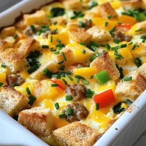 Here’s what you need for the Crack Breakfast Casserole: - Crusty sourdough bread - Large eggs - Milk - Shredded sharp cheddar cheese - Cooked breakfast sausage - Baby spinach - Onion - Bell pepper - Garlic powder - Seasoning (salt and pepper) - Fresh chives for garnish (optional) Gathering these ingredients is fun. You can find crusty sourdough bread at most bakeries. I love the flavor it brings. Large eggs and milk form the base of the dish. They help bind everything together. Shredded sharp cheddar cheese gives a rich taste. I recommend using fresh cheese, as it melts better. The cooked breakfast sausage adds savory goodness. You can use turkey sausage for a lighter option. Baby spinach is great for a pop of color and nutrition. Onions and bell peppers add sweetness and crunch. Don't forget the garlic powder for depth of flavor. Season with salt and pepper to your liking. If you want, fresh chives add a nice touch on top. This mix of ingredients creates a dish full of flavor. It’s hearty and satisfying for breakfast or brunch! 1. Preheat your oven to 350°F (175°C). Grease a 9x13 inch baking dish. 2. In a large bowl, whisk together 8 eggs and 2 cups of milk. Add 1 teaspoon of garlic powder, salt, and pepper to taste. 3. In the greased dish, layer the cubed sourdough bread evenly on the bottom. 1. Sprinkle the cooked sausage, chopped spinach, onion, and bell pepper over the bread. 2. Pour the egg mixture evenly over the layers. Press down gently to soak the bread. 3. Top with 1 cup of shredded cheddar cheese. Cover with foil and bake for 30 minutes. 4. After 30 minutes, remove the foil. Bake uncovered for another 15-20 minutes until set and the cheese is golden brown. 1. Let the casserole cool slightly before slicing. 2. You can garnish with fresh chives if you wish. Enjoy! To get the best flavor, make sure the bread is soaked well. This helps it absorb the egg mixture. I like to let it sit for a few minutes. This gives the bread a chance to soak up the goodness. For a golden cheese topping, add the cheese last and bake uncovered. This way, the cheese gets bubbly and brown. If you want a twist, try using different breads. Challah or whole grain bread can work nicely. You can also change up the veggies. Zucchini or mushrooms can add great taste. For meats, turkey sausage or bacon are tasty swaps. You can prepare this casserole the night before. Just follow the steps up to pouring the egg mixture. Cover it well and store in the fridge. This way, you save time in the morning. For overnight storage, use plastic wrap or a lid. This keeps it fresh and ready to bake. {{image_2}} You can easily make a vegetarian version of the Crack Breakfast Casserole. Simply swap out the cooked breakfast sausage. Use extra veggies instead. Consider adding mushrooms, zucchini, or sun-dried tomatoes. You can also add plant-based sausage if you want a similar taste. This keeps the dish hearty and full of flavor without meat. For those who love heat, add jalapeños or hot sauce. Thinly slice fresh jalapeños and layer them with the veggies. If you prefer, mix hot sauce into the egg and milk mix. This will give the casserole a nice kick. Adjust the amount based on your heat tolerance for the best experience. Change up the cheeses for a new taste. Instead of sharp cheddar, try mozzarella for a milder flavor. Gouda brings a creamy texture and richness. Feta adds a tangy bite that pairs well with the veggies. Feel free to mix and match your favorite cheeses to create a unique flavor profile. To store leftovers, let the casserole cool first. Then, cover it tightly with plastic wrap or foil. You can also use an airtight container. This keeps it fresh for up to three days in the fridge. If you want to enjoy it later, store it in smaller portions. This makes it easy to reheat just what you need. You can freeze the cooked casserole for longer storage. Once it cools, cut it into slices. Wrap each slice in plastic wrap, then place them in a freezer bag. Make sure to squeeze out as much air as you can. The casserole will keep well for up to three months in the freezer. To thaw, place it in the fridge overnight before reheating. To reheat, I recommend using the oven for the best texture. Preheat your oven to 350°F (175°C). Place the casserole in an oven-safe dish and cover it with foil. Heat for about 20 minutes. If you want a crispy top, remove the foil for the last five minutes. You can also use the microwave for quick reheating, but it may not be as crispy. Heat slices in 30-second intervals until warm. Yes, you can use many types of bread. Sourdough works great, but others can too. Try French bread, whole wheat, or even rye. Each bread adds its own flavor. Just remember to cube it for even cooking. You can store the casserole in the fridge for about four days. Make sure to cover it well. If you want to keep it longer, freeze it. It can last for about three months in the freezer. Just let it cool before storing. Absolutely! Doubling the recipe is easy. Just use two loaves of bread, double the eggs, and the rest. Ensure your baking dish is large enough. You may need to bake it a bit longer. Check for doneness before serving. This recipe for a breakfast casserole stands out with its rich flavors and easy steps. We explored ingredients like sourdough, eggs, and cheddar cheese. Each step, from preparation to baking, builds a tasty dish. Tips for perfecting the casserole and creative variations add fun. You can adapt this recipe to fit your taste or make it ahead. Storing leftovers is also simple. With this guide, you'll impress everyone with your cooking skills. Enjoy creating your unique version of this breakfast delight!
