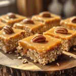 - 1 cup pitted dates, packed - 1 cup rolled oats - ½ cup almond or peanut butter - ½ cup chopped pecans - ¼ cup maple syrup - 1 teaspoon vanilla extract - ½ teaspoon sea salt (plus extra for topping) - ½ cup salted caramel sauce The main ingredients in these salted caramel pecan no bake bars create a rich and chewy treat. The pitted dates serve as the base. They provide natural sweetness and stickiness. Rolled oats add fiber and heartiness, making the bars filling. Almond or peanut butter binds everything together. It also gives a nice nutty flavor. Chopped pecans add crunch and a buttery taste. Maple syrup brings extra sweetness without being too heavy. Vanilla extract enhances all the flavors, making them pop. The sea salt balances the sweetness perfectly. Finally, the salted caramel sauce is the star of the show. It drizzles on top, creating a sweet and salty finish. - Extra salted caramel sauce - Whole pecans for decoration For extra flair, consider using optional garnishes. You can drizzle more salted caramel sauce on top. It makes the bars even more tempting. Whole pecans placed on top add a nice touch. They look great and give a bit more crunch. These simple extras take your bars from good to great! - Soak 1 cup of pitted dates in warm water for 10 minutes. - Drain the dates and set them aside for later use. - In a food processor, combine the soaked dates, 1 cup of rolled oats, ½ cup of almond or peanut butter, ¼ cup of maple syrup, 1 teaspoon of vanilla extract, and ½ teaspoon of sea salt. - Pulse the mixture until a sticky dough forms. If it feels too crumbly, add a little more almond or peanut butter. - Fold in ½ cup of chopped pecans into the dough until evenly mixed. - Line an 8x8-inch baking dish with parchment paper, leaving some overhang. Press the mixture firmly into the dish using your hands or a spatula. - Drizzle ½ cup of salted caramel sauce over the pressed mixture. Spread it gently to cover. Sprinkle with extra sea salt for a tasty touch. - Place the baking dish in the refrigerator for at least 2 hours. This helps the bars to set properly. - Once the bars are firm, lift them out using the parchment paper. - Cut them into squares or rectangles for serving. Enjoy your delicious treat! If you want to swap almond or peanut butter, try sunflower seed butter. It works well and is nut-free. You can also use cashew butter for a creamy taste. For sweeteners, if you don't have maple syrup, honey or agave syrup are great options. They add sweetness and moisture. Just keep in mind that honey is not vegan. To get that perfect sticky dough, be sure to soak those dates well. This makes them easier to blend and helps with binding. If your dough feels dry, add more nut butter. If your mixture is crumbly, don't worry! Just add a little water or more syrup. This will help it stick together better. For a lovely presentation, arrange the bars on a nice platter. Drizzle extra salted caramel sauce over the top for a sweet touch. Adding whole pecans as a garnish makes it look fancy and fun. Pair these bars with a cold glass of almond milk or a warm cup of tea. They also pair well with coffee for a tasty treat anytime. {{image_2}} You can easily change the flavors in these bars. Adding chocolate chips gives a rich taste. Dark chocolate pairs well with the sweet caramel. Shredded coconut adds a fun texture and flavor. You can also try different nuts or seeds. Walnuts or almonds work great. Each nut brings a unique crunch. If you want vegan options, swap the honey for agave syrup. Use peanut butter or almond butter that is nut-free. For gluten-free bars, choose certified gluten-free oats. You can also make low-carb bars. Use almond flour and a sugar substitute like erythritol. These changes keep the bars tasty and healthy. In fall, add pumpkin spice for a cozy flavor. A hint of cinnamon or nutmeg makes it perfect. In winter, try adding dried cranberries for a tart taste. You can also mix in chopped apples for a fresh twist. Each season offers new ways to enjoy these salted caramel pecan no bake bars. To keep your Salted Caramel Pecan No Bake Bars fresh, store them in an airtight container. This will prevent them from drying out and losing flavor. You can place parchment paper between layers to avoid sticking. These bars last up to one week in the fridge. If you want to keep them longer, freezing is a great option. First, cut the bars into squares. Then, wrap each piece tightly in plastic wrap. Place them in a freezer-safe bag, removing as much air as possible. They can stay frozen for up to three months. When you're ready to enjoy a bar, take it out of the freezer. Let it thaw in the fridge for a few hours before serving. This method keeps the texture and taste just right. Enjoy your treat! Yes, you can swap pecans for other nuts. Almonds, walnuts, or hazelnuts work well. Each nut brings its own flavor. For example, almonds add a sweet crunch, while walnuts give a rich taste. Just chop them up and mix them in like pecans. The bars need at least 2 hours in the fridge to chill. This time helps them set and hold their shape. If you can wait longer, they taste even better after a full night in the fridge. You can make these bars a few days ahead. Just store them in an airtight container in the fridge. They stay fresh for about a week. To keep them longer, you can freeze them. Wrap each bar in plastic wrap before freezing. Yes, making salted caramel sauce at home is easy! Just heat 1 cup of sugar in a pot over medium heat. Stir until it melts and turns golden. Then, carefully add 6 tablespoons of butter and ½ cup of cream. Stir until smooth. Finally, add a pinch of salt to taste. Let it cool before using. In this blog post, I detailed how to make delicious pecan caramel bars. We covered the main ingredients, mixing steps, and tips for the best consistency. I shared ideas for variations and how to store your bars. These treats are simple to make and fun to customize. Enjoy experimenting with flavors and enjoy your tasty snacks!
