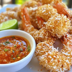 - 1 lb large shrimp, peeled and deveined - 1 cup shredded coconut - 1 cup panko breadcrumbs - 1/2 cup all-purpose flour - 2 large eggs, beaten - 1/2 cup sweet chili sauce - 1 tablespoon lime juice - 1 teaspoon sriracha (optional) - 1 teaspoon garlic powder - 1 teaspoon paprika - Salt and pepper to taste Gather these ingredients to create a delicious dish. Large shrimp work best for this recipe. Make sure to peel and devein them to avoid any gritty texture. Use fresh shredded coconut for a great taste. Panko breadcrumbs give a crunchy coating. The all-purpose flour helps the coating stick. Beating the eggs adds a nice layer of flavor. For the sweet chili sauce, you can use store-bought or make your own. Lime juice adds a nice tartness. If you like heat, add sriracha. For seasoning, garlic powder and paprika enhance the shrimp's flavor. A touch of salt and pepper brings it all together. These ingredients make the dish fun and easy to prepare! Each step builds on the last, leading to a tasty meal everyone will love. To start, you need to pat the shrimp dry with paper towels. This helps the coating stick well. If the shrimp are wet, the breading will not hold. Next, set up your breading stations. You will need three bowls. In the first bowl, mix the all-purpose flour with garlic powder, paprika, salt, and pepper. In the second bowl, whisk the eggs until smooth. In the third bowl, combine the shredded coconut and panko breadcrumbs. Now, let’s bread the shrimp. Begin by dipping each shrimp into the flour mixture. Shake off the extra flour. Then, dip the shrimp into the beaten eggs. Let the excess egg drip off. After that, coat the shrimp in the coconut-panko mix. Press down slightly to make sure it sticks. This process gives the shrimp a crunchy texture when cooked. Before cooking, preheat the air fryer to 400°F (200°C). Let it preheat for about 5 minutes. While it heats, lightly spray the air fryer basket with cooking oil. Place the shrimp in a single layer, making sure not to overcrowd them. Spray the tops of the shrimp lightly with cooking oil too. Air fry the shrimp for 8 to 10 minutes. Remember to flip them halfway through for even cooking. They should be golden brown and crispy when done. Preheating your air fryer is key. This step helps cook the shrimp evenly. Set it to 400°F (200°C) for about 5 minutes. Next, use cooking spray for extra crispiness. Lightly coat the air fryer basket and the shrimp. This small tip makes a big difference in texture. To keep the batter from falling off, dry your shrimp well. Pat them with paper towels. This way, the coating sticks better. Adjust seasonings to fit your taste. Want more spice? Add extra paprika or some cayenne. Love garlic? Increase the garlic powder for a bolder flavor. Coconut shrimp pairs well with several sides. Try a fresh salad or some rice. Both work great to balance the rich shrimp. For plating, stack the shrimp high on a plate. Add a small bowl of sweet chili sauce nearby for dipping. Garnish with lime wedges for color and a fresh touch. {{image_2}} You can easily change the flavor of your coconut shrimp. Try adding different seasonings to the flour mix. For a zesty kick, mix in some cayenne pepper or chili powder. You can also use dried herbs like oregano or thyme. Fresh herbs work great too! Chopped cilantro or parsley can give a fresh twist. Just remember, a little goes a long way. If you want to make your own sweet chili sauce, it’s simple! Combine 1/2 cup of sweet chili sauce, 1 tablespoon of lime juice, and 1 teaspoon of sriracha to add heat. You can also try other dipping sauces. Honey mustard or garlic aioli are great choices. They add new flavors to your dish. Experiment with what you love! You don’t have to use shrimp if you want a vegan option. Try using tofu or jackfruit instead. Both can soak up flavors well. For a gluten-free option for the breading, use almond flour instead of regular flour. You can also find gluten-free breadcrumbs at the store. These swaps make it easy for anyone to enjoy this dish! To store your leftover coconut shrimp, place them in an airtight container. This keeps them fresh and prevents them from drying out. Make sure the shrimp cool down before sealing the container. You can keep them in the fridge for up to three days. If you want, you can also line the bottom of the container with paper towels to soak up extra moisture. When reheating coconut shrimp, the air fryer is your best friend. Preheat it to 350°F (175°C) for about 5 minutes. Place the shrimp in a single layer and cook for 5 minutes. This method keeps the shrimp crispy. Avoid reheating in the microwave, as it makes the shrimp soggy. If you must use a microwave, place a paper towel over the shrimp to absorb steam. To freeze coconut shrimp, let them cool completely first. Arrange them in a single layer on a baking sheet. Freeze them for about two hours until firm. Then, transfer the shrimp to a freezer-safe bag or container. This helps prevent them from sticking together. You can freeze them for up to three months. When you’re ready to eat, thaw shrimp in the fridge overnight. For a quick thaw, place them in a sealed bag and submerge in cold water for about 30 minutes. This method keeps them juicy and ready for cooking. For this recipe, I suggest using large shrimp. Large shrimp are easy to handle and cook evenly. Look for shrimp that are fresh and smell like the ocean. If you can, buy shrimp that are wild-caught. They have better taste and texture. Avoid shrimp that are mushy or have a strong smell. Yes, you can bake these shrimp in the oven. Preheat your oven to 425°F (220°C). Place the breaded shrimp on a baking sheet lined with parchment paper. Spray them lightly with oil. Bake for about 12-15 minutes, flipping them halfway. They should be golden brown and crispy. To make shrimp less greasy, pat them dry before breading. This helps the coating stick better. Use a light spray of oil instead of pouring oil. This way, you reduce oil use and still get a nice crisp. Make sure the air fryer basket is not overcrowded. This allows hot air to circulate and keeps them crispy. Coconut shrimp pairs well with many sides. You can serve it with a fresh salad, rice, or coleslaw. For drinks, try a light beer or a fruity cocktail. These options balance the sweetness of the shrimp. You can also add a slice of lime for extra zest. You now have everything you need to make delicious air fryer coconut shrimp. From selecting the right shrimp to creating that perfect crispy coating, every step makes a difference. The sweet chili sauce adds a tasty kick, and with variations, you can make this dish your own. Remember, prep and technique are key for the best results. Enjoy sharing this dish with friends and family for a great meal. Cooking can be fun, and this recipe proves it!