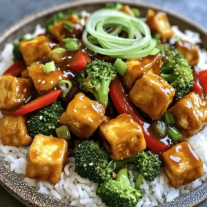 - 1 block (14 oz) firm tofu, pressed and cubed - 1 tablespoon cornstarch - 3 tablespoons vegetable oil (divided) - 1 bell pepper (red or green), diced - 1 cup broccoli florets - 2 green onions, sliced (for garnish) - 1/4 cup soy sauce - 2 tablespoons hoisin sauce - 1 tablespoon rice vinegar - 1 tablespoon sesame oil - 2 tablespoons brown sugar - 2 cloves garlic, minced - 1 inch ginger, minced - 1 teaspoon red pepper flakes (adjust for spice preference) Gathering the right ingredients is key. The tofu gives this dish its base. Use firm tofu for the best texture. Cornstarch helps it get crispy. You need vegetable oil for frying. Next, pick some vibrant veggies. I love adding bell pepper for color and crunch. Broccoli adds a nice bite and is full of nutrients. The green onions are perfect for a fresh finish. Now let's talk sauce! The soy sauce gives umami. Hoisin adds sweetness. Rice vinegar adds tanginess. Sesame oil gives a nutty flavor. Brown sugar balances the sauce. Garlic and ginger bring depth. Adjust the red pepper flakes to suit your taste. With all these ingredients, you will create a dish that is better than takeout. - First, you need to press the tofu. This helps remove excess moisture. Wrap the tofu block in a clean towel. Place a weight on top and let it sit for at least 20 minutes. - After pressing, cut the tofu into bite-sized cubes. This size cooks well and soaks up flavor. - Next, coat the tofu with cornstarch. Sprinkle it over the cubes and toss gently. This gives the tofu a crispy texture. - In a large skillet or wok, heat 2 tablespoons of vegetable oil over medium-high heat. - Add the coated tofu cubes. Fry until golden and crispy on all sides. This takes about 6 to 8 minutes. Once done, remove the tofu from the skillet and set it aside. - In the same skillet, add the last tablespoon of vegetable oil. - Sauté the diced bell pepper and broccoli florets. Cook for about 3 to 4 minutes until they are tender-crisp. This keeps the veggies bright and fresh. - While the vegetables cook, mix the sauce. In a bowl, combine the soy sauce, hoisin sauce, rice vinegar, and sesame oil. - Add brown sugar, minced garlic, minced ginger, and red pepper flakes. Stir well to combine. This sauce brings all the flavors together. - Add the crispy tofu back into the skillet with the sautéed vegetables. - Pour the prepared sauce over the tofu and veggies. Stir everything well. Cook for an additional 2 to 3 minutes until heated through. This step ensures each piece is coated in delicious sauce. To make crispy tofu, start by pressing it well. Wrap the tofu in a clean kitchen towel. Place a weight on top. Let it sit for at least 20 minutes. This removes excess moisture. After pressing, cut the tofu into bite-sized cubes. Sprinkle cornstarch over the cubes. Toss gently to coat each piece. The cornstarch helps create that crunch we love. When frying, use a hot skillet. Heat 2 tablespoons of vegetable oil over medium-high heat. Cook the tofu for about 6-8 minutes. Flip the pieces to get them golden and crispy on all sides. This step is key for a great texture. To balance flavors, use red pepper flakes wisely. If you like it spicy, add more flakes. If you prefer mild, use less. Start with a teaspoon and adjust to your taste. For sweetness and tanginess, the sauce is crucial. Use brown sugar to add sweetness. The rice vinegar gives it that nice tang. Taste the sauce before adding it to the tofu and veggies. Adjust if needed for your perfect balance. I love serving this dish over steamed jasmine rice or quinoa. It not only tastes great but looks beautiful. Drizzle with extra sesame oil for flavor. For garnishes, sprinkle sesame seeds on top. Add sliced green onions for freshness. To make it pop, arrange everything nicely on the plate. A colorful presentation makes the dish even more appetizing. {{image_2}} You can easily customize your General Tso's Tofu with other veggies. Carrots add a sweet crunch. Snap peas bring a nice snap and vibrant color. Feel free to use: - Carrots, sliced thin - Snap peas, trimmed - Zucchini, chopped - Bell peppers, diced in different colors Adding these vegetables boosts flavor and nutrition. Plus, it makes the dish look colorful and inviting. If you want to switch up the protein, try tempeh or seitan. Tempeh has a nutty flavor and a hearty texture. Seitan is chewy and absorbs flavors well. Both options work great in this dish. You can use: - Tempeh, cubed and sautéed - Seitan, sliced and fried These choices add variety and keep your meals interesting. For a gluten-free version, swap soy sauce with tamari. Tamari is a great alternative that tastes similar. You can also use coconut aminos for a sweeter taste. For thickening, use: - Cornstarch, as in the original recipe - Arrowroot powder, as a gluten-free option These adaptations ensure you enjoy the same flavors without gluten. To keep your General Tso’s Tofu fresh, store it in an airtight container. This helps prevent moisture loss and keeps flavors intact. Place the leftovers in the fridge right after they cool down. Aim to eat the leftovers within 3 days for the best taste and safety. When you want to enjoy your leftovers, use the stovetop for the best texture. Heat a non-stick skillet over medium heat. Add a splash of oil if needed. Then, add your tofu and veggies and stir until heated through. This method keeps everything crispy. You can also use the microwave, but be careful not to overheat it. Microwave in short bursts for about 30 seconds. Stir in between to avoid sogginess. You can freeze General Tso’s Tofu, but it may change the texture. To freeze, let the dish cool completely. Then, transfer it to a freezer-safe container. Make sure to leave some space for expansion. It can be frozen for up to 2 months. When you're ready to eat, thaw it in the fridge overnight. Reheat using the stovetop method for the best results. This way, you’ll get a tasty meal ready in no time! Yes, you can make General Tso's Tofu ahead of time. To prepare it, cook the tofu and veggies as directed. Store them in an airtight container in the fridge for up to three days. When ready to serve, just heat it in a pan or microwave. The flavors will deepen, making it even tastier. If you need a substitute for hoisin sauce, you can use soy sauce mixed with a bit of brown sugar. This mix will give you a similar sweet and salty flavor. You can also try mixing soy sauce with peanut butter for a nutty twist. To make tofu less soggy, press it well before cooking. Wrap the tofu in a towel and place a weight on it for at least 20 minutes. This removes excess moisture. After pressing, coat the cubes with cornstarch. Fry them in hot oil until they turn golden and crispy. This will create a nice texture. Yes, this recipe is great for meal prep. Cook the tofu and veggies, then store them separately in airtight containers. You can reheat them together, or keep them apart to maintain texture. This way, you have a quick and healthy meal ready to go! This post covered a simple recipe for General Tso's Tofu. We discussed main ingredients like tofu, vegetables, and savory sauces. You learned about cooking steps, tips for crispy tofu, and how to store leftovers. In summary, this dish is easy to customize and enjoy. With a few tweaks, it fits your taste and needs. Try out the recipe and have fun with variations. You’ll create a tasty meal that is satisfying and healthy.