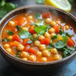 - 1 can (15 oz) chickpeas, drained and rinsed - 1 medium onion, diced - 2 cloves garlic, minced - 1 carrot, diced - 1 red bell pepper, diced - 1 can (14 oz) diced tomatoes - 4 cups vegetable broth - 1 tablespoon olive oil - 1 teaspoon ground cumin - 1 teaspoon ground coriander - ½ teaspoon ground cinnamon - ½ teaspoon smoked paprika - ½ teaspoon cayenne pepper - Salt and pepper to taste - 1 cup spinach, chopped - Fresh cilantro or parsley for garnish - Lemon wedges for serving This soup is rich in flavor and packed with nutrients. Chickpeas provide protein and fiber, making it filling. The diced onion and garlic add a nice base. Carrots and red bell peppers bring sweetness and color. Diced tomatoes add acidity, balancing the dish. The spices make this soup special. Ground cumin and coriander give it warmth. Cinnamon adds a hint of sweetness, while smoked paprika gives depth. Cayenne pepper gives a kick, but you can adjust it to your taste. Fresh ingredients, like spinach and herbs, finish the soup nicely. They add color and freshness. The lemon wedges give a zesty touch. Squeeze them in just before you eat for a bright flavor. This combination of ingredients makes Moroccan Chickpea Soup a hearty and healthy meal. You can customize the spices and fresh ingredients to your liking. Enjoy making this easy dish! - Heat olive oil in a large pot. - Sauté the diced onion until translucent. In a large pot, heat one tablespoon of olive oil over medium heat. I find that olive oil gives the best flavor. Once hot, add the diced onion. Cook until it turns translucent, which should take about 3-4 minutes. This step builds a great base for our soup. - Stir in garlic, carrot, and red bell pepper. - Add spices and cook until fragrant. Next, add two cloves of minced garlic, one diced carrot, and one diced red bell pepper to the pot. Stir everything together and cook for about five minutes. The veggies will soften and release their flavors. After that, add the spices: one teaspoon of ground cumin, one teaspoon of ground coriander, half a teaspoon of ground cinnamon, half a teaspoon of smoked paprika, and half a teaspoon of cayenne pepper. Stir continuously for about one minute. This will make your kitchen smell amazing! - Pour in diced tomatoes and vegetable broth. - Add chickpeas and let simmer for 20 minutes. Now it’s time to pour in one can of diced tomatoes and four cups of vegetable broth. Bring the mixture to a boil. Once boiling, reduce the heat to a simmer. Add one can of drained and rinsed chickpeas. Let it simmer for 20 minutes. This allows all the flavors to blend together nicely. - Stir in chopped spinach and season with salt and pepper. - Serve hot with garnishes. After 20 minutes, add one cup of chopped spinach to the pot. Cook for an additional five minutes until the spinach wilts. Finally, season the soup with salt and pepper to taste. Serve hot, garnished with fresh cilantro or parsley. Don’t forget a wedge of lemon on the side for a burst of flavor! - Adjust spice levels to taste. If you love heat, add more cayenne. If you prefer milder flavors, use less. - Use fresh or canned chickpeas. Canned chickpeas save time, but fresh ones add a great texture. - Drizzle with olive oil before serving. This adds a nice sheen and rich flavor. - Garnish with fresh herbs. Cilantro or parsley brighten the soup and add a fresh taste. - Add a splash of lemon juice. This gives the soup a zesty kick that lifts the flavors. - Experiment with different greens. Try kale or Swiss chard for a new twist. {{image_2}} You can change the veggies in this soup. Try adding zucchini or sweet potatoes for more flavor. They cook well and add great texture. You could also switch to chicken or beef broth. This swap will give the soup a deeper, richer taste. Feel free to experiment with what you have on hand. Just remember to adjust the cooking time if you add more dense vegetables. Want to spice things up? Add harissa for a nice kick. This chili paste brings heat and a unique flavor. You can also try using different dried herbs. Herbs like thyme or oregano can change the soup's taste. This gives you a chance to explore various flavors. Don't be afraid to mix and match until you find what you like best. Make this soup fit your diet. You can easily make it gluten-free by checking the broth. Use a gluten-free broth to keep it safe. If you want a vegan option, skip the chicken or beef broth. Stick with vegetable broth and all the veggies. You can also replace any allergens with safe alternatives. This way, everyone can enjoy the soup without worry. To store leftover soup in the fridge, let it cool first. Then, pour the soup into an airtight container. Seal it well to keep out air. Your soup will stay fresh for about 3 to 4 days. When you want to reheat it, pour it into a pot over low heat. Stir it often until it’s warm. You can also use a microwave. Just heat it in short bursts, stirring in between. This keeps the soup from getting too hot in one spot. Freezing Moroccan Chickpea Soup is easy. First, let the soup cool completely. Then, use freezer-safe containers or heavy-duty freezer bags. If using bags, squeeze out the air before sealing. You can also divide the soup into single servings for easy thawing later. This soup can last in the freezer for up to 3 months. When you are ready to eat, thaw it overnight in the fridge. You can reheat it on the stove or in the microwave as mentioned before. Moroccan Chickpea Soup lasts about 3 to 4 days in the fridge. In the freezer, it stays good for about 3 months. Look out for signs that your soup has gone bad. If you see any mold, or if it smells off, it’s best to toss it. Another sign is a change in texture; if it looks too thick or grainy, don’t eat it. Always trust your senses to keep your meals safe. Moroccan Chickpea Soup is a warm, savory dish made with chickpeas and spices. It's rich in flavor and nutrients. The soup features tomatoes, carrots, and bell peppers, making it a hearty meal. It’s easy to prepare and perfect for any time of year. Yes, you can make Moroccan Chickpea Soup ahead of time. It tastes even better the next day as the flavors meld. To prepare it in advance, follow these steps: - Cook the soup completely. - Let it cool to room temperature. - Store it in an airtight container in the fridge for up to three days. - Reheat the soup on the stove and enjoy! You can easily adjust the spice level to suit your taste. If you prefer a milder soup, use less cayenne pepper. Start with a pinch and add more if needed. For more heat, consider adding: - A splash of hot sauce. - A teaspoon of harissa paste. - Extra cayenne pepper as you cook. Moroccan Chickpea Soup pairs well with several side dishes. Here are some tasty options: - Warm crusty bread or pita. - A simple green salad with lemon dressing. - Couscous or rice for a filling meal. - Lemon wedges for extra flavor. Moroccan Chickpea Soup is a warm and tasty dish made from simple ingredients. You begin with chickpeas, onions, vegetables, and spices, all simmered together. By adding fresh greens and lemon, you boost both flavor and health. This soup is easy to customize, so feel free to swap ingredients or adjust spices as you like. In every bowl, you'll find comfort and nutrition. Enjoy your cooking adventure and share this recipe with friends!