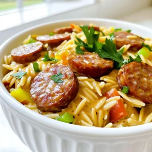 - 1 cup orzo pasta - 2 tablespoons olive oil - 1 pound Cajun sausage (chicken or turkey), sliced - 1 small onion, diced - 2 cloves garlic, minced - 1 bell pepper (red or green), diced - 1 cup chicken broth - 1 cup heavy cream - 2 teaspoons Cajun seasoning - 1 cup grated Parmesan cheese - Salt and pepper to taste - Fresh parsley, chopped (for garnish) For orzo pasta, I like Barilla or DeLallo. They cook well and taste great. For Cajun sausage, I recommend Aidells or Johnsonville. They have nice flavors and quality. For chicken broth, Swanson is a solid choice. Their broth tastes rich and savory. When it comes to heavy cream, look for Land O'Lakes or Horizon Organic for a creamy finish. Finally, for Parmesan cheese, I trust Grana Padano or BelGioioso. They add a nice touch to the dish. If you need a different pasta, try ditalini or penne. Both work well. For sausage, turkey or pork sausage can be used if you prefer. You can swap out the bell pepper for zucchini or spinach for a unique twist. If you want a lighter dish, use half-and-half instead of heavy cream. You can also use nutritional yeast instead of Parmesan for a dairy-free option. First, take a large pot and fill it with water. Add salt to the water. Bring it to a boil. Once boiling, add 1 cup of orzo pasta. Cook the orzo according to the package instructions until it is al dente. This usually takes about 8 to 10 minutes. After cooking, drain the orzo and set it aside for later. In the same pot, heat 2 tablespoons of olive oil over medium heat. Add the sliced Cajun sausage. I like using chicken or turkey sausage for this dish. Cook the sausage for about 5 to 6 minutes. You want it to be nicely browned. This adds great flavor to your dish. Next, add the diced onion, minced garlic, and diced bell pepper to the pot. Stir everything together. Sauté the veggies for about 3 to 4 minutes until they soften. This step is key for flavor. After that, pour in 1 cup of chicken broth and 1 cup of heavy cream. Mix well. Then, add 2 teaspoons of Cajun seasoning. Bring this mixture to a gentle simmer. Now, it’s time to stir in the cooked orzo and 1 cup of grated Parmesan cheese. Mix until the cheese melts and everything is creamy. Add salt and pepper to taste. Let it simmer for 2 more minutes. This helps the flavors blend. Serve hot with fresh parsley on top for a nice touch. To boost the taste of your Creamy Cajun Orzo, use fresh herbs. Fresh parsley adds a nice touch. You can also try using smoked paprika for a deeper flavor. This spice gives a nice smoky kick that complements the sausage well. If you want more heat, add a pinch of cayenne pepper. This spice can really amp up the dish. You can also add more Cajun seasoning if you enjoy a bold flavor. Start with a little and taste as you go. This way, you can find the perfect spice level for you. To keep your orzo creamy, use full-fat heavy cream. It makes a huge difference in texture. Stir in the grated Parmesan cheese slowly. This helps it melt evenly and creates a smooth sauce. If it looks too thick, add a splash of chicken broth to loosen it up. {{image_2}} You can make a vegetarian version of this dish easily. Replace the Cajun sausage with plant-based sausage or mushrooms. Use vegetable broth instead of chicken broth. For added protein, consider adding chickpeas or lentils. These swaps keep the dish tasty while satisfying vegetarian diets. To make this dish gluten-free, use gluten-free orzo. Many brands offer this option now. Ensure your Cajun sausage is gluten-free too. Always check labels to avoid hidden gluten. This way, everyone can enjoy the creamy goodness without worry. You can mix up the meat to suit your taste. Try using chicken, shrimp, or turkey instead of Cajun sausage. Each meat choice brings its own flavor. Adjust the cooking time as needed. This flexibility keeps the dish fun and exciting for all! You can store leftover Creamy Cajun Orzo in the fridge. Place it in an airtight container. It stays fresh for about three to four days. When you are ready to eat, check for any off smells or colors. You can freeze this dish for later. Use a freezer-safe container or bag. Make sure to remove as much air as possible. It can last up to three months in the freezer. When thawing, place it in the fridge overnight before reheating. To reheat, use a stove or microwave. If using the stove, add a splash of chicken broth or cream. Heat on low and stir often. In the microwave, use a microwave-safe bowl. Heat in short bursts, stirring in between. This keeps the orzo creamy and tasty. Yes, you can use other pastas. Try penne or fusilli for a fun twist. Just cook them according to package instructions. The shape will change the texture but not the flavor. To add heat, use more Cajun seasoning. You can also add red pepper flakes. If you like fresh heat, toss in sliced jalapeños. Adjust it to your taste. Serve this dish with a side salad for freshness. Garlic bread or cornbread also pairs well. For a protein boost, add grilled chicken or shrimp. Creamy Cajun Orzo lasts about three days in the fridge. Store it in an airtight container. Reheat it gently to keep it creamy. Yes, you can make it ahead of time. Prepare it and store it in the fridge. Just reheat it slowly on the stove, adding a splash of cream if needed. In this blog post, you learned about the key ingredients for a creamy Cajun orzo dish, along with brand recommendations and substitutions. I detailed step-by-step cooking methods for orzo, sausage, and vegetables. I offered tips to enhance flavor, adjust spice, and ensure creaminess. You also discovered variations like vegetarian and gluten-free options and got storage tips for leftovers. Now, you have the tools to make this dish your own. Enjoy experimenting in the kitchen!