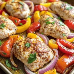 - 4 boneless, skinless chicken breasts - 2 bell peppers (red and yellow), sliced - 1 red onion, sliced - 3 tablespoons Cajun seasoning - 2 tablespoons olive oil - 4 cloves garlic, minced - Salt and pepper to taste - Fresh parsley, for garnish To start, you need fresh ingredients. The chicken will be the star, and it should be boneless and skinless for easy cooking. The bell peppers add color and crunch. I like using red and yellow for a bright look. The red onion gives a sweet bite that pairs well with the spice. Next, we move to the marinade. Cajun seasoning brings that bold flavor. You can buy it or make your own. Mix it with olive oil and minced garlic. This mix will coat the chicken and veggies, infusing them with flavor. Don't forget to season with salt and pepper. They help bring out the taste of all ingredients. Finally, fresh parsley adds a nice touch. It brightens the dish and adds a pop of color. This simple list of ingredients makes the Cajun Chicken and Peppers Sheet Pan a delight. You can feel good about using fresh, tasty items, which makes for a great meal. - Preheat your oven to 400°F (200°C). - In a small bowl, mix Cajun seasoning with olive oil and minced garlic. This is your marinade. - Take your chicken breasts and rub half of the marinade on them. - Place the chicken on a large sheet pan. Make sure they are spread out. - In a mixing bowl, combine sliced bell peppers and red onion. - Drizzle the remaining marinade over the veggies. Toss them well. Add salt and pepper to taste. - Now, arrange the seasoned chicken on one side of the sheet pan. - Spread the veggies on the other side. - Roast everything in the oven for 25-30 minutes. Check if the chicken is cooked through. It should reach 165°F (74°C). The veggies should be tender and bright. To make sure the chicken is safe to eat, it must reach 165°F (74°C). Use a meat thermometer to check. This tool makes it easy to get the right temperature. If you want tender and juicy chicken, brine it in saltwater for a few hours. You can also let it rest after cooking. This keeps the juices inside and makes it taste better. Cajun seasoning packs a punch, but you can adjust it to fit your taste. Start with a little and add more if you like it spicy. You can also mix in fresh herbs such as rosemary or thyme. These add depth and bring a fresh taste to your dish. Try adding these herbs when you marinate the chicken. A great way to make your dish look good is to garnish it with fresh parsley. This adds color and a fresh flavor. You can serve Cajun chicken with rice or crusty bread. This creates a complete meal that everyone will love. Enjoy the colors and flavors on your plate! {{image_2}} You can switch the chicken for shrimp or tofu. Shrimp cooks fast and adds a sweet flavor. Just adjust your cooking time to about 10-15 minutes. Tofu gives a nice texture and soaks up the marinade well. Press the tofu to remove water and cut it into cubes before marinating. Both options keep the meal exciting and tasty. Feel free to mix in other colors of bell peppers. Green, orange, or even purple peppers add beauty and flavor. You can also include zucchini or mushrooms. They add a soft texture and absorb the Cajun spices. Just remember to slice them evenly so they cook well. This way, you enjoy a colorful and healthy dish. Want it milder? Use less Cajun seasoning. You can also add more olive oil to tone it down. For those who love heat, add cayenne pepper or red pepper flakes. Start with a little and taste as you go. Adjust to your liking for the perfect spice level. Enjoy experimenting to find your ideal heat! To keep Cajun Chicken and Peppers fresh, store leftovers in the fridge. Use airtight containers to prevent moisture loss. Glass containers work well for easy reheating. If you use plastic, ensure it is BPA-free for safety. Label the containers with the date. This way, you know when to eat them. Leftovers can last in the fridge for up to four days. When reheating, keep the chicken and veggies moist. You can use the oven, microwave, or stovetop. For the oven, set it to 350°F (175°C). Place the food in a baking dish and cover it with foil. This helps keep it juicy. Heat for about 15-20 minutes. For the microwave, use a microwave-safe plate. Heat in 1-minute bursts, stirring in between. On the stovetop, add a splash of water and cover. Cook on low until warmed through. To freeze leftovers, allow them to cool completely first. Place them in freezer-safe bags or containers. Remove as much air as possible to prevent freezer burn. Label the bags with the date. You can freeze Cajun Chicken and Peppers for up to three months. To thaw, move the food to the fridge overnight. Reheat as mentioned above. This keeps the flavors and textures just right. Yes, you can use frozen chicken. Just remember to thaw it first. Thawing helps it cook evenly. I suggest putting the chicken in the fridge overnight. If you forget, you can thaw it in cold water for an hour. This dish pairs well with rice or quinoa. You can also serve it with a fresh salad. For a hearty side, try garlic bread or mashed potatoes. These sides soak up the Cajun flavors nicely. Yes, this recipe is great for meal prep. You can make it in advance and store servings in containers. It stays fresh in the fridge for up to four days. Just reheat when you're ready to eat. If you use smaller chicken pieces, cut the cooking time. Cook them for about 15 to 20 minutes. Always check the internal temperature. It should reach 165°F (74°C) for safety. Absolutely! You can cook this dish in a skillet. Just heat the skillet over medium-high heat. Sear the chicken first, then add the vegetables. Stir and cook until everything is done. This method is quick and still tasty. This blog post shared a tasty Cajun chicken recipe with bell peppers and onions. You learned how to marinate chicken, prepare vegetables, and roast them together. I also shared tips for perfect chicken, flavor adjustments, and serving ideas. You can switch proteins or veggies and adapt spice levels to suit your taste. Perfect for meal prep, this dish is simple and quick. Remember, enjoy this meal, share it, and get creative!