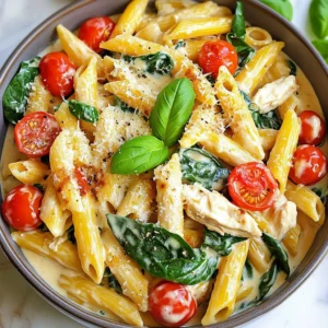 - 1 lb chicken breast, diced - 2 tablespoons olive oil - 3 cloves garlic, minced - 1 cup cherry tomatoes, halved - 2 cups baby spinach - 1 cup heavy cream - 2 cups chicken broth - 10 oz penne pasta - 1/2 cup grated Parmesan cheese - 1 teaspoon dried Italian herbs - Salt and pepper to taste - Fresh basil for garnish When you gather these ingredients, you set the stage for a delicious meal. Each item plays a key role. The chicken breast adds protein and richness. Olive oil brings a nice fat that helps cook the chicken and adds flavor. Garlic gives that wonderful aroma that fills your kitchen. Cherry tomatoes burst with freshness, while baby spinach adds color and nutrients. Dairy is where the magic happens. Heavy cream creates a smooth sauce that coats the pasta. Chicken broth enhances the flavor of the dish. Penne pasta holds the sauce well, making every bite creamy and satisfying. Grated Parmesan cheese adds a salty finish that elevates the whole dish. The seasonings tie it all together. Dried Italian herbs provide depth and warmth. Salt and pepper are essential for balancing flavors. Lastly, fresh basil not only looks nice but offers a pop of freshness. Having these ingredients ready will make cooking a breeze! First, heat 2 tablespoons of olive oil in a large pot over medium heat. Add 1 pound of diced chicken breast. Season the chicken with salt and pepper. Sauté the chicken for about 5 to 7 minutes, until it is browned and cooked through. Once done, remove the chicken from the pot and set it aside. In the same pot, add 3 cloves of minced garlic. Sauté for about 30 seconds until it smells good. Next, add 1 cup of halved cherry tomatoes and 1 teaspoon of dried Italian herbs. Cook this mixture for 2 to 3 minutes until the tomatoes soften. Then, pour in 2 cups of chicken broth and bring it to a simmer. Now, it’s time to add the pasta. Stir in 10 ounces of penne pasta. Cover the pot and cook for 10 to 12 minutes. Stir occasionally. You want the pasta to be al dente, which means it should be firm but not hard. Once the pasta is ready, lower the heat. Stir in 1 cup of heavy cream and 1/2 cup of grated Parmesan cheese. Mix well until the sauce is creamy. Add the cooked chicken back into the pot along with 2 cups of baby spinach. Stir until the spinach wilts and everything is heated through, which takes about 2 minutes. Taste and adjust the seasoning with salt and pepper. Seasoning is key to making this dish shine. Salt and pepper boost the taste of the chicken and pasta. You can also swap dried Italian herbs for others like oregano or thyme. They each add a unique touch. Fresh herbs like basil or parsley can brighten the flavor further. Good sautéing makes all the difference. Make sure the oil is hot before adding chicken. This helps it brown nicely. When making a creamy sauce, keep the heat low after adding cream. High heat can cause it to separate. Stir gently to keep it smooth and rich. Serve your pasta in wide bowls to show off the colors. Top each serving with fresh basil and a sprinkle of Parmesan cheese. This adds a nice pop and makes it look fancy. You can also drizzle a bit of olive oil for shine and flavor. {{image_2}} You can change the protein in this dish to suit your taste. If you like seafood, try shrimp. Cook the shrimp just like the chicken. They will only need a few minutes to sauté. You can also use turkey for a leaner option. Just make sure to cook it fully before adding the other ingredients. For plant-based options, tofu is a great choice. Use firm tofu and sauté it until golden. Chickpeas also work well. They add protein and a nice texture. Just stir them in when you add the spinach. If you're looking for gluten-free options, consider using rice pasta or quinoa pasta. Both cook well and taste great. You can also try whole wheat pasta for a nuttier flavor. Different pasta shapes can change the experience. Fusilli, farfalle, or even spaghetti can make this dish unique. Each shape holds the creamy sauce differently, adding fun to your meal. Want to boost the flavor? Add sun-dried tomatoes for a rich, tangy taste. You can also toss in artichokes for a touch of earthiness. Both add color and depth to the dish. Cheese lovers can experiment with different types of cheese. Try mozzarella for a gooey texture or feta for a salty kick. Mixing cheeses can create a more complex flavor profile. To keep your One-Pot Creamy Tuscan Chicken Pasta fresh, store it in an airtight container. Place it in the fridge as soon as it cools. This helps to keep the flavors intact. Leftovers stay good for about three days. After that, the cream sauce may separate. To reheat, you can use a microwave or stovetop. If using a microwave, heat in short bursts. Stir in between to avoid hot spots. For stovetop, place it in a pan over low heat. Add a splash of chicken broth to keep it creamy. Stir until warm. If you want to freeze this dish, use a freezer-safe container. Make sure to leave some space at the top, as the pasta may expand. When it’s time to eat, thaw it in the fridge overnight. Reheat it on the stovetop, adding a little cream or broth to restore its smooth texture. You can use several options to replace heavy cream. Here are some choices: - Milk and Butter: Mix 3/4 cup of milk with 1/4 cup of melted butter. - Half-and-Half: This works well for a lighter option. - Coconut Cream: Great for a dairy-free version. - Greek Yogurt: Adds creaminess with a tangy flavor. - Silken Tofu: Blend it until smooth for a vegan choice. These substitutes will change the taste slightly, but they can still work well. To add some heat to your dish, try these tips: - Red Pepper Flakes: Sprinkle some in while cooking. - Hot Sauce: Stir in a bit before serving. - Jalapeños: Add diced jalapeños for fresh heat. - Spicy Italian Sausage: Swap out chicken for this for a hearty kick. These options can make your pasta pop with flavor. Yes, you can prepare this dish in advance. Here’s how: - Meal Prep Tips: Cook the chicken and sauce, then store them separately. This keeps flavors fresh. - Storing: Place leftovers in an airtight container. It will stay good for about 3-4 days in the fridge. - Reheating Instructions: Warm it in a pot over low heat. Add a splash of broth to keep it creamy. You can also microwave it, but stir it well to heat evenly. Making this recipe ahead saves time on busy days. This recipe combines chicken, pasta, and tasty herbs for a delightful meal. You learned how to sauté chicken and create a creamy sauce. The cooking steps are simple, and tips will help you make it better. Don't forget to explore variations for unique flavors. Store leftovers properly to enjoy later. I hope you feel confident making this dish. It can be a hit at any meal!
