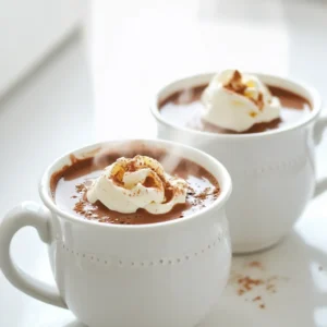 To make pumpkin spice hot chocolate, gather these simple ingredients. They create a warm, cozy drink you’ll love. - 2 cups milk (or non-dairy alternative) - 2 tablespoons cocoa powder - 2 tablespoons pumpkin puree - 2 tablespoons sugar (adjust to taste) - 1/2 teaspoon pumpkin spice mix (or a mix of cinnamon, nutmeg, and ginger) - 1/4 teaspoon vanilla extract - Whipped cream for topping - Additional pumpkin spice and chocolate shavings for garnish Milk is key for a creamy texture. You can use dairy milk or try almond, oat, or soy milk for a non-dairy choice. The cocoa powder adds rich chocolate flavor. Sugar balances the taste, so adjust it to your liking. Pumpkin puree brings a smooth texture and pumpkin flavor. The pumpkin spice mix gives that warm, fall taste. If you don’t have pumpkin spice, mix cinnamon, nutmeg, and ginger for a similar effect. Finally, whipped cream makes the drink feel special. Top it with a sprinkle of more pumpkin spice and chocolate shavings for a lovely finish. Enjoy making your pumpkin spice hot chocolate! 1. Start by heating 2 cups of milk in a medium saucepan. Keep the heat on medium-low. You want it warm but not boiling. 2. Whisk in 2 tablespoons of cocoa powder, 2 tablespoons of pumpkin puree, and 2 tablespoons of sugar. Mix until it's smooth. 3. Stir the mixture gently as it heats. Wait until it steams and is hot enough to serve. 4. Add 1/2 teaspoon of pumpkin spice mix and 1/4 teaspoon of vanilla extract. Whisk again until it all blends well. 5. Once ready, remove the saucepan from the heat. Pour the hot chocolate into your favorite mugs. 6. Top each mug with whipped cream. For fun, sprinkle extra pumpkin spice and chocolate shavings on top. Tips for Achieving the Perfect Blend: - Whisk well to avoid any lumps. - Make sure the milk does not boil to keep it creamy. - Taste and adjust the sugar as you like. Serving the hot chocolate in mugs makes it warm and cozy. Enjoy your delicious drink on a chilly day! How to adjust sweetness to taste Start by adding sugar slowly. This way, you can check the taste as you go. I usually use two tablespoons, but you can add more or less. If you want it sweeter, try using a sugar alternative, like honey or maple syrup. Just remember, each sweetener has its own flavor. Recommendations for the best cocoa powder For rich flavor, use high-quality cocoa powder. I recommend brands like Dutch-processed cocoa. It gives a deeper taste and pairs well with pumpkin. Always sift your cocoa powder to avoid lumps. This makes your drink smooth and creamy. Tips for the creamiest texture To get the creamiest hot chocolate, use whole milk or a full-fat non-dairy option. Almond milk or oat milk also works well. Heat your milk slowly and whisk often. This adds air and helps create a nice foam. If you want an even richer drink, add a splash of cream or use half-and-half. {{image_2}} You can easily make this drink dairy-free. Use almond, soy, or oat milk instead of regular milk. Each choice gives a unique taste. For a creamier texture, try coconut milk. It adds a rich flavor that pairs well with pumpkin. When it comes to whipped cream, look for vegan brands made from coconut or almond. You can also make your own by blending coconut cream with a bit of sugar and vanilla. This gives you a light and fluffy topping without dairy. Want to spice it up? Add a dash of peppermint extract. It adds a fresh twist that brightens the drink. You can also mix in other spices like cardamom or allspice for a different flavor profile. For chocolate lovers, try using dark chocolate instead of cocoa powder. It brings a deeper taste that complements pumpkin well. If you’re feeling adventurous, white chocolate can add a sweet creaminess. Simply melt it into your hot chocolate as you mix. Each option lets you create a new cozy drink! To keep your leftover pumpkin spice hot chocolate fresh, follow these tips: - Cool it down: Let the hot chocolate reach room temperature before storing. - Use an airtight container: This prevents any odd smells from other foods in your fridge. - Refrigerate: Store it in the fridge for up to three days. When you are ready to enjoy your pumpkin spice hot chocolate again, reheating is simple: - Stovetop method: Pour your cold hot chocolate into a saucepan. Heat over low heat. Stir often to avoid sticking. - Microwave method: Use a microwave-safe mug. Heat in short bursts, about 30 seconds. Stir in between to ensure even heating. For the best taste, do not overheat your hot chocolate. It should be warm and comforting, not boiling. You can also add a little more pumpkin spice or sugar for extra flavor during reheating. Enjoy your cozy treat again! Can I use no sugar alternatives? Yes, you can use no sugar alternatives like stevia or monk fruit. These sweeteners add flavor without the calories. Adjust the amount to fit your taste. How can I make this drink spicy? To add spice, try more pumpkin spice mix or a dash of cayenne. A little heat can balance the sweet taste. You can also add a pinch of chili powder for a fun twist. Where can I find or buy pre-made Pumpkin Spice Hot Chocolate? You can find pre-made mixes at most grocery stores. Look for brands like Starbucks or Land O’Lakes. Online retailers also offer many options, making it easy to enjoy without making it yourself. What are the health benefits of the ingredients used? The main ingredients each offer benefits: - Pumpkin puree is high in vitamins A and C. - Cocoa powder is rich in antioxidants. - Milk provides calcium and protein, supporting bone health. This drink can be a tasty treat that also nourishes your body. To make the perfect Pumpkin Spice Hot Chocolate, start with quality ingredients. Choose your milk, cocoa, and spices wisely. Follow the steps to blend flavors well, ensuring a rich taste. Don’t shy away from personalizing your drink with toppings or variations. Store any leftovers properly, and reheating is easy. Explore FAQs for extra tips to enhance your drink. Enjoy making this cozy treat anytime you crave warmth and flavor. Happy sipping!