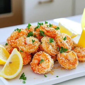 To make Air Fryer Crispy Garlic Parmesan Shrimp, you will need: - 1 pound large shrimp, peeled and deveined - 1 tablespoon olive oil - 1 teaspoon garlic powder - 1 teaspoon onion powder - 1/2 teaspoon smoked paprika - 1/4 teaspoon cayenne pepper (optional) - 1/2 cup grated Parmesan cheese - 1 cup panko breadcrumbs - Salt and pepper to taste - Fresh parsley, chopped (for garnish) - Lemon wedges (for serving) These ingredients make a perfect blend that ensures great flavor and crunch. The shrimp are the main star of this dish. Look for large, fresh shrimp, as they cook well in the air fryer. Olive oil adds richness and helps the spices stick. Garlic and onion powders provide a savory base, while smoked paprika gives a nice depth of flavor. Cayenne pepper adds a little heat but is optional. The Parmesan cheese and panko breadcrumbs create a crispy outer layer. They give the shrimp a delightful crunch that you will love. Remember to season with salt and pepper to enhance all the flavors. Garnish with fresh parsley for color and serve with lemon wedges. The lemon juice brightens the dish and adds a fresh zing. Enjoy cooking this quick and tasty dish! First, set your air fryer to 400°F (200°C). Let it heat up for about 5 minutes. This step makes the shrimp crispy. In a big bowl, mix the shrimp with 1 tablespoon of olive oil. Add 1 teaspoon of garlic powder, 1 teaspoon of onion powder, and 1/2 teaspoon of smoked paprika. If you want heat, add 1/4 teaspoon of cayenne pepper. Then, sprinkle salt and pepper to taste. Toss everything well until the shrimp are fully coated. In a separate bowl, combine 1/2 cup of grated Parmesan cheese and 1 cup of panko breadcrumbs. Mix them together until they are even. Take each shrimp and dip it into the cheese and breadcrumb mix. Make sure each shrimp gets a thick layer of the coating. Place them on a plate once coated. After preheating, place the shrimp in the air fryer basket. Arrange them in a single layer. Avoid overcrowding the basket. If you have many shrimp, cook them in batches. Air fry the shrimp for 8 to 10 minutes. Shake the basket halfway through to help them cook evenly. They should turn golden brown and crispy. Once done, carefully take the shrimp out of the air fryer. Sprinkle fresh chopped parsley on top for color. Serve the crispy garlic Parmesan shrimp hot. Include lemon wedges on the side for squeezing over the shrimp. Enjoy your tasty dish! To get that perfect crunch, use panko breadcrumbs. They are light and airy. Make sure to coat each shrimp well. Press the shrimp into the breadcrumb mix. This helps the crumbs stick. Place the shrimp in a single layer in the basket. Avoid crowding them. This way, each shrimp gets plenty of hot air. Shake the basket halfway through cooking. This ensures even crisping. Want a little kick? Add cayenne pepper to the mix. Just a pinch can add warmth. For less heat, leave it out. You can also use other spices. Try paprika or chili powder for different flavors. Always taste before you cook. This way, you can adjust to your liking. You can prep the shrimp ahead of time. Coat them and store in the fridge. Just cook them when you are ready to eat. They taste best fresh and hot. Serve with lemon wedges to brighten the flavor. Fresh parsley adds a nice touch too. It makes your dish look great and taste better. Share this dish at parties or family dinners. Everyone will love it! {{image_2}} You can use various shrimp types for this dish. Large shrimp give the best result, but medium or small shrimp work too. Just adjust the cooking time. For smaller shrimp, check for doneness after 6-8 minutes. You can also try pre-cooked shrimp for a quick fix. Just warm them through without overcooking. Adding herbs or spices can change the taste. For a fresh touch, try adding chopped basil or cilantro. A squeeze of lime juice can boost the flavor. You can also add chili flakes for more heat. Mixing in lemon zest can give a bright flavor. Feel free to experiment with your favorite seasonings! Using different coatings can make your shrimp unique. Try crushed crackers for a crunchy texture. You can use crushed cornflakes or tortilla chips too. For a gluten-free option, use almond flour or coconut flakes. Each choice adds a different twist to the shrimp while keeping it delicious. After enjoying your shrimp, let them cool down first. Then, place the shrimp in an airtight container. Store the shrimp in the fridge for up to 2 days. Keeping them sealed helps maintain their flavor and texture. To reheat the shrimp, use the air fryer for the best results. Preheat the air fryer to 350°F (175°C). Place the shrimp in a single layer and heat for about 5 minutes. This keeps the shrimp crispy. You can also use a microwave, but the shrimp may lose some crunch. If you have extra shrimp, freezing is a great option. Arrange the cooled shrimp in a single layer on a baking sheet. Freeze them for 1 hour until solid. Then, transfer them to a freezer-safe bag. They can stay frozen for up to 3 months. When ready to eat, thaw in the fridge overnight before reheating. You cook shrimp in an air fryer for 8 to 10 minutes. Shake the basket halfway. This helps the shrimp cook evenly and get crispy. Yes, you can use frozen shrimp. Just thaw them first. Rinse the shrimp under cool water. Pat them dry with a towel. This gives you the best results. You can serve this shrimp with many sides. Some great options are rice, pasta, or a fresh salad. Garlic bread also pairs nicely. Add lemon wedges for zest. To make this recipe dairy-free, skip the Parmesan cheese. Use a dairy-free cheese alternative instead. Nutritional yeast also adds a nice flavor without dairy. The best shrimp size is large, around 16-20 count per pound. This size cooks well in the air fryer. They stay juicy and get crispy. This guide covered everything for making crispy garlic Parmesan shrimp in an air fryer. You learned about the key ingredients, step-by-step instructions, and helpful tips for perfect results. I shared fun variations and storage advice to keep your dish fresh. You can adjust the spices and try different coatings to make it your own. Enjoy creating this tasty meal! Remember, cooking is fun, so try new things and savor every bite.