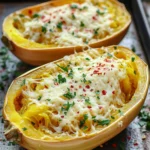 - 1 medium spaghetti squash - 4 cloves garlic, minced - ¼ cup olive oil - 1 cup grated Parmesan cheese - ½ teaspoon red pepper flakes - ½ teaspoon salt - ¼ teaspoon black pepper - 1 tablespoon fresh parsley, chopped - Sharp knife - Spoon for scooping - Baking sheet and parchment paper The main ingredients for Baked Spaghetti Squash Garlic Parmesan are simple yet flavorful. The spaghetti squash serves as a low-carb base. I love using fresh garlic for a punch of taste. Olive oil adds richness, while Parmesan cheese brings a delicious, cheesy finish. When it comes to seasoning, I often add red pepper flakes for a hint of heat. Salt and black pepper enhance the dish. Fresh parsley not only looks nice but also adds freshness to each bite. To prepare this dish, you will need a sharp knife to cut the squash safely. A spoon helps scoop out the seeds easily. Finally, a baking sheet lined with parchment paper ensures easy cleanup after roasting. This dish is easy to make and full of flavor. With these ingredients and tools, you’re ready to create a delightful meal. 1. Preheat your oven to 400°F (200°C). This heat makes the squash tender. 2. Take the spaghetti squash and cut it in half lengthwise. Use a spoon to scoop out the seeds. Make sure to get all the seeds out. 1. Drizzle half of the olive oil inside each squash half. Season with salt and black pepper. 2. Place the squash cut side up on a baking sheet lined with parchment paper. This helps with easy cleanup. 3. Roast in the preheated oven for about 40-45 minutes. Check if the flesh is tender by piercing it with a fork. 1. While the squash roasts, heat the remaining olive oil in a small saucepan over medium heat. 2. Add the minced garlic and, if you like heat, toss in the red pepper flakes. Cook for 1-2 minutes. You want it fragrant, but not browned. Remove it from heat. 1. Once the squash is done, use a fork to scrape the flesh into strands. 2. Place these strands in a large bowl and pour the garlic oil mixture over them. Toss to coat well. 3. Add the grated Parmesan cheese and mix until everything is combined. 4. Transfer this mixture back into the squash halves. Sprinkle more Parmesan cheese on top. 5. Return to the oven and bake for another 10-15 minutes. Look for the cheese to be melted and bubbly before taking it out. How to choose the best spaghetti squash: Pick a squash that feels heavy for its size. Look for a firm skin without blemishes. A yellow or golden color is best. Avoid any squash with soft spots or wrinkles. Tips for cutting and scooping: Use a sharp knife to cut the squash lengthwise. Be careful; it can be tough to cut through. After cutting, scoop out the seeds with a spoon. Make sure to remove all seeds for a clean cook. Add more spices or herbs: You can boost flavor by adding spices. Try Italian seasoning or basil. A pinch of thyme or oregano works well, too. Fresh herbs add a nice touch, especially parsley. How to include vegetables or proteins: Add sautéed vegetables like spinach or mushrooms for extra nutrients. You can mix in cooked chicken or sausage for protein. This makes the dish heartier and more filling. Ideal pairings and side dishes: Baked spaghetti squash pairs nicely with a fresh salad. Garlic bread or roasted vegetables make great sides. You can also serve it alongside grilled fish or chicken for a complete meal. Options for garnishing: For a pop of color, sprinkle extra parsley on top. You can also add red pepper flakes for heat. A drizzle of balsamic glaze adds a sweet touch that contrasts with the savory flavors. {{image_2}} If you love pasta but need gluten-free options, spaghetti squash is a great choice. It is naturally gluten-free and serves as a perfect base for your dish. You can also use gluten-free breadcrumbs on top for a nice crunch. Just make sure to check the label to ensure all ingredients are gluten-free. For a vegan twist, swap the Parmesan cheese for a plant-based option. Nutritional yeast adds a cheesy flavor without dairy. You can also use vegan cheese that melts well. Just sprinkle it on top before the final bake for a tasty finish. Experiment with flavors to keep things exciting. Try different cheeses like mozzarella or feta for a unique taste. You can also add ingredients like sun-dried tomatoes or spinach for added nutrition and flavor. Fresh herbs like basil or oregano can enhance the dish too. Mix and match until you find your favorite combinations! To keep your baked spaghetti squash fresh, follow these steps: - Let the squash cool to room temperature. - Place the leftovers in an airtight container. - Store it in the fridge for up to three days. This way, you maintain its flavor and texture. Reheating is simple. Here’s how to keep it tasty: - Preheat your oven to 350°F (175°C). - Spread the squash on a baking sheet. - Cover it with foil to keep moisture in. - Heat for about 15 minutes or until warm. This helps avoid dryness and keeps the cheese soft. Want to save some for later? Here’s how to freeze it: - Allow the squash to cool down completely. - Scoop out the strands and place them in freezer bags. - Squeeze out as much air as possible before sealing. - Label the bags and freeze for up to three months. When ready to eat, thaw in the fridge overnight and reheat as mentioned. Baking spaghetti squash takes about 40-45 minutes at 400°F (200°C). The squash should be tender when you pierce it with a fork. If your squash is larger, it may need a few extra minutes. Keep an eye on it to avoid overcooking. Yes, you can use a microwave. Cut the squash in half and scoop out the seeds. Place the halves cut side down in a microwave-safe dish with a bit of water. Cover it and cook on high for about 10-12 minutes. Check if it’s tender, and add time if needed. Microwaving is faster but may not have the same roasted flavor as baking. Baked spaghetti squash pairs well with many dishes. You can serve it with: - Grilled chicken or shrimp for protein. - A fresh salad for crunch and color. - Marinara sauce for a classic Italian twist. - Sauteed vegetables for a healthy side. - Garlic bread for a comforting touch. Feel free to mix and match based on what you enjoy! Baking spaghetti squash is simple and fun. We covered the main ingredients like spaghetti squash, garlic, and olive oil. You learned easy steps to roast it and make garlic oil. I also shared tips for perfect results and tasty variations, like gluten-free and vegan options. Remember, you can add your favorite herbs and proteins for more flavor. Enjoy your baked spaghetti squash as a versatile dish that will surprise you and your guests! Use these tips to create your own delicious, healthy meals.