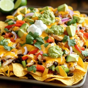 - 2 boneless, skinless chicken breasts - Bell peppers, red and yellow - Red onion - Tortilla chips - Shredded cheddar cheese - Black beans - Diced avocado - Guacamole - Sour cream - Fresh cilantro and lime wedges For this recipe, I use tender chicken breasts. They cook quickly and soak up flavors well. The colorful bell peppers add sweetness and crunch. I always include red onion for its sharp taste that balances the dish. Next, I layer on tortilla chips. They serve as a sturdy base for all the toppings. I use plenty of shredded cheddar cheese. It melts beautifully and adds richness. Black beans boost protein and give a hearty feel. For toppings, I love diced avocado. It adds creaminess. Guacamole brings extra flavor and zest. Sour cream offers coolness, which balances the heat. Fresh cilantro and lime wedges add a burst of freshness. They round out the dish perfectly! This combination makes a fun and tasty meal. Each bite bursts with flavor and color. You can really make it your own with your favorite toppings. 1. Start by preheating your oven to 400°F (200°C). This step helps cook everything evenly. 2. In a bowl, mix the thinly sliced chicken with olive oil and fajita seasoning. Toss well. This ensures every piece gets flavor. 1. Spread the seasoned chicken on a sheet pan. Add the sliced red and yellow bell peppers and red onion around the chicken. 2. Bake everything in the preheated oven for 20-25 minutes. Check if the chicken is cooked through and the veggies are tender. This process brings out their natural sweetness. 1. Layer tortilla chips across the pan. Make sure to cover the bottom well. 2. Distribute the baked chicken and veggies evenly over the chips. 3. Sprinkle black beans and shredded cheddar cheese on top. These add more flavor and texture. 4. Return the pan to the oven for another 5-7 minutes. Bake until the cheese is bubbly and melted. 5. Once out of the oven, top with diced avocado, guacamole, and sour cream. 6. Garnish with fresh cilantro and serve with lime wedges for some zing. Enjoy your easy flavor fiesta! To ensure even cooking for your chicken and veggies, slice them thin. Thin slices cook faster and more evenly. Spread the chicken and vegetables out on the sheet pan. This helps heat circulate around each piece. For layering nachos, start with a base of chips. Spread them evenly across the pan. Then, add your chicken and veggies on top. This way, every chip gets some love. Finish with cheese on top. It melts perfectly and holds everything together. If you want an alternative for chicken, try shredded rotisserie chicken. It saves time and adds flavor. You can also use tofu for a plant-based twist. For cheese options, you don’t have to stick with cheddar. Try Monterey Jack or pepper jack for a kick. Each cheese brings its unique taste and texture to the dish. For presentation, serving directly on the sheet pan is fun. It invites everyone to dig in. You can also transfer nachos to a colorful platter. Add fresh salsa or pico de gallo on the side for brightness. Pair your nachos with sides like corn salad or refried beans. They complement the nachos and add variety to the meal. {{image_2}} To make a meatless option, swap the chicken for veggies. You can use: - 1 can of chickpeas, rinsed and drained - 1 cup of sautéed mushrooms - 1 cup of zucchini, sliced These swaps add protein and keep the dish hearty. You can also use more bell peppers and onions for a colorful mix. For a spicy kick, add jalapeños. You can sprinkle them on top of the nachos before baking. You can also mix spicy salsa into the chicken or layer it over the cheese. This brings heat and flavor. Try new seasonings to change the taste. Here are some ideas: - Use taco seasoning for a classic twist - Add cumin and chili powder for a smoky flavor - Experiment with lime zest for a fresh note These options let you create unique nachos every time. Have fun with your flavors! To keep your sheet pan chicken fajita nachos fresh, place leftovers in an airtight container. Make sure to store them in the fridge within two hours of cooking. These nachos taste best within three days. When you store them, try to keep the toppings separate. This helps keep the chips from getting soggy. To reheat your nachos, preheat your oven to 350°F (175°C). Spread the nachos on a baking sheet, covering them with foil. Heat them for about 10 minutes. This method keeps the chips crispy and the cheese melty. You can also use a microwave. Just heat in short bursts, checking often. But know that chips might get softer using this method. You can freeze the chicken fajita filling but not the nachos as a whole. To freeze, let the chicken and veggies cool completely. Place them in a freezer-safe bag or container. They will last up to three months in the freezer. When ready to use, thaw in the fridge overnight, then reheat before serving. This keeps the flavors fresh and tasty! Sheet pan chicken fajita nachos last about 3 days in the fridge. To keep them fresh, store them in an airtight container. This helps maintain flavor and texture. If you notice any signs of spoilage, it’s best to toss them. Yes, you can prepare some parts ahead of time. Cook the chicken and veggies in advance. Store them in the fridge until you are ready to assemble the nachos. When it's time to eat, layer everything on the chips and bake. This saves time and lets you enjoy fresh nachos with less fuss. To keep nachos crispy, layer the chips first. Then, add toppings that are not too wet. For example, avoid putting guacamole directly on the chips before baking. Instead, add it after baking. This keeps the chips crunchy and the flavors fresh. You can create tasty sheet pan chicken fajita nachos with simple steps. We covered key ingredients like chicken, peppers, and cheese, along with easy instructions for prepping and baking. Remember to layer your nachos right for the best taste. In the end, enjoy experimenting with flavors and toppings. Each bite can surprise and delight you. Now go ahead and make your own delicious nachos!