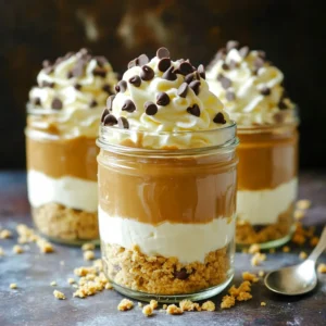 To make No-Bake Peanut Butter Cheesecake Jars, you need some simple and tasty ingredients. Here’s what you should gather: - 1 cup creamy peanut butter - 8 oz cream cheese, softened - 1 cup powdered sugar - 1 teaspoon vanilla extract - 1 cup heavy whipping cream - 1 cup crushed graham crackers - 2 tablespoons unsalted butter, melted - Mini chocolate chips for garnish These ingredients come together to create a rich and creamy dessert. The creamy peanut butter and smooth cream cheese blend perfectly. The powdered sugar adds just the right amount of sweetness. Vanilla extract brings warmth to the mix. Heavy whipping cream makes it light and fluffy. The crushed graham crackers add a crunchy base. Finally, melted butter helps the crumbs stick together. Don't forget the mini chocolate chips on top for a fun touch! To start, grab a mixing bowl. Add 8 ounces of softened cream cheese and 1 cup of creamy peanut butter. Use an electric mixer and beat them together. Mix until the blend is smooth and creamy. This makes the base for your cheesecake. Next, slowly add in 1 cup of powdered sugar and 1 teaspoon of vanilla extract. Continue to mix until everything is well combined and smooth. This will add sweetness and flavor to your mixture. Now, take a clean bowl and pour in 1 cup of heavy whipping cream. Use a hand mixer to whip the cream. Beat it until stiff peaks form. This means the cream should hold its shape well. Once you have stiff peaks, gently fold the whipped cream into your peanut butter mixture. Use a spatula and be careful not to deflate the whipped cream. This keeps your cheesecake light and fluffy. In another bowl, mix 1 cup of crushed graham crackers with 2 tablespoons of melted unsalted butter. Stir until the crumbs are fully coated. This will be your crunchy base. To build the jars, start with a layer of the graham cracker mix in the bottom of each jar. Press it down lightly. Next, spoon a layer of your peanut butter cheesecake filling on top of the graham cracker layer. Make sure to spread it evenly. Repeat these layers until the jars are full, finishing with a layer of cheesecake on top. Finally, refrigerate the jars for at least 2 hours, or overnight if you have time. This helps the cheesecake set and flavors meld. When you’re ready to enjoy, sprinkle mini chocolate chips on top for extra crunch and sweetness! How to avoid lumps in the mixture To keep your cheesecake smooth, make sure the cream cheese is at room temperature. Cold cream cheese can create lumps. Use an electric mixer to blend the peanut butter and cream cheese well. Mix until it looks creamy and well combined. Add the powdered sugar and vanilla slowly, mixing at low speed until smooth. Tips for folding whipped cream without deflating When you whip the cream, stop once you see stiff peaks. Use a spatula to fold the whipped cream into the peanut butter mix. Start by adding a small amount of whipped cream to lighten the mixture. Then, gently fold in the rest. This keeps your cheesecake fluffy and light. Ideas for garnishing with chocolate chips Once your jars are filled, you can sprinkle mini chocolate chips on top. This adds a nice crunch and a sweet touch. You can also use a mix of chocolate and peanut butter chips for extra flavor. Drizzling with peanut butter or chocolate sauce For a finishing touch, drizzle some peanut butter or chocolate sauce on top of the jars. It makes them look fancy and adds more taste. You can warm the sauce slightly for easier drizzling. Enjoy your delicious creation! {{image_2}} You can change up the recipe with different ingredients. One fun twist is using crunchy peanut butter instead of creamy. This adds a nice texture and extra peanut flavor. You can also try different cookie bases. For example, crushed Oreos give a rich chocolate taste. They add a great crunch to the jars. To take your cheesecake jars to the next level, think about flavor enhancements. Adding chocolate or caramel sauce on top makes each bite even sweeter. A drizzle of warm sauce can make the jars look fancy, too. You might also want to add nuts or fruit layers. Chopped peanuts or sliced bananas create exciting flavors. These options make your cheesecake jars unique and delicious. To keep your no-bake peanut butter cheesecake jars fresh, choose airtight containers. Glass jars with tight lids work great. You can also use plastic containers, but glass keeps flavors better. Store them in the fridge for up to five days. Just make sure to seal them well. This way, each bite stays tasty! If you want to save some jars for later, you can freeze them. First, let the jars cool in the fridge for at least two hours. Then, cover each jar with plastic wrap and a lid. This will protect them from freezer burn. You can freeze them for up to three months. To enjoy your frozen jars, take them out and place them in the fridge overnight. This slow thawing keeps the texture smooth. Avoid using the microwave, as it can change the creaminess. Enjoy your delicious cheesecake jars anytime you want! Yes, you can make these jars ahead of time. It's best to prepare them the night before. This way, they have enough time to set in the fridge. The longer they chill, the better the flavors blend. Just cover them well before refrigerating. You can use low-fat cream cheese if you prefer. It will change the texture a bit. The cheesecake may not be as rich and creamy. However, it will still taste good. If you're watching your calories, this is a great option. To make this recipe gluten-free, use gluten-free graham crackers. You can find many brands that offer this option. Just check the label when you shop. The rest of the ingredients are already gluten-free, so it will be an easy swap. If you need a substitute for peanut butter, try almond butter or sunflower seed butter. Both options work well in this recipe. They have similar textures and flavors. This makes them great substitutes for those with allergies or who want variety. This blog post covered how to make a tasty peanut butter cheesecake in jars. We talked about the simple ingredients, each step of preparation, and all the tips for success. You learned about cool variations and how to store your treats. Making this dessert should be fun and easy. It’s perfect for any occasion. Enjoy the delicious layers and share them with friends!