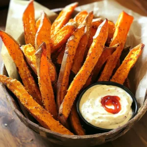 - 2 medium sweet potatoes - 2 tablespoons olive oil - 1 teaspoon paprika - 1 teaspoon garlic powder - ½ teaspoon cayenne pepper - Salt and pepper to taste - ½ cup mayonnaise - 1 tablespoon lemon juice - 1 teaspoon Dijon mustard - 1 garlic clove, minced - 1 teaspoon sriracha - Salt to taste Sweet potato fries make a great snack. They are healthy and tasty. You need just a few simple ingredients to make them. First, grab two medium sweet potatoes. Peel them and cut them into fry shapes. The thinner you cut them, the crispier they will be. Next, add two tablespoons of olive oil. This helps the spices stick and gives flavor. Now, it's time for spices. You will need one teaspoon of paprika and garlic powder. The paprika adds color and a hint of smokiness. The garlic powder gives a savory twist. Add half a teaspoon of cayenne pepper if you like heat. Adjust this to your taste. Finish with salt and pepper. Mix everything in a big bowl until the fries are well-coated. Now for the spicy aioli. In a bowl, combine half a cup of mayonnaise. Add one tablespoon of lemon juice for brightness. Then, stir in one teaspoon of Dijon mustard for a tangy kick. Mince one garlic clove and mix it in. Finally, add one teaspoon of sriracha for spice. Use salt to taste. With these ingredients, you are ready to make sweet potato fries with spicy aioli. Start by peeling and cutting your sweet potatoes into fries. In a large bowl, toss the fries with olive oil, paprika, garlic powder, cayenne pepper, salt, and pepper. Use your hands to mix well, ensuring every fry gets coated. If you want more heat, add more cayenne or sriracha later. Next, set your air fryer to 400°F (200°C). Preheat it for about 5 minutes. Preheating is key. It helps the fries get crispy and golden brown. Place the seasoned fries in the air fryer basket in a single layer. You may need to cook them in batches to avoid overcrowding. Cook for 15-20 minutes, shaking the basket halfway through. This ensures even cooking and crispiness. While the fries cook, it’s time to whip up the spicy aioli. In a bowl, mix mayonnaise, lemon juice, Dijon mustard, minced garlic, sriracha, and a pinch of salt. Blend until smooth. Taste your aioli and adjust the flavors. Add more sriracha if you like it spicier. Once your fries are done, serve them hot. Arrange the fries in a rustic basket or on a wooden board. Place a small bowl of spicy aioli in the center. Garnish with chopped parsley to add color. Enjoy this delightful dish with friends or family! To get the best crispy fries, start by cutting sweet potatoes evenly. This helps them cook uniformly. I suggest soaking the fries in cold water for 30 minutes. This removes excess starch, making them crispier. When coating the fries, use a large bowl. Toss them with olive oil, paprika, garlic powder, cayenne, salt, and pepper. Make sure each fry gets a nice layer of the mix. This enhances the flavor and texture during cooking. For cooking, set your air fryer to 400°F (200°C). Cook the fries for 15-20 minutes. Shake the basket halfway through. This ensures even cooking. The fries should be golden and crunchy when done. You can adjust the spice to your taste. If you want more heat, add more cayenne. For a kick in the aioli, increase the sriracha. Start with a small amount and taste. This way, you can find the perfect heat level for you. You can also experiment with other spices. Try adding chili powder or smoked paprika. These can give a unique twist to your fries. Mix it up and see what you like best! To keep your air fryer in top shape, clean it after every use. Wipe down the outer surface with a damp cloth. For the basket, soak it in warm soapy water. Use a soft brush to remove any stuck bits. Avoid using metal utensils inside the basket. This can scratch the non-stick surface. Instead, use silicone or wooden tools. Following these tips will help your air fryer last longer and cook better. {{image_2}} You can make sweet potato fries in the oven if you don’t have an air fryer. Start by preheating your oven to 425°F (220°C). Toss your sweet potato fries in olive oil and spices just like you would for the air fryer. Spread them in a single layer on a baking sheet. Bake for 25 to 30 minutes. Flip the fries halfway through for even cooking. This method gives you crispy fries without an air fryer. While spicy aioli is great, you can try other dips too. Garlic aioli is a rich option. Just mix mayonnaise with minced garlic and a splash of lemon juice. For a lighter choice, use yogurt. Combine plain yogurt with herbs and a pinch of salt. You can also add a sprinkle of paprika for a kick. Each dip brings out different flavors in the fries. Want to change things up? Try different seasonings! Italian seasoning can add a fresh twist. Mix dried basil, oregano, and thyme into your oil. For a smoky flavor, use smoked paprika instead of regular paprika. You can also go spicy. Add chili powder or even onion powder for a unique taste. Each blend can make your fries a new experience. To keep your sweet potato fries fresh, store them in an airtight container. Place a paper towel inside to absorb extra moisture. This helps keep the fries crispy. Refrigerate them right after they cool down to room temperature. When you want to reheat them, preheat your air fryer to 400°F (200°C). Place the fries in the basket and cook for about 5 to 7 minutes. This method helps maintain their crunch. Avoid using a microwave, as it can make them soggy. For the spicy aioli, store it in a sealed container in the fridge. It will last about one week. Ensure the container is clean to avoid spoilage. If you want to enjoy it later, you can also freeze the aioli in ice cube trays. Once frozen, transfer the cubes to a freezer bag. This makes it easy to use small amounts later. Just thaw as needed for dipping! To make sweet potato fries crispy, start with a good cut. Cut your fries evenly. This helps them cook at the same rate. Toss the fries in olive oil and seasonings. Use just enough oil to coat them. Too much oil can make them soggy. Preheat your air fryer to 400°F (200°C) for five minutes. This step is key. Cook the fries in a single layer. If you crowd them, they won't crisp up well. Shake the basket halfway through cooking. This helps them brown evenly. Cook for about 15-20 minutes. Keep an eye on them towards the end. Yes, you can use regular potatoes. They will not taste the same, though. Sweet potatoes are sweeter and have a creamy texture. Regular potatoes are starchy and can be crispier. If you want a classic fry taste, use russets or Yukon golds. Adjust cooking time as needed. Regular potatoes might need a little less time than sweet potatoes. You can substitute mayonnaise with several options. For a vegan version, use avocado or silken tofu. Both provide a creamy texture. You can also use Greek yogurt for a tangy flavor. If you want something different, try cashew cream. Blend soaked cashews with lemon juice and garlic. This creates a rich and tasty dip. Adjust the other flavors in the aioli to match your choice. In this post, we explored making crispy sweet potato fries and a tasty spicy aioli. You learned the key ingredients, step-by-step methods, and helpful tips to ensure your fries are perfect. Remember, you can customize the flavors and try different sauces. Whether you air fry or bake, enjoy these fries fresh and hot. Storage tips will help you keep your extras crispy. With these ideas, you can impress family and friends at your next meal. Dive in, experiment, and enjoy every crunchy bite.