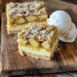 For the crust, you need: - 1 ½ cups graham cracker crumbs - ½ cup unsalted butter, melted - ⅓ cup granulated sugar This crust gives the bars a crunchy base. Mixing melted butter with crumbs and sugar makes it stick together well. For the cheesecake filling, gather: - 16 oz cream cheese, softened - ¾ cup granulated sugar - 1 teaspoon vanilla extract - 2 large eggs Softened cream cheese is key. It blends smoothly with sugar and eggs. The vanilla adds a nice flavor that pairs well with apples. For the apple pie layer, you will need: - 2 large apples, peeled, cored, and diced - ¼ cup brown sugar - 1 teaspoon cinnamon - 1 tablespoon lemon juice - 1 tablespoon cornstarch Choose sweet apples for the best flavor. Mixing them with cinnamon and lemon juice enhances their taste. Cornstarch helps the apples set. For the topping, collect: - ½ cup rolled oats - ¼ cup flour - ¼ cup brown sugar - 2 tablespoons butter, softened - A pinch of salt This topping adds a wonderful crunch. Oats and brown sugar create a sweet, crumbly texture that balances the creamy cheesecake. To make the crust, you need three simple ingredients. Gather 1 ½ cups of graham cracker crumbs, ½ cup of melted unsalted butter, and ⅓ cup of granulated sugar. Preheat your oven to 350°F (175°C). In a mixing bowl, combine the crumbs, butter, and sugar. Mix until it looks like wet sand. Next, press this mixture into the bottom of a parchment-lined 9x9 inch baking dish. Bake it for 10 minutes, then take it out and set it aside to cool. For the filling, you will need 16 oz of softened cream cheese, ¾ cup of granulated sugar, 1 teaspoon of vanilla extract, and 2 large eggs. In a large bowl, beat the cream cheese and sugar together until smooth. This should take about 2-3 minutes. Add the vanilla and eggs next, mixing until just combined. Avoid overmixing to keep the texture creamy. Pour this mixture over the cooled crust, spreading it out evenly. Now, let’s prepare the apple filling. You will need 2 large apples, ¼ cup of brown sugar, 1 teaspoon of cinnamon, 1 tablespoon of lemon juice, and 1 tablespoon of cornstarch. First, peel, core, and dice the apples. In a separate bowl, toss the diced apples with brown sugar, cinnamon, lemon juice, and cornstarch. Make sure the apples are well coated. Then, evenly spread the apple mixture over the cheesecake layer. For the topping, gather ½ cup of rolled oats, ¼ cup of flour, ¼ cup of brown sugar, 2 tablespoons of softened butter, and a pinch of salt. In another bowl, mix these ingredients together until you have a crumbly texture. Sprinkle this mixture over the apples, covering them well. Now it’s time to bake! Place the baking dish in the oven and bake for 30-35 minutes. The edges should look set and slightly golden. The center may jiggle a bit, and that's okay. Once baked, take it out and let it cool at room temperature. After that, refrigerate the dish for at least two hours. When you're ready to serve, lift the bars out by the parchment paper. Slice them into squares. For a fun touch, serve these bars on a wooden cutting board. Dust them with powdered sugar and add a scoop of vanilla ice cream on the side. This makes for a lovely presentation and a delicious treat! To make the crust just right, use fresh graham cracker crumbs. This gives a crisp and tasty base. Mix the crumbs with melted butter and sugar until it feels like wet sand. Press this mix firmly into your baking dish. I suggest using parchment paper to make it easy to lift the bars out later. Bake it for 10 minutes. This sets the crust and makes it golden. For a smooth cheesecake, your cream cheese must be soft. Let it sit out for 30 minutes before mixing. Beat it with sugar until creamy. Add eggs one at a time and mix gently. This keeps your mixture light. Overmixing can cause cracks later. Pour it over your crust and spread it evenly for the best results. For the apple pie layer, choose firm apples like Granny Smith. They add a nice tartness. Toss the diced apples with brown sugar, cinnamon, and lemon juice. The lemon juice brightens the flavors. Cornstarch helps thicken the filling. This mix should coat each piece well. Spread it evenly over the cheesecake layer to get that perfect bite. When serving these bars, slice them into small squares. This makes sharing easy! Dust the tops with powdered sugar for a lovely look. I like to serve them on a wooden cutting board. Add a scoop of vanilla ice cream on the side for a creamy contrast. It’s an easy way to impress guests! {{image_2}} You can switch the apples for other fruits. Pears work great in this recipe. You can also try peaches or berries. Just cut them into small pieces. Adjust the sugar to match the sweetness of your fruit. For example, berries may need less sugar than apples. This change adds fun and new tastes to your bars. You can make these bars gluten-free. Use gluten-free graham crackers for the crust. There are many brands available in stores. Also, check your oats to ensure they are gluten-free. For the topping, use almond flour instead of regular flour. These small changes keep the taste and texture delicious! To make this recipe vegan, swap the cream cheese for a plant-based cream cheese. You can find this in most stores. Use flax eggs instead of regular eggs. Mix 1 tablespoon of ground flaxseed with 2.5 tablespoons of water for each egg. The crust can stay the same if you use vegan butter. These swaps keep your bars creamy and tasty without animal products. Store your Apple Pie Cheesecake Bars in the fridge. Use an airtight container to keep them fresh. Place a piece of parchment paper between layers to avoid sticking. This helps maintain their texture and flavor. You can freeze these bars if you want to keep them longer. First, let the bars cool completely. Then, wrap them tightly in plastic wrap. Place them in a freezer-safe bag or container. This way, they stay fresh for up to three months. In the fridge, the bars last about five days. If you freeze them, they can last up to three months. Just remember to thaw them in the fridge overnight before serving. Enjoy the taste of fresh cheesecake bars anytime! Yes, you can use a store-bought crust. It saves time and effort. Look for graham cracker crusts for the best match. Just fit it into your baking dish and pour the filling in. To avoid cracks, don’t overmix the cheesecake. Mix until just blended. Also, bake at a lower temperature. If the edges set but the center jiggles, it's perfect. Let it cool slowly to room temperature, then chill. Use a sharp knife to slice the bars. For cleaner cuts, warm the knife in hot water. Wipe it with a towel after each cut. This helps keep the layers neat and pretty. Yes, you can make these bars a day ahead. After baking, let them cool and chill. They taste great when chilled. This can also help the flavors meld together. To adjust sweetness, add or reduce sugar in the filling. You can also use less brown sugar in the apple layer. Taste the filling before pouring it over the crust. This blog post showed you how to make delicious cheesecake apple pie bars. We covered the key ingredients, from the crust to the topping. You learned step-by-step instructions, tips for the best texture, and ideas for variations. Also, we discussed storage tips to keep your bars fresh. Now, you have everything you need to create these tasty treats. Enjoy making them for your family and friends!