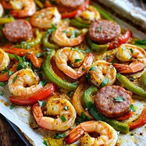 - 1 pound large shrimp, peeled and deveined - 1 pound smoked sausage, sliced - 1 red bell pepper, chopped - 1 green bell pepper, chopped - 1 yellow onion, sliced - 2 cups cherry tomatoes, halved For this sheet-pan meal, I love using large shrimp. They cook fast and soak up the flavor well. Smoked sausage adds a nice, rich taste. You can pick chicken or turkey sausage for a lighter meal. Bell peppers bring color and crunch. I use red, green, and yellow to keep it vibrant. Cherry tomatoes burst with juice and sweetness when baked. - 3 tablespoons olive oil - 2 tablespoons Cajun seasoning - 1 teaspoon paprika - 1/2 teaspoon cayenne pepper Olive oil helps the shrimp and sausage brown nicely. Cajun seasoning gives this dish its bold flavor. I often add paprika for depth. If you enjoy spice, cayenne pepper adds a kick. You can adjust this to meet your taste. - Fresh parsley, chopped Fresh parsley adds a pop of color and freshness. It makes the dish look appealing and bright. A sprinkle right before serving brings it all together. - First, preheat your oven to 400°F (200°C). This makes sure your meal cooks evenly. - Next, line a large baking sheet with parchment paper. This helps with easy cleanup later. - In a big bowl, combine 1 pound of shrimp and 1 pound of sliced sausage. I like using chicken or turkey sausage for a healthier choice. - Now, add chopped red and green bell peppers, sliced onion, halved cherry tomatoes, and minced garlic to the bowl. These veggies add color and flavor. - Drizzle 3 tablespoons of olive oil over everything. Then, sprinkle 2 tablespoons of Cajun seasoning, 1 teaspoon of paprika, and 1/2 teaspoon of cayenne pepper. Adjust the cayenne for your spice level. Add salt and pepper to taste. Toss everything until well coated. - Spread the shrimp and sausage mixture evenly on the lined baking sheet in a single layer. This ensures even cooking. - Bake in the preheated oven for 15 to 20 minutes. Keep an eye on it. The shrimp should turn pink and opaque, and the sausage should be heated through. Stir the mixture halfway through cooking for the best results. To get the best flavor, adjust the spice levels. If you like it hot, add more cayenne pepper. If you prefer it mild, skip the cayenne. Use about 2 tablespoons of Cajun seasoning for a good kick. I often add extra garlic for a rich taste. For the best seasoning blend, mix your spices well. Ensure each piece of shrimp and sausage is coated. This ensures every bite is full of flavor. Remember, fresh spices work best. Check the expiration date for your spices before cooking. To know if your shrimp are done, look for a pink color. They should also curl slightly. If they turn gray or feel rubbery, they are overcooked. Aim for 15-20 minutes of baking time. Stir halfway for even cooking. Common cooking mistakes to avoid include cooking shrimp at too high a temperature. This can make them tough. Never overcrowd the baking sheet. This can lead to steaming instead of roasting. For easy cleanup, line your baking sheet with parchment paper. It helps with sticking and makes washing easier. After cooking, let the pan soak in warm water for a few minutes. This will loosen any stuck bits. You can prepare some ingredients in advance. Chop the veggies and sausage a day before. Store them in the fridge. This saves time when you're ready to cook. {{image_2}} For a twist, you can swap shrimp for chicken. Use boneless, skinless chicken thighs for juiciness. Cut them into bite-sized pieces before adding them to the pan. Turkey sausage is also a great choice. It brings the same smoky flavor but with less fat. If you want a meat-free option, consider using tofu or tempeh. Both absorb flavors well and add protein. Just marinate them in the Cajun seasoning for extra zest. Get creative with your veggie choices! Seasonal vegetables work well here. Think zucchini, squash, or asparagus. They add nice colors and flavors. You can also add corn for sweetness and crunch. It pairs nicely with the Cajun spices. For a fun twist, try adding pineapple chunks. They will bring a sweet contrast to the dish. If you want to make your own Cajun seasoning, it’s easy! Combine paprika, garlic powder, onion powder, and dried oregano. Add cayenne pepper for heat. Adjust the spices to fit your taste. For store-bought options, look for brands that are low in sodium. Many grocery stores carry Cajun blends. Just check the label for quality ingredients. This way, you can enjoy great flavor without any hassle. Store leftovers in an airtight container. This keeps the dish fresh. Ensure it cools to room temperature first. Use within three days for best taste. If you want to keep it longer, consider freezing it. To freeze properly, place the dish in a freezer-safe container. Make sure to leave some space for expansion. You can freeze it for up to three months. When ready to eat, thaw it in the fridge overnight. Reheat in the oven at 350°F (175°C) until warm. In the fridge, the dish lasts about three days. Look for signs of spoilage: off smells, discoloration, or slimy texture. If you notice any of these, it’s best to throw it away. Enjoy your Cajun shrimp and sausage bake while it’s fresh! Yes, you can use frozen shrimp. Just make sure to thaw them first. Place the shrimp in a bowl of cold water for about 15-20 minutes. This method works well and keeps the shrimp fresh. You can also thaw shrimp overnight in the fridge. Avoid using hot water as it can cook the shrimp. Once thawed, pat them dry before adding them to your dish. This helps them stay juicy during cooking. The recipe has some spice, but you can adjust it. Cajun seasoning adds flavor, while cayenne pepper brings heat. If you prefer a milder dish, start with less cayenne. You can add more later if you want more heat. Always taste your dish as you cook. This way, you can get the spice just right for your taste buds. For a milder option, consider using smoked sausage with less spice. This dish pairs nicely with many sides. Here are some great ideas: - Rice: White or brown rice soaks up the flavors. - Salad: A fresh green salad adds crunch. - Cornbread: Sweet cornbread complements the spices well. - Vegetables: Steamed or roasted veggies brighten the plate. Feel free to mix and match! Enjoy your meal with a side that makes you smile. This blog post covers a flavorful dish with shrimp and sausage. We explored the key ingredients, including shrimp, sausage, peppers, and spices. I shared step-by-step instructions for preparation and baking, plus handy tips for perfect flavor and cooking. You learned about variations, from protein choices to vegetable options. Lastly, we discussed storage tips to keep your dish fresh. Try these strategies for a tasty meal and enjoy cooking!