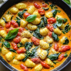 - 1 pound potato gnocchi - 2 large roasted red peppers, peeled and chopped - 1 cup heavy cream - 1 cup vegetable broth - 1 cup fresh spinach - 3 cloves garlic, minced - 1 tablespoon olive oil - 1 teaspoon Italian seasoning - Salt and pepper to taste - ½ cup grated Parmesan cheese (plus more for serving) - Fresh basil leaves for garnish In this dish, the potato gnocchi serves as a soft base. It absorbs the creamy sauce well. The roasted red peppers add a sweet, smoky flavor that lifts the whole meal. Heavy cream brings richness, while vegetable broth adds depth. Fresh spinach gives color and a slight crunch. Garlic adds aroma and taste, making it more inviting. I love using fresh ingredients. They really make a difference. The Italian seasoning ties all the flavors together. Salt and pepper balance the dish. Grated Parmesan cheese not only enhances flavor but adds a creamy texture. Fresh basil leaves give a pop of color and freshness. When you gather these ingredients, you set the stage for a delightful meal. Each one plays an important role in making the dish special. To cook the gnocchi, follow the package instructions closely. Bring a large pot of salted water to a boil. Add the gnocchi to the water. Once they float to the top, they are done. This usually takes about 2-3 minutes. Carefully drain them and set aside. In a large skillet, heat 1 tablespoon of olive oil over medium heat. Add 3 cloves of minced garlic. Sauté for about 1 minute until you smell the garlic. Then, add 2 large roasted red peppers that you have peeled and chopped. Cook them for 2-3 minutes to warm them up. Next, pour in 1 cup of vegetable broth and 1 cup of heavy cream. Stir well to mix everything together. Bring the sauce to a gentle simmer. Add 1 teaspoon of Italian seasoning, salt, and pepper to taste. Let the sauce simmer for about 5 minutes until it thickens slightly. Now it’s time to combine everything. Add the cooked gnocchi and 1 cup of fresh spinach to the skillet. Gently fold them into the sauce. Cook for an additional 3-5 minutes until the spinach wilts and the gnocchi is warm. Remove the skillet from heat. Stir in ½ cup of grated Parmesan cheese until it melts and makes the sauce creamy. Taste the dish and adjust the seasoning if needed. To make the sauce just right, you want a creamy texture. Start with heavy cream and vegetable broth. Combine them well and heat gently. If the sauce seems too thick, add a bit more broth. For flavor, season with salt, pepper, and Italian seasoning. Taste it often. Adjust the seasoning to suit your palate. A little extra salt can make a big difference. Overcooked gnocchi can be mushy. When cooking, watch for them to float. This means they’re done. Drain them right away and don’t let them sit in hot water. If you have leftovers, store them in an airtight container. They can last up to three days in the fridge. Reheat gently to keep a nice texture. Serving your gnocchi beautifully makes a big impact. Use deep bowls for a cozy feel. Place the gnocchi in the center and pour the sauce around. Garnish with fresh basil leaves for color. A sprinkle of Parmesan cheese on top adds flavor and looks great. For a finishing touch, drizzle a bit of olive oil. This can enhance the dish's richness and appeal. {{image_2}} You can switch out heavy cream if needed. Try using coconut milk, cashew cream, or almond milk. These options keep the dish creamy and rich. They work well with the roasted red peppers too. If you want a vegetarian dish, use vegetable broth instead of chicken broth. This change keeps the flavors bright and fresh. To boost the taste, add herbs or spices. Fresh basil, thyme, or rosemary bring a lovely aroma. You can also add a pinch of red pepper flakes for some heat. Want protein? Toss in cooked chicken, shrimp, or even chickpeas. Each option adds a new twist and makes the meal heartier. Adjust the recipe with seasonal veggies. In spring, add asparagus or peas. In fall, try mushrooms or butternut squash. These vegetables match well with the creamy sauce. You can also switch between sweet and savory. Use roasted tomatoes for sweetness or olives for a savory kick. Each choice alters the dish's profile and keeps it exciting. To keep your creamy roasted red pepper gnocchi fresh, follow these steps: - Refrigeration: Place the leftovers in an airtight container. Store them in the fridge. They will last for about 3 days. - Reheating: When you’re ready to enjoy it again, heat it gently in a skillet over low heat. Add a splash of vegetable broth or cream to keep the sauce creamy. Stir often to avoid sticking. - Can you freeze creamy gnocchi? Yes, you can freeze it! But keep in mind, the texture may change slightly. - Thawing and reheating: To thaw, place it in the fridge overnight. Reheat in a skillet over low heat. Add liquid as needed to restore creaminess. Stir gently until heated through. Yes, you can use store-bought roasted red peppers. They save time and effort. Store-bought peppers often have a good flavor, but homemade ones shine in taste. Homemade roasted peppers have a smoky depth that can elevate your dish. If you have time, I recommend roasting your own for the best flavor. To make this dish dairy-free, swap heavy cream for coconut milk or cashew cream. You can also use nutritional yeast in place of Parmesan cheese for a cheesy flavor. These options keep the creamy texture without dairy. Always taste as you go to ensure the flavors blend well. This dish pairs well with a simple green salad or garlic bread. A fresh side salad with vinaigrette adds crunch. Garlic bread offers a nice, warm side to soak up the creamy sauce. You can also serve it with grilled vegetables or a light soup for a wholesome meal. This dish blends tender potato gnocchi with a rich, creamy roasted red pepper sauce. You learned how to cook gnocchi perfectly and prepare a flavorful sauce with fresh ingredients. Remember to adjust seasonings to suit your taste and feel free to explore variations for added interest. Store leftovers properly to enjoy this meal later. With these tips, you can create a delightful dish that's sure to impress anyone at your table. Enjoy crafting this comforting meal as you gather around with friends and family.