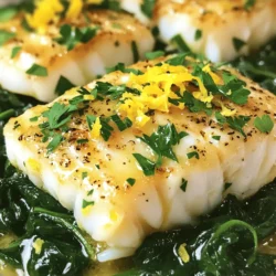 - 4 cod fillets (about 6 ounces each) - 3 tablespoons unsalted butter - 2 tablespoons fresh lemon juice - Zest of 1 lemon - 2 cloves garlic, minced - 1 teaspoon dried thyme - Salt and pepper to taste - 1 tablespoon fresh parsley, chopped When it comes to this Minute Lemon Butter Cod, the ingredients shine bright. The cod fillets are the stars. They should be fresh and firm. You want fish that flakes easily. Unsalted butter brings richness. It melts beautifully, creating a flavorful base. Fresh lemon juice adds a zesty kick. The zest from the lemon enhances the bright taste. Garlic gives depth, while dried thyme adds an earthy note. Salt and pepper round out the flavors, making each bite delightful. Finishing with chopped fresh parsley adds color and freshness. It makes the dish pop visually. Use the best ingredients you can find. Quality matters in this simple meal. Start with the cod fillets. Pat them dry with paper towels. This step removes excess moisture. A dry fillet helps achieve a nice sear. Next, season both sides with salt, pepper, and dried thyme. This adds great flavor to the fish. Now it's time to heat the butter. In a large skillet, melt 3 tablespoons of unsalted butter over medium heat. Watch it closely so it doesn’t burn. Once melted, add the minced garlic. Sauté the garlic for about 1 minute. You want it fragrant but not browned. Next, gently place the seasoned cod fillets in the skillet. Cook them for about 3 to 4 minutes per side. The fish should turn opaque and flake easily with a fork when done. This step is key for a perfect texture. In the last minute of cooking, drizzle the fresh lemon juice over the cod. Sprinkle the lemon zest on top as well. This step brightens the dish and adds a zesty kick. Allow it to simmer for about a minute. This way, the flavors blend beautifully. Once done, remove the skillet from heat. Transfer the cod to a serving platter. Drizzle any remaining lemon butter sauce over the top. Finish by sprinkling chopped parsley for a touch of color. Enjoy your meal! How do I check for doneness? To check if your cod is done, look for the fish to turn opaque. The flesh should flake easily when you poke it with a fork. This usually takes about 3-4 minutes on each side in the skillet. How can I avoid overcooking? To avoid overcooking, cook on medium heat. If you see the edges of the fish start to brown, it's a sign to remove it from the heat. Remember, the cod will continue to cook even after you take it off the stove. What herbs and spices can I add? You can try adding fresh dill or basil for a fresh twist. A pinch of paprika can add a nice kick too. Feel free to experiment with your favorite herbs to make it your own. What are some alternative cooking methods? You can bake or grill the cod for a different flavor. Baking at 350°F for about 15 minutes works well. Grilling adds a smoky taste that pairs nicely with lemon butter. How can I plate the cod? For a beautiful plate, place the cod on a bed of sautéed spinach or alongside steamed asparagus. This adds color and texture to your meal. What are some garnishing tips? Sprinkle chopped parsley on top for a fresh look. Adding lemon wedges on the side not only looks pretty but also gives a zesty touch when served. {{image_2}} You can easily change the fish in this recipe. Try using salmon or tilapia instead of cod. Both have great taste and cook well with lemon butter. If you want a firmer fish, use swordfish or halibut. For butter, you can use olive oil or coconut oil. These oils add unique flavors. If you choose olive oil, pick a good quality one. This swap makes the dish a bit lighter. To brighten the taste, try adding spices or marinades. A touch of paprika gives a nice kick. You can also use a mix of herbs like dill or basil. This adds aroma and depth. Incorporate vegetables for added nutrition. Sautéed spinach or cherry tomatoes pair well. You can also roast zucchini or bell peppers on the side. These veggies bring color and freshness to the plate. Pair your cod with sides for a full meal. Steamed asparagus or a light salad works great. You can also serve it over rice or quinoa for a hearty option. For an international twist, add a dollop of chimichurri or mango salsa. These toppings can change the flavor profile. They bring a vibrant touch to your dish, making it even more enjoyable. After enjoying Minute Lemon Butter Cod, store any leftovers in the fridge. Place the cod in an airtight container. This helps keep it fresh and tasty. Use the cod within two days for the best flavor. Label the container with the date to track freshness. If you want to save your cod for later, freezing is a great option. Wrap each cod fillet tightly in plastic wrap. Then, place the wrapped fillets in a freezer bag. Squeeze out the air to prevent freezer burn. Cod can stay fresh in the freezer for up to three months. When it's time to eat your frozen cod, make sure to thaw it in the fridge overnight. This helps keep the fish moist. Reheat cod in a skillet over low heat. Add a little butter or oil to keep it juicy. You can also microwave it, but do it in short bursts. Check often to avoid drying it out. Enjoy your cod just as delicious as the first time! Minute Lemon Butter Cod is a quick and tasty fish dish. It features soft cod fillets cooked in a rich lemon butter sauce. The garlic and thyme add a nice touch of flavor. The dish is bright and fresh, perfect for any meal. You can serve it in under 15 minutes, making it great for busy nights. Yes, you can use frozen cod fillets! Just make sure to thaw them first. To thaw, place the fillets in the fridge overnight or run them under cold water for about 30 minutes. Once thawed, pat them dry and follow the recipe as usual. Cooking time may vary, so check for doneness. This cod pairs well with many sides. Try serving it with sautéed spinach for a healthy option. Steamed asparagus also works great, adding a nice pop of color. You can also serve it with rice or quinoa to soak up the tasty sauce. Don't forget some lemon wedges for extra zing! In this blog post, I covered how to make Minute Lemon Butter Cod. We explored the key ingredients, including fresh cod, butter, and lemon. I shared step-by-step instructions to prepare and cook your dish while giving tips for perfecting your technique. For a delicious twist, consider ingredient swaps or different flavor profiles. Don’t forget the importance of proper storage and reheating. With these tips, you can enjoy this simple yet tasty meal anytime. Cook confidently and enjoy your culinary adventure!