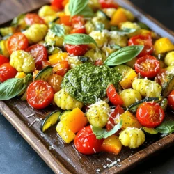 - 1 pound (450g) potato gnocchi - 2 cups cherry tomatoes, halved - 1 bell pepper (any color), sliced - 1 zucchini, sliced into half-moons - 1 red onion, cut into wedges - 3 tablespoons olive oil - Salt and pepper, to taste - ½ cup pesto (store-bought or homemade) - ¼ cup grated Parmesan cheese (optional) - Fresh basil leaves for garnish These ingredients make a bright and tasty dish. The gnocchi adds a soft texture. Cherry tomatoes and bell peppers bring sweetness. Zucchini adds a nice crunch, while red onion gives a subtle kick. Olive oil helps all the flavors blend well. Pesto ties everything together with its herby notes. You can choose to add Parmesan for richness and a burst of flavor. Finally, fresh basil gives a lovely finish. - Preheat the oven to 425°F (220°C). - Line a large baking sheet with parchment paper. This helps with easy cleanup. - In a bowl, combine cherry tomatoes, bell pepper, zucchini, and red onion. - Drizzle with 2 tablespoons of olive oil. - Season with salt and pepper to taste. - Toss the veggies well to coat them evenly. - Spread the seasoned veggies out on the baking sheet. - Roast them in the oven for 15 minutes. This step brings out their natural sweetness. - While the veggies roast, bring a large pot of salted water to a boil. - Add the gnocchi to the boiling water. - Cook according to the package instructions until they float. This usually takes about 2-4 minutes. - Drain the gnocchi and set them aside. They should be soft and pillowy. - After 15 minutes, remove the baking sheet from the oven. - Add the cooked gnocchi to the roasted vegetables. - Drizzle the remaining tablespoon of olive oil and the pesto over the mix. - Toss gently to combine, being careful not to break the gnocchi. - Return the baking sheet to the oven and roast for another 10-15 minutes. - This final roast makes everything crispy and delicious. To get the best flavor, choose fresh vegetables. I like using cherry tomatoes, bell peppers, zucchini, and red onions. These add color and taste. You can mix in other veggies too, like asparagus or carrots. For even cooking, cut your veggies into similar sizes. This helps them roast at the same rate. When you spread them out, leave space so the heat can move around. Add the gnocchi later. This keeps it from getting mushy. Roast the veggies first, then mix in the gnocchi. You can use store-bought pesto for ease. But homemade pesto is often fresher and tastier. You can quickly make it with basil, garlic, nuts, and olive oil. To change the flavor, try adding lemon juice or Parmesan. You can also use nuts like walnuts or almonds. These will give your pesto a new twist. Presentation matters! Serve your dish hot on a large platter. Add fresh basil on top for color. A light drizzle of olive oil makes it shiny and appealing. Pair this meal with a green salad or crusty bread. These sides add texture and balance the meal. You can also serve it with a light wine for a special touch. {{image_2}} For a vegetarian delight, keep the cheese. You can swap out Parmesan for a vegan cheese. Nutritional yeast also adds a cheesy flavor without dairy. If you want to add more veggies, think about asparagus or carrots. Both add great taste and color. You can roast them just like the other veggies. Pesto is tasty, but you can try other sauces too. A simple tomato sauce gives a fresh twist. If you want something tangy, use a balsamic vinaigrette. Just drizzle it over the gnocchi and veggies before roasting. You can also try a yogurt dressing for a creamy touch. Each sauce changes the whole dish. Gnocchi comes in many forms. You can use cauliflower gnocchi for a lighter meal. It’s a great option for those who want fewer carbs. If you need gluten-free options, look for gluten-free pasta. Many brands offer great alternatives that taste just as good. This way, you can enjoy the dish without worries. To store leftovers, place them in an airtight container. Let the dish cool first. It will keep well in the fridge for about 3 to 4 days. Make sure to check for any signs of spoilage before eating. You can freeze this dish, but follow these steps. First, let it cool down completely. Then, transfer it to a freezer-safe container. Make sure to leave some space for expansion. It will last for about 2 to 3 months in the freezer. When ready to eat, thaw it overnight in the fridge. Reheat in the oven at 350°F (175°C) until warmed through. This helps keep its flavor and texture nice. Don't let leftovers go to waste! You can turn them into a tasty frittata. Just beat some eggs and mix in the gnocchi and veggies. Another idea is to blend them into a soup. Add broth and heat it up for a cozy meal. You can also use the leftovers in a wrap with some fresh greens for a quick lunch. The gnocchi is done when it floats to the top of the boiling water. This usually takes about 2 to 4 minutes. Watch closely as they cook. If they float, they are ready! You want them soft but not mushy. Overcooking makes them fall apart. Yes, you can use frozen gnocchi! Cook them straight from the freezer without thawing. Just add a couple of extra minutes to the cooking time. Frozen gnocchi may turn out softer than fresh ones. Adjust your cooking time for the best texture. I love using cherry tomatoes, bell peppers, zucchini, and red onions. These veggies add great flavor and color. You can also try carrots, asparagus, or broccoli. Just cut them into similar sizes for even cooking. The more colorful, the better the dish! You can prepare some parts ahead of time. Chop the veggies and store them in the fridge. Cook the gnocchi and let it cool before storing too. When ready to eat, combine everything and roast. This makes meal planning easy and fast! This blog post shared a tasty and easy recipe for roasted gnocchi and vegetables. You learned about key ingredients, cooking steps, and helpful tips to enhance your dish. Remember, you can mix and match flavors with variations like vegan options or different sauces. Proper storage and reusing leftovers can keep your meals fresh and exciting. With these ideas, you can create a delicious meal every time. Enjoy cooking and have fun experimenting with your ingredients!