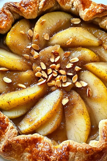 To make the Rustic Pear Almond Galette, you will need these ingredients: - 1 ½ cups all-purpose flour - ½ cup almond flour - ¼ cup sugar - ¼ teaspoon salt - ½ cup unsalted butter, chilled and cubed - 5-6 tablespoons ice water - 3 ripe pears, sliced - 1 tablespoon lemon juice - ¼ cup brown sugar - 1 teaspoon cinnamon - ¼ teaspoon nutmeg - ¼ cup sliced almonds - 1 egg (for egg wash) These ingredients come together to create a tasty, rustic dessert. If you don’t have almond flour, you can use more all-purpose flour. For a dairy-free option, try coconut oil instead of butter. If you want a different sweetener, use honey or maple syrup in place of sugar. You can also swap pears for apples or peaches, giving a new twist to the galette. Using fresh, high-quality ingredients makes a big difference. Ripe pears add sweetness and flavor. Good butter gives the crust a rich taste. If you use fresh spices, the flavors will pop more. Always pick the best ingredients you can find. This helps you create a dish that impresses your family and friends. To start, grab a large mixing bowl. Combine 1 ½ cups of all-purpose flour, ½ cup of almond flour, ¼ cup of sugar, and ¼ teaspoon of salt. Next, add ½ cup of chilled, cubed unsalted butter. Use a pastry cutter or your hands to mix it. You want the mix to look like coarse crumbs. Now it's time to add the ice water. Slowly pour in 5-6 tablespoons, one tablespoon at a time. Mix until the dough starts to come together. Don’t overwork it! Wrap the dough in plastic wrap and chill it in the fridge for at least 30 minutes. While the dough chills, prepare the pear filling. Take 3 ripe pears and slice them thinly. In a bowl, toss the pear slices with 1 tablespoon of lemon juice, ¼ cup of brown sugar, 1 teaspoon of cinnamon, and ¼ teaspoon of nutmeg. Let this sit for 15 minutes. This step helps the flavors mix and brings out the sweetness of the pears. Preheat your oven to 400°F (200°C). Once the dough is ready, take it out of the fridge. On a lightly floured surface, roll it out into a circle that is about 12 inches wide. Place the rolled dough on a baking sheet with parchment paper. Now, add the pear mixture to the center of the dough. Leave about a 2-inch border around the edges. Fold the edges of the dough over the pears, making pleats as you go. For a golden finish, beat 1 egg and brush it over the dough edges. Sprinkle ¼ cup of sliced almonds over the pears. Bake in the preheated oven for 30-35 minutes. The crust should be golden brown, and the pears should be tender. Enjoy the delightful aroma filling your kitchen! To get a perfect crust, use cold butter. This keeps the dough flaky. Cut the butter into small cubes before mixing. Use a pastry cutter or your fingers to mix until it looks like sand. Don’t overwork the dough; this makes it tough. After mixing, wrap it in plastic. Chill it for at least 30 minutes. This helps the dough relax. When rolling out, use just enough flour to keep it from sticking. Aim for a circle about 12 inches wide. A soggy bottom can ruin your galette. To prevent this, use parchment paper on your baking sheet. It helps with heat distribution. Also, sprinkle a thin layer of almond flour on the dough before adding the pears. This absorbs excess juices. After preparing the filling, let the pears sit for a while. This helps release some moisture. Drain any extra liquid before placing them in the galette. Spices can elevate your galette. Use cinnamon and nutmeg for warmth and depth. A little goes a long way. Mix these spices with brown sugar before adding them to the pears. You can also try ginger or cardamom for a twist. Adding a splash of vanilla extract to the pear mixture can boost flavor too. Don’t forget a squeeze of lemon juice; it brightens everything up! {{image_2}} You can swap pears for other fruits. Apples are a classic choice. They hold their shape well. Use ripe peaches for a juicy twist. Berries like blueberries or raspberries add a fun pop of color. Stone fruits, like plums or cherries, work great too. Just remember, adjust the sugar based on the fruit's sweetness. While almonds are tasty, you can change the nuts. Try walnuts for a rich flavor. Pecans give a nice crunch and sweetness. If you want a milder nut taste, use hazelnuts. You can even skip the nuts for a nut-free galette. Just be sure to keep the texture in mind when making changes. If you need a gluten-free galette, use gluten-free flour blends. Combine almond flour with a gluten-free mix for a nutty flavor. Be aware that gluten-free dough can be more fragile. Add a little extra ice water to help it hold together. Always check labels to ensure your ingredients are gluten-free. To keep your Rustic Pear Almond Galette fresh, let it cool first. Place it in a container with a tight lid. If you cover it with plastic wrap, the crust may get soggy. Store it in the fridge for up to three days. To reheat your galette, preheat your oven to 350°F (175°C). Place the galette on a baking sheet. Heat for about 10-15 minutes. This makes the crust crisp and warm. Avoid the microwave, as it can make the crust soft. If you want to freeze the galette, let it cool completely. Wrap it tightly in plastic wrap and then in foil. This helps prevent freezer burn. You can freeze it for up to two months. To enjoy, thaw in the fridge overnight. Then, reheat in the oven for the best results. You can tell the galette is done when the crust turns golden brown. The pears should be soft, but not mushy. If the edges are brown and the aroma fills your kitchen, it's ready. A good rule is to bake for 30-35 minutes at 400°F (200°C). Yes, you can use a pre-made pie crust. It saves time and effort. Just roll it out and fill it like you would with homemade dough. Keep in mind that the flavor may differ slightly, but it will still taste great! Rustic Pear Almond Galette pairs well with vanilla ice cream or whipped cream. You can also serve it with a drizzle of caramel sauce. Fresh mint leaves can add a nice touch. Each adds a different layer of flavor. You can keep leftovers in the fridge for about 3-4 days. Just cover it in plastic wrap or store it in an airtight container. This will help keep it fresh and tasty for your next treat. Absolutely! You can make the dough ahead of time. Just wrap it in plastic wrap and store it in the fridge for up to 2 days. If you want to keep it longer, freeze it for up to a month. Just remember to thaw it before using. Understanding the ingredients, steps, and tips makes galette baking easier and more fun. Quality ingredients lead to better flavor. Each step, from dough to baking, matters for a perfect galette. Remember to experiment with fruits and nuts for unique tastes. Store leftovers right to keep them fresh. These simple details turn your galette into a delicious treat. Enjoy baking and sharing this delightful dessert!