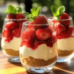 For my parfaits, I use 2 cups of fresh strawberries. I hull and slice them to bring out their sweetness. If your strawberries taste tart, you can add 1 tablespoon of sugar. Let them sit for about 10-15 minutes. This helps release their juices and makes them extra tasty. I choose 1 cup of softened cream cheese for a smooth base. Mixing it with 1 cup of heavy whipping cream adds a light texture. To sweeten this mixture, I use ½ cup of powdered sugar. A teaspoon of vanilla extract gives it a warm flavor. I whip everything until soft peaks form. This step is key for a fluffy cheesecake layer. For the crust, I crush 1 cup of graham crackers. I mix these crumbs with 2 tablespoons of melted butter. This creates a rich, sandy texture. It acts as a perfect base for the parfait. The crunch pairs well with the creamy layers above. With these simple ingredients, you can create a delightful no-bake dessert. Each element plays a role in making the parfaits delicious and fun to eat! Start with fresh strawberries. Wash them well and remove the green tops. Slice the berries into small pieces. Place them in a bowl. If the strawberries are not very sweet, add one tablespoon of sugar. Mix gently. Let the berries sit for ten to fifteen minutes. This helps them release their sweet juices. Next, you’ll make the cheesecake filling. In a large bowl, beat one cup of softened cream cheese. Mix until it is smooth and creamy. Now, add one cup of heavy whipping cream. Then, add half a cup of powdered sugar and one teaspoon of vanilla extract. Use an electric mixer to whip this mixture. Keep mixing until it forms soft peaks. This step is key to a light cheesecake texture. Now, it's time to put it all together. Grab your serving glasses or bowls. Start with a layer of the graham cracker mixture at the bottom. To make this mixture, combine one cup of crushed graham crackers with two tablespoons of melted butter. Mix until it looks like wet sand. Next, add a layer of the cream cheese mixture. Then, add a layer of your sweetened strawberries. Repeat these layers until the glasses are full. End with a layer of the cream cheese mixture on top. Chill the parfaits in the fridge for at least thirty minutes. This helps the flavors blend and the parfaits firm up. Before serving, garnish with fresh mint and a few strawberry slices for a nice touch. When picking strawberries, look for bright red ones. They should feel firm, not mushy. Check for a sweet smell; that’s a good sign. Avoid any with green or white spots. Fresh strawberries taste better and add more flavor to your parfaits. To get a creamy texture, use softened cream cheese. Beat it until smooth before adding other ingredients. Mixing in heavy whipping cream helps make it light and fluffy. Whip until soft peaks form, but don’t overmix. This keeps your cheesecake rich yet airy. Layering adds fun and style to your parfaits. Start with graham cracker crumbs at the bottom. Then add a layer of the cream cheese mix. Follow that with the sugared strawberries. Repeat these layers until you reach the top. Finish with cream cheese mix for a pretty look. Adding fresh mint gives a nice touch, too. {{image_2}} You can add fun flavors to your cheesecake. Instead of plain cream cheese, try lemon or chocolate. Just mix in the flavor you choose with the cream cheese. This adds a nice twist. You can use 1 tablespoon of lemon zest for a citrus kick. If you want chocolate, add ¼ cup of cocoa powder. Each flavor gives a new taste to your parfaits. While strawberries are great, many other fruits work well. Blueberries, raspberries, or peaches can give fresh tastes. You can mix fruits for a colorful treat. For a berry mix, use 1 cup of your favorite berries. For peaches, slice them thinly and layer them like the strawberries. Each fruit changes the flavor, making it fun to try new things. If you need gluten-free options, swap regular graham crackers for gluten-free ones. You can find these in most stores. Almond flour or gluten-free oats also work as a base. Just mix them with melted butter like you do with graham crackers. This way, you can enjoy the parfait without worries. Always check labels to ensure your ingredients fit your needs. You can store leftover parfaits in the fridge. Place them in an airtight container. This keeps them fresh for up to three days. If you used mint leaves, remove them before storing. This way, they won’t wilt and affect the taste. To make parfaits ahead of time, prepare them the night before. Layer the ingredients in the serving glasses. Cover them with plastic wrap and chill in the fridge. This lets the flavors blend well. Just add mint leaves right before you serve them. Check for signs of spoilage before eating. If you notice any off smell or change in color, discard the parfaits. The strawberries may become mushy or discolored, which means they are no longer fresh. Always trust your senses to ensure you enjoy safe and tasty treats. Yes, you can use frozen strawberries. Just thaw them first. This helps bring out their flavor. You may want to drain some extra juice. Frozen strawberries can be softer than fresh ones. They still taste great in parfaits. You can store the parfaits in the fridge for about three days. Keep them covered to stay fresh. The longer they sit, the softer the layers may become. But they still taste yummy! Yes, you can make these parfaits vegan. Use vegan cream cheese and coconut cream instead of heavy cream. Swap graham crackers for a vegan option. This way, everyone can enjoy the treat! This post covered how to make amazing strawberry cheesecake parfaits. We discussed choosing fresh strawberries, mixing cream cheese, and layering your parfaits perfectly. You learned tips for texture and ideas for variations. Storing your treats correctly keeps them fresh, and I answered your main questions, like using frozen strawberries. Enjoy crafting these tasty desserts for any occasion. Your friends and family will love them!