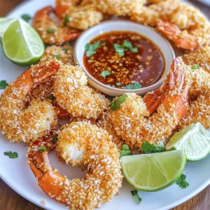 - 1 pound large shrimp, peeled and deveined - 1 cup unsweetened shredded coconut - 1 cup panko breadcrumbs Large shrimp are the star of this dish. They give a nice, juicy bite. You want to use fresh, large shrimp, but frozen works too. Just thaw them before cooking. Unsweetened shredded coconut adds a tropical crunch. It coats the shrimp beautifully. Panko breadcrumbs add extra crisp. They make the outside light and airy. - 1/2 cup all-purpose flour - 2 large eggs - 1 teaspoon garlic powder - 1 teaspoon salt - 1/2 teaspoon black pepper - 1/2 teaspoon paprika The flour helps the coating stick. It creates a base layer. Eggs act as glue for the coconut and panko. Garlic powder brings depth to the flavor. Salt, black pepper, and paprika add a nice kick. This mix makes every bite taste amazing. - 1/2 cup sweet chili sauce - Fresh lime wedges - Chopped cilantro (optional) Sweet chili sauce is perfect for dipping. It adds sweetness and heat. Lime wedges brighten the dish. A squeeze of lime lifts the flavors. Chopped cilantro gives a fresh touch. You can skip it if you don’t like cilantro. First, rinse the shrimp under cold water. This step is vital to remove any salt and unwanted bits. After rinsing, pat dry with paper towels. You want the shrimp dry so the breading sticks well. Next, set up your breading station. You will need three bowls. 1. In the first bowl, mix together the flour, garlic powder, salt, black pepper, and paprika. 2. The second bowl should have two beaten eggs. 3. In the last bowl, combine the shredded coconut and panko breadcrumbs. Now, it’s time to bread the shrimp. Start by coating each shrimp in the flour mixture. Make sure you shake off any extra flour. Next, dip the shrimp into the egg wash. Let any excess egg drip off. Finally, coat each shrimp with the coconut-panko mixture. Press gently to help the coating stick. This process gives the shrimp a crunchy texture. Before cooking, preheat your air fryer to 375°F (190°C). This step takes about 5 minutes. While the air fryer heats up, arrange the breaded shrimp in the basket. Place them in a single layer without overlapping. If your air fryer is small, you may need to cook the shrimp in batches. Lightly spray the shrimp with cooking oil. This spray helps them become crispier. Cook the shrimp for 8-10 minutes. Flip them halfway through to ensure even cooking. They should turn golden brown and be fully cooked. Once done, remove the shrimp from the air fryer. Enjoy them right away with sweet chili sauce for dipping! To make your coconut shrimp extra crispy, lightly spray them with cooking oil. This small step gives the shrimp a beautiful golden color and crunch. Also, arrange the shrimp in a single layer in the air fryer basket. This space allows hot air to circulate and cook the shrimp evenly. Press the coating onto each shrimp. This helps the breading stick better. Make sure you avoid overlapping the shrimp while cooking. If you crowd the basket, the shrimp will steam instead of crisp. For a tasty finish, serve your shrimp with sweet chili sauce for dipping. Fresh lime wedges add a bright touch. You can also sprinkle chopped cilantro on top for extra flavor. Pair your coconut shrimp with a cold drink, like iced tea or a light beer. This combo makes for a delightful meal. {{image_2}} You can switch up the coating for your coconut shrimp. Try using different breadcrumb types, like regular breadcrumbs or crushed cornflakes. Each will give a unique crunch. You can also add spices to the coating mix. Try cayenne for heat or onion powder for extra flavor. Mixing in dried herbs like oregano or thyme can also add a tasty twist. You might want to make your own sweet chili sauce. It’s simple! Just mix 1/2 cup of sugar, 1/4 cup of vinegar, 1 tablespoon of chili flakes, and 1/4 cup of water in a pot. Cook until the sugar dissolves. Cool before serving. You can also try other dipping sauces. A tangy mango salsa or creamy garlic aioli works great too. If you want a shrimp substitute, use chicken breast or tofu. Both offer a great texture when breaded. For gluten-free options, swap the all-purpose flour with rice flour. Use gluten-free panko for the coating. You can still enjoy the crispy goodness without the gluten! To keep your cooked shrimp fresh, store it in a sealed container. I like to use glass or plastic containers with tight lids. This helps keep the shrimp moist and prevents them from absorbing other odors. Make sure to cool the shrimp to room temperature before sealing. You can store them in the fridge for up to three days. When reheating your shrimp, the air fryer is your best friend. Set it to 350°F (175°C). Place the shrimp in a single layer in the basket. Heat for about 5 minutes. This method helps keep the shrimp crispy. If you don’t have an air fryer, you can use a skillet on medium heat. Just be careful not to overcook them, or they'll become tough. You can freeze both uncooked and cooked shrimp. For uncooked shrimp, place them in a zip-top bag and remove as much air as possible. Store it in the freezer for up to three months. For cooked shrimp, let them cool completely first. Then, pack them in a freezer-safe container or bag. They will keep for about two months. To thaw shrimp properly, put them in the fridge overnight. If you need them faster, you can submerge the bag in cold water for about 30 minutes. Avoid using hot water, as it can cook the shrimp. You can tell when shrimp is done by looking for a few signs. First, the shrimp should turn a nice pink color. They will also curl into a C shape. The flesh should feel firm, not mushy. Cooked shrimp also lose their translucent look. If you see these signs, your shrimp is ready to enjoy! Yes, you can use frozen shrimp! Just make sure to thaw them first. To thaw shrimp, place them in the fridge overnight. If you're short on time, put them in a bowl of cold water for about 15-20 minutes. Change the water every few minutes to speed up the process. After thawing, pat them dry with paper towels before cooking. Coconut shrimp pairs well with many sides. Here are some popular options: - Rice or quinoa for a filling meal - Slaw for a crunchy texture - Fresh salad for a light side - Sweet chili sauce for extra dipping fun - Lime wedges to add a zesty kick Feel free to mix and match! Enjoying your coconut shrimp with these sides will make your meal even better. You've learned the essentials of making coconut shrimp, from the key ingredients to cooking tips. The correct use of seasonings and the right frying technique are crucial for a perfect crunch. Experiment with different coatings and sauces to suit your taste. Remember, the joy of cooking lies in trying new things. So, dive in and enjoy every bite of this tasty dish. With the proper storage and reheating methods, your shrimp can stay delicious for days. Happy cooking!