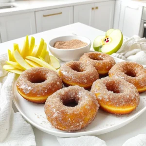 To make these tasty apple cider donuts, you need: - 2 cups apple cider - 2 cups all-purpose flour - 1 cup granulated sugar - 1 teaspoon baking powder - 1 teaspoon baking soda - 1 teaspoon ground cinnamon - ½ teaspoon nutmeg - ½ teaspoon salt - 2 large eggs - ½ cup buttermilk - 4 tablespoons unsalted butter, melted These ingredients work together to create a soft and flavorful donut. The apple cider adds a sweet and tangy taste that makes them special. For the delicious cinnamon sugar coating, gather: - 1 cup granulated sugar - 3 tablespoons ground cinnamon This coating gives the donuts a sweet crunch and a warm spice flavor. It’s the final touch that makes them irresistible. You can also try these optional ingredients for extra flavor: - A pinch of clove for warmth - A splash of vanilla extract for sweetness These additions can elevate your donuts even more. Enjoy experimenting with these options to find your perfect taste. Start by pouring 2 cups of apple cider into a small saucepan. Heat it on medium-high until it boils. Once it boils, lower the heat to low. Let it simmer for about 15 to 20 minutes. You want it to reduce to about ¾ cup. This step adds a rich apple flavor. Once reduced, take it off the heat and let it cool slightly. Next, preheat your oven to 375°F (190°C). Grease your donut pan with cooking spray or butter. In a large bowl, whisk together the dry ingredients: 2 cups of flour, 1 cup of sugar, 1 teaspoon of baking powder, 1 teaspoon of baking soda, 1 teaspoon of ground cinnamon, ½ teaspoon of nutmeg, and ½ teaspoon of salt. In another bowl, beat 2 large eggs. Stir in ½ cup of buttermilk, 4 tablespoons of melted butter, and the cooled, reduced apple cider. Mix well. Now, gently combine the wet and dry ingredients. Be careful not to overmix; a few lumps are okay. Now it’s time to fill the donut pan. Use a piping bag or a spoon to fill each cavity about ¾ full with the batter. Bake for 10 to 12 minutes. The donuts should be lightly golden. To check if they’re done, insert a toothpick. It should come out clean. Let the donuts cool in the pan for 5 minutes. After that, transfer them to a wire rack. While still warm, mix 1 cup of granulated sugar and 3 tablespoons of ground cinnamon in a shallow bowl. Roll the warm donuts in this mixture until they are fully coated. Enjoy your fresh apple cider donuts! To get light and fluffy donuts, follow these tips: - Use Fresh Ingredients: Always check your baking powder and baking soda. If they are old, your donuts may not rise well. - Do Not Overmix: Mix the wet and dry ingredients until just combined. A few lumps are okay. Overmixing can make the donuts dense. - Correct Baking Time: Bake until they turn lightly golden. If you bake too long, the donuts can dry out. Here are some mistakes to avoid: - Skipping the Cider Reduction: Reducing the cider gives a stronger flavor. Don’t skip this step! - Not Greasing the Pan: Always grease your donut pan well. This helps the donuts come out easily. - Ignoring the Cool Down: Cool the donuts slightly before coating them in cinnamon sugar. This helps the sugar stick better. For a beautiful display of your donuts, try these ideas: - Wooden Board: Serve the donuts on a wooden board for a rustic look. - Garnish: Add sliced fresh apples around the donuts. This adds color and freshness. - Extra Cinnamon Sugar: Place a small bowl of cinnamon sugar on the side for dipping. It makes the serving fun and interactive! {{image_2}} You can make these donuts gluten-free! Replace all-purpose flour with a gluten-free blend. Look for blends that include xanthan gum. This keeps the donuts soft and fluffy. Follow the same steps in the recipe. Want to mix it up? You can add flavors to your donuts. Try adding caramel for a sweet twist. A splash of vanilla extract adds warmth. You can also use spices like ginger or allspice for a unique taste. Adjust the amounts to fit your taste buds. Adding fruit can take your donuts to the next level. Chopped apples or pears give a fresh bite. You can even mix in dried fruits like cranberries or raisins. Just make sure to keep the fruit pieces small. This way, they blend well into the batter. Enjoy your creative spin on these delicious treats! To keep your apple cider donuts fresh, store them in an airtight container. This helps keep them moist. Place parchment paper between layers to prevent sticking. Store at room temperature for up to 2 days. If you want them to last longer, consider refrigeration. Freezing is a great way to save extra donuts. First, let them cool completely. Then, wrap each donut in plastic wrap. Place the wrapped donuts in a freezer bag. This keeps them fresh for up to 2 months. When you're ready to enjoy, you can thaw them at room temperature. Reheating brings back that fresh-baked taste. You can use your oven or microwave. For the oven, preheat to 350°F (175°C). Heat the donuts for 5-10 minutes until warm. If using a microwave, heat for 10-15 seconds. Enjoy them warm for the best flavor! Yes, you can use fresh apple juice. However, apple cider gives a richer flavor. Apple cider has a deeper taste from pressing apples, while juice is sweeter and lighter. If you use juice, you might want to add a bit more spice to boost the flavor. These donuts stay fresh for about 2 days at room temperature. To keep them longer, store them in an airtight container. You can also freeze them for up to 3 months. Just make sure to wrap them well to prevent freezer burn. Yes, you can make the batter ahead. Store it in the fridge for up to 24 hours. Just remember to stir it gently before filling the donut pan. Overmixing can make the donuts tough, so take care when mixing. You learned how to make tasty apple cider donuts. We covered the key ingredients, from the essential components to fun flavor options. You saw the step-by-step method to bake perfect donuts and tips for the best texture. We also talked about variations, storage tips, and answered common questions. Now you can enjoy these tasty treats. Experiment with flavors and share them with friends. Happy baking!
