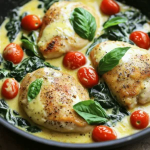 - 4 boneless, skinless chicken breasts - 2 tablespoons olive oil - 1 teaspoon Italian seasoning - Salt and pepper to taste The chicken is the star of this dish. I use boneless, skinless chicken breasts for a tender bite. Olive oil helps brown the chicken while adding flavor. I season it with Italian seasoning, salt, and pepper, which gives it a nice kick. - 1 cup heavy cream - ½ cup grated Parmesan cheese - 1 tablespoon lemon juice For the creamy sauce, I add heavy cream. It makes the sauce rich and smooth. Grated Parmesan cheese brings a salty depth to the flavor. A splash of lemon juice adds brightness, cutting through the creaminess perfectly. - 2 cups fresh spinach - 1 cup cherry tomatoes, halved - Fresh basil leaves, for garnish Fresh spinach adds color and nutrients. The cherry tomatoes burst with sweetness, enhancing the dish. I finish with fresh basil leaves for an aromatic touch. This mix of ingredients creates a delightful balance of flavors. Seasoning the Chicken Start by seasoning the chicken breasts. Use one teaspoon of Italian seasoning, salt, and pepper. Rub the spices on both sides. This step adds great flavor to the chicken. Cooking the Chicken Heat two tablespoons of olive oil in a large skillet over medium heat. Place the seasoned chicken in the skillet. Cook for about 6 to 7 minutes on each side. You want the chicken to be golden brown and fully cooked. Once done, remove the chicken and set it aside. Sautéing Garlic and Tomatoes In the same skillet, add three minced garlic cloves. Cook for about one minute until fragrant. Then, add one cup of halved cherry tomatoes. Cook for another 2 to 3 minutes. You want the tomatoes to soften and release their juices. Combining Ingredients for the Sauce Lower the heat and stir in one cup of heavy cream, half a cup of grated Parmesan cheese, and one tablespoon of lemon juice. Mix well. The cheese should melt and create a creamy sauce. Adding Spinach and Chicken Add two cups of fresh spinach and the cooked chicken back to the skillet. Stir gently to coat the chicken in the sauce. Let it simmer for about 5 minutes. This allows the spinach to wilt and the flavors to meld. Adjusting Seasoning Taste the dish and adjust the seasoning with salt and pepper as needed. This step is crucial for enhancing the overall flavor. Once it’s perfect, remove from heat and serve. Ensuring Juicy Chicken To keep the chicken juicy, don’t skip the seasoning. Use salt and pepper generously. This helps the flavors stick. Cook the chicken over medium heat for even cooking. Don't rush it. I cook each side for about six to seven minutes. Make sure the internal temperature reaches 165°F for safety. Perfecting the Sauce Consistency For a creamy sauce, use heavy cream. It gives a rich flavor and smooth texture. If the sauce is too thick, add a splash of chicken broth or water. This helps to loosen it while keeping it creamy. Stir the sauce well to combine all the flavors. Alternatives for Heavy Cream If you want a lighter option, use half-and-half. You can also mix milk with cornstarch. This gives a creamy feel but with fewer calories. For a dairy-free choice, coconut cream works well too. It adds a nice flavor and richness. Choosing Different Veggies You can switch the spinach for kale or Swiss chard. These greens also taste great and add nutrients. For color, try bell peppers or zucchini. They add crunch and flavor to the dish. Best Accompaniments This dish pairs well with pasta or rice. They soak up the creamy sauce nicely. You can serve it with a side salad for freshness. Garlic bread is also a great choice to complete the meal. Presentation Tips For a beautiful look, plate the chicken with sauce on top. Sprinkle fresh basil leaves for color. Adding cherry tomatoes around the plate makes it pop. A sprinkle of grated Parmesan on top adds a nice touch. {{image_2}} Adding Spices You can boost flavor by adding spices. Try a pinch of red pepper flakes for heat. A sprinkle of smoked paprika adds depth. You can also use fresh herbs like thyme or oregano. Each spice changes the dish's taste, so experiment to find your favorite. Incorporating Different Cheeses Parmesan cheese is classic, but you can mix it up. Try using feta cheese for a tangy twist. Mozzarella melts well for a creamy texture. Goat cheese adds a rich flavor. Each cheese brings its own character to the sauce. Using Skinless Chicken Thighs If you prefer dark meat, skinless chicken thighs are a great choice. They stay juicy and add more flavor. Thighs also cook well in the creamy sauce. This option can make the dish more tender and rich. Low-Carb Options For a low-carb meal, swap heavy cream with cauliflower puree. This keeps the creaminess but cuts carbs. You can also serve it over zucchini noodles or cauliflower rice. These swaps make the dish lighter yet satisfying. Dairy-Free Alternatives To make this dish dairy-free, use coconut cream instead of heavy cream. Nutritional yeast can replace cheese for a cheesy flavor. These swaps keep the dish creamy and rich without dairy. Gluten-Free Modifications This recipe is naturally gluten-free, but be sure to check all labels. Some chicken broth may contain gluten. Using gluten-free broth ensures safety. Enjoy the creamy sauce without worrying about gluten! After cooking, allow the dish to cool. Place leftovers in an airtight container. This keeps the meal fresh and prevents odors. When stored properly, One-Pan Creamy Tuscan Chicken with Spinach lasts about 3 to 4 days in the fridge. Be sure to check for any signs of spoilage before eating. If you want to store it longer, freeze the leftovers. First, cool the dish completely. Then, transfer it to a freezer-safe container. Leave some space at the top, as the sauce may expand. Properly frozen, this dish can last for up to 3 months. To reheat, thaw overnight in the fridge. Then, heat it gently in a pan over low heat. Stir in a splash of cream to restore its creamy texture. Enjoy the same great taste! What can I substitute for heavy cream? You can use coconut milk or a mix of milk and butter. Both will add creaminess. If you want a lighter option, try Greek yogurt. Just mix it in slowly to avoid lumps. Can I make this dish ahead of time? Yes, you can prepare the chicken and sauce in advance. Store them in the fridge for up to two days. Just reheat gently before serving. How can I tell if the chicken is cooked? The chicken should reach an internal temperature of 165°F. You can cut into it to check if the juices run clear. If there is any pink, cook it a bit longer. What’s the best way to reheat this dish? Reheat on the stove over low heat. Add a splash of cream or broth to keep it creamy. Stir gently until warm. Are there alternative herbs I can use? Yes! You can use fresh thyme or rosemary instead of Italian seasoning. Each herb brings a unique flavor. Experiment to find your favorite. Can I add more vegetables? Absolutely! Bell peppers, zucchini, or mushrooms work great in this dish. Just sauté them along with the garlic for best results. This blog post explored a delicious chicken dish, from main ingredients to clever tips. We discussed how to prepare juicy chicken, make a creamy sauce, and finish with fresh ingredients. You learned about ingredient substitutions and variations for different diets. Our storage tips keep leftovers fresh. In the end, this dish is flavorful, adaptable, and easy to store. Enjoy trying new flavors and impressing your friends and family. Cooking can be fun and rewarding using these simple steps!
