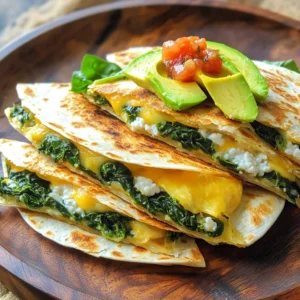 Creating the perfect high-protein spinach breakfast quesadillas starts with gathering fresh, quality ingredients. Here's what you'll need: - 4 large whole wheat tortillas - 1 cup fresh spinach, chopped - 1 cup cottage cheese (or Greek yogurt for a tangy flavor) - 1 cup shredded low-fat cheese (such as mozzarella or cheddar) - 4 large eggs - 1/2 teaspoon garlic powder - 1/2 teaspoon onion powder - Salt and pepper to taste - 1 tablespoon olive oil - Optional toppings: sliced avocado, salsa, or Greek yogurt These ingredients pack a punch of protein and flavor. Whole wheat tortillas offer fiber, while fresh spinach is a great source of vitamins. The cottage cheese or Greek yogurt adds creaminess and protein. I love how the eggs bring everything together, making this dish not only healthy but also very satisfying. Feel free to mix and match toppings based on your taste. Sliced avocado adds creaminess, while salsa gives a fresh kick. Enjoy these quesadillas as a filling breakfast or any meal of the day! First, grab a mixing bowl. Whisk the eggs until they are well beaten. This should take about one minute. Then, add the garlic powder, onion powder, salt, and pepper. Mix these seasonings in until they blend well. This step adds great flavor to the eggs. Now, heat a non-stick skillet over medium heat. Add one tablespoon of olive oil and let it warm up. Pour in the beaten eggs and stir. Scramble them gently until they are just set. This may take around three minutes. Remove the skillet from the heat. Now, stir in the chopped spinach and cottage cheese. Mix everything together until it is well combined. Next, lay a whole wheat tortilla on a clean surface. Spread a quarter of the egg and spinach mixture on one half of the tortilla. Then, sprinkle a quarter of the shredded cheese over the filling. Fold the tortilla in half. Press it gently to seal. Repeat this step with the rest of the tortillas and filling. Return the skillet to medium heat and add a little more olive oil. Place one quesadilla in the skillet. Cook for about 2-3 minutes on each side. You want a nice golden brown color and melted cheese. Once done, remove it from the skillet. Let it cool slightly before slicing into wedges. Repeat this with the remaining quesadillas. Enjoy your tasty high-protein breakfast! To make the best quesadilla, focus on even cooking. Use medium heat to cook your quesadillas. This way, they cook all the way through. If the heat is too high, the outside will burn before the cheese melts. To avoid soggy tortillas, use a non-stick skillet. Heat the pan before adding the quesadilla. This helps crisp the outside. You can also use less filling if you want a crunchier bite. Spices add depth to your quesadillas. I suggest using garlic powder and onion powder, as they blend well. You can also try adding a pinch of cumin or smoked paprika for a smoky taste. Fresh herbs can brighten your dish. Consider adding chopped cilantro or parsley. These herbs pair nicely with spinach and eggs. How you serve your quesadillas matters. Cut them into wedges for easy sharing. Arrange the wedges on a colorful plate for a nice look. For garnishing, add sliced avocado on the side. A dollop of salsa or Greek yogurt gives extra flavor. These touches not only taste great but also make your dish visually appealing. {{image_2}} You can easily make these quesadillas fit your needs. If you're vegetarian, skip the eggs and add more cheese or beans. You can also use tofu or tempeh for extra protein. For a gluten-free option, choose gluten-free tortillas. They work just as well. This way, everyone can enjoy this tasty dish. Cheese adds flavor and creaminess. If you want something different, try feta or pepper jack. These cheeses give a nice twist. Mixing cheese types can also enhance flavor. Use half mozzarella and half cheddar for a balanced taste. The blend melts beautifully in the quesadilla. Want to spice things up? You can add more veggies to your quesadilla. Try bell peppers, mushrooms, or onions. They add crunch and flavor. Add spices like cumin or chili powder for a kick. These small changes can make your breakfast exciting and new. How do I store leftover quesadillas? To keep leftover quesadillas fresh, place them in an airtight container. This helps prevent them from drying out. Make sure to let them cool down before storing. Use parchment paper between layers to avoid sticking. What are the ideal storage containers? Use glass or plastic containers with tight lids. These containers keep moisture in and odors out. You can also wrap each quesadilla in foil or plastic wrap for extra protection. How do I freeze quesadillas? To freeze quesadillas, first, let them cool completely. Then, wrap each one tightly in plastic wrap. Put the wrapped quesadillas in a freezer-safe bag or container. Label the bag with the date. What are the reheating instructions? When you want to eat frozen quesadillas, take one out and unwrap it. Place it on a microwave-safe plate. Heat it in the microwave for about 1-2 minutes. For a crispy texture, you can also reheat in a skillet for a few minutes on each side. To make your quesadillas crispy, cook them in a hot skillet. Use medium heat for even cooking. Press down gently with a spatula. This helps to brown the tortillas. Flip them carefully to avoid spills. For oil options, olive oil works great. It gives a nice flavor and helps with crispness. You can also try butter or avocado oil for added richness. Yes, you can use egg whites. They are lower in calories and fat. This makes them a good choice for a lighter meal. However, whole eggs add richness and flavor. They also provide more protein and nutrients. Egg whites will give you a fluffier texture. But, they may lack the depth of flavor that whole eggs provide. If you want alternatives to cottage cheese, Greek yogurt is a great choice. It has a similar texture and adds a tangy taste. You can also try ricotta cheese for a creamier option. For vegan diets, use silken tofu or a nut-based cheese. These options can mimic the creaminess of cottage cheese without dairy. Look for golden brown tortillas. This means they are cooked well. The cheese inside should be melted and gooey. If you see it oozing out, that’s a good sign! To check the cheese, gently press the quesadilla. If it feels soft and warm, it’s ready. Just make sure to let it cool a bit before slicing. Enjoy! You learned how to make delicious and healthy quesadillas. We covered ingredients like whole wheat tortillas, fresh spinach, and eggs. I shared step-by-step instructions for making the egg mixture and cooking the quesadillas. Tips for perfecting your dish and options for variations were also included. Remember, enjoy experimenting with flavors! These quesadillas are not just tasty but also easy to customize. Store leftovers properly to savor them later. The joyful process of cooking can lead to tasty meals. Now it’s your turn to create and enjoy!