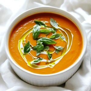 To make this creamy tomato basil soup, you'll need: - 2 cans (28 oz each) crushed tomatoes - 1 medium onion, chopped - 3 cloves garlic, minced - 3 cups vegetable broth - 1 teaspoon dried oregano - 1 teaspoon sugar - Salt and pepper to taste - 1 cup heavy cream or coconut milk for a dairy-free option - 1 cup fresh basil leaves, chopped - 2 tablespoons olive oil These ingredients create a rich and savory base. The crushed tomatoes bring a deep flavor. The onion and garlic add aroma and taste. Use fresh basil for a bright finish. You can enhance the soup with these optional ingredients: - Parmesan cheese for serving - Red pepper flakes for heat - A splash of balsamic vinegar for tang These add-ins can give your soup a unique twist. Parmesan adds creaminess and umami. Red pepper flakes bring warmth if you like spice. If you're looking for dairy-free or vegan options, consider these swaps: - Replace heavy cream with coconut milk - Omit Parmesan cheese or use a vegan version These swaps keep the soup creamy and delicious. Coconut milk adds a hint of sweetness while being dairy-free. Enjoy your creamy tomato basil soup without worry! First, gather all your ingredients. You will need two cans of crushed tomatoes, one chopped onion, and three minced garlic cloves. Measure three cups of vegetable broth and set aside a teaspoon of dried oregano. Don’t forget the teaspoon of sugar, salt, and pepper for taste. You should also prepare a cup of heavy cream or coconut milk and a cup of chopped fresh basil. Lastly, grab two tablespoons of olive oil. Next, take your slow cooker and pour in the crushed tomatoes. Add the chopped onion and minced garlic. Stir in the vegetable broth, dried oregano, sugar, salt, and pepper. Then, drizzle in the olive oil. This will help bring out the flavors. Now, it’s time to cook your soup. You can choose between two settings: low or high. If you pick the low setting, let the soup cook for 6 to 8 hours. This slow method allows the flavors to blend well. If you’re in a hurry, use the high setting and cook for 3 to 4 hours. Either way, the soup will be tasty! After cooking, you need to blend your soup. For a smooth texture, use an immersion blender right in the slow cooker. Blend until the soup is creamy and rich. If you like some chunks, blend only half the soup. This adds texture and makes each spoonful interesting. Finally, stir in the heavy cream or coconut milk and the chopped basil. Let it sit on low heat for 15 to 20 minutes to combine all the flavors. Enjoy your creamy tomato basil soup! To boost the taste of your creamy tomato basil soup, think about adding more herbs. Fresh or dried thyme, for example, pairs well with tomatoes. You can also add a splash of balsamic vinegar for depth. A pinch of red pepper flakes can add a gentle kick. Don't forget to taste your soup before serving. Adjust the salt and pepper as needed for the best flavor. If you have extra soup, store it right! Let it cool, then place it in a container. Use airtight containers to keep it fresh. This soup can last in the fridge for about 3 to 4 days. If you want to store it longer, consider freezing it. Just make sure to leave some space in the container for expansion. Freezing your soup is easy and smart! Pour the cooled soup into freezer bags. Lay them flat for easy stacking. When you want some, take it out and thaw it in the fridge overnight. To reheat, warm it on the stove over low heat, stirring often. If the soup seems thick, add a bit of broth or water to adjust the texture. Enjoy your delicious soup anytime! {{image_2}} Want to add some heat? You can easily spice up your creamy tomato basil soup. Just add a pinch of red pepper flakes or a chopped jalapeño. This small change brings a kick that pairs well with the creamy base. If you want more spice, try adding a splash of hot sauce before serving. This twist keeps things exciting and warms you up on a cold day. You can boost the nutrition and texture of your soup by adding veggies. Carrots, bell peppers, or zucchini work great. Dice them small so they cook well. Add these vegetables at the start with your other ingredients in the slow cooker. They will soften and blend beautifully with the tomatoes. This way, you get extra flavor and vitamins in every bite. What goes well with creamy tomato basil soup? A grilled cheese sandwich is a classic choice. You can also serve it with a light salad for a fresh contrast. If you want something crunchy, try toasted bread or crackers. These sides help balance the soup's creaminess. You can mix and match to find your perfect pairing! To keep your creamy tomato basil soup fresh, use airtight containers. Glass jars work well. They let you see the soup inside. You can also use plastic containers, but ensure they are safe for food. Label the containers with the date. This helps you track freshness. You can store creamy tomato basil soup in the fridge for up to 5 days. Make sure it cools before sealing it in a container. If you want to keep it longer, consider freezing it. Frozen soup lasts about 3 months. Just remember to leave some space in the container for expansion. When you reheat your soup, use a pot on the stove. Heat it over medium heat for even warming. Stir often to avoid sticking. If the soup seems too thick, add a splash of broth or water. You can also use a microwave. Heat in short bursts and stir in between. Yes, you can use fresh tomatoes. You will need about 10-12 medium ripe tomatoes. Start by blanching them in boiling water for about a minute. This makes peeling easy. Once peeled, chop them and add to your slow cooker. Fresh tomatoes give a bright flavor, but they can be watery. You may want to reduce the broth slightly for a thicker soup. To thicken your soup, try these methods: - Add more cream or coconut milk for richness. - Stir in a tablespoon of cornstarch mixed with cold water. - Blend more of the soup to create a smooth base. - Add cooked rice or small pasta for extra body. Each option adds a different taste and texture. This soup pairs well with many sides. Consider these options: - Grilled cheese sandwiches for a classic combo. - A fresh garden salad for a light touch. - Crusty bread or breadsticks to soak up the soup. - Garlic bread for an extra kick. Each option adds a nice balance to the meal. In this blog post, I shared how to make creamy tomato basil soup. You learned about essential ingredients, optional add-ins for flavor, and substitutions for a dairy-free option. We covered steps to prepare and cook the soup, tips for enhancing the flavor, and storage advice for leftovers. I also shared variations like spicy twists and vegetable additions. Experiment with your own ideas to make the recipe your own. Enjoy this comforting dish anytime!