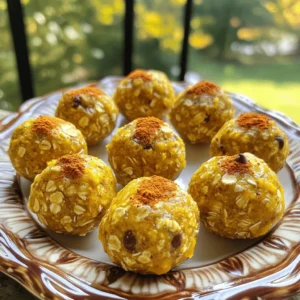 To make No-Bake Pumpkin Spice Energy Balls, you will need the following ingredients: - 1 cup rolled oats - 1/2 cup canned pumpkin puree - 1/3 cup almond butter or peanut butter - 1/4 cup honey or maple syrup - 1 teaspoon pumpkin spice (or a mix of cinnamon, nutmeg, and ginger) - 1/4 teaspoon salt - 1/4 cup flaxseeds or chia seeds (optional for added texture) - 1/2 cup mini chocolate chips or dried cranberries (for sweetness) These simple ingredients come together to create a tasty and healthy snack. You can easily swap some ingredients to fit your taste or needs: - Nut Butters: If you have allergies, try sunflower seed butter instead of almond or peanut butter. - Sweeteners: Maple syrup works well if you want a vegan option instead of honey. - Pumpkin Spice: If you don’t have pumpkin spice, mix equal parts of cinnamon, nutmeg, and ginger. - Seeds: If you don't have flaxseeds or chia seeds, you can skip them. They only add texture. - Mix-ins: Instead of mini chocolate chips, use nuts or seeds for a crunchier texture. These energy balls are not only tasty but also packed with nutrients. Here’s what you get per ball, assuming you make 15 balls: - Calories: About 100 - Protein: 3g - Fat: 4g - Carbohydrates: 13g - Fiber: 2g - Sugar: 5g This makes for a great snack option! You get energy and nutrition without too much sugar. Enjoy these as a post-workout treat or a quick snack. To start, grab a large mixing bowl. Add 1 cup of rolled oats, 1/2 cup of canned pumpkin puree, and 1/3 cup of almond or peanut butter. Next, pour in 1/4 cup of honey or maple syrup. Mix these ingredients well until they become one smooth blend. This base is where the magic happens. It’s full of fiber and flavor. Then, add 1 teaspoon of pumpkin spice and 1/4 teaspoon of salt to the bowl. Stir again to make sure the spices mix evenly. If you want extra texture, fold in 1/4 cup of flaxseeds or chia seeds. These seeds boost nutrition and add crunch. Now it’s time to shape your energy balls. Use your hands to scoop out portions of the mixture. Aim for about 1 inch in diameter for each ball. If the mix sticks to your hands, wet them slightly. This trick makes rolling easier. As you form the balls, think about adding some fun. Mix in 1/2 cup of mini chocolate chips or dried cranberries. These sweet bites bring joy and contrast to the pumpkin flavor. Make sure they are spread throughout the mixture for a delightful surprise in every bite. Once you’ve rolled out all the balls, place them on a parchment-lined baking sheet or plate. This step keeps them from sticking. Now, it’s time to chill. Pop the energy balls in the fridge for at least 30 minutes. This cooling time helps them firm up nicely. After they chill, store your energy balls in an airtight container. They can last in the fridge for up to one week. Enjoy these tasty treats as a healthy snack or after a workout. They’re perfect for energy on the go! If your mixture is too sticky, don’t worry! You can easily fix this. First, dampen your hands with a little water. This helps you roll the balls without them sticking to your fingers. You can also add a bit more oats or flaxseeds if needed. This will help absorb some moisture and make it easier to handle. To boost flavor, try adding a pinch of salt or a splash of vanilla extract. You can also mix in chopped nuts for crunch or extra seeds for nutrition. If you want a sweeter treat, swap in dried fruit for some of the chocolate chips. This will add a fun twist to the taste and texture. Serve these energy balls as a healthy snack on their own. They pair well with a cup of hot tea or coffee. For a fun treat, try serving them on a decorative plate. Sprinkle a bit of pumpkin spice on top for a festive touch. These little bites are great for sharing at parties or as an after-school snack. Enjoy them any time you need a boost! {{image_2}} You can change the flavor of your energy balls quite easily. If you love chocolate, add some cocoa powder to the mix. Just two tablespoons will give a nice chocolate taste. You can also swap the pumpkin spice for vanilla extract for a lighter flavor. A teaspoon of vanilla can make a big difference. Feel free to play with the add-ins! Nuts and seeds are great choices. Chopped walnuts or almonds add crunch and healthy fats. You can also try sunflower seeds or pumpkin seeds for a fun twist. If you want more nutrition, add flaxseeds or chia seeds. They help add texture and fiber. Seasonal changes can inspire new flavors. In fall, consider adding dried cranberries for a festive touch. These add a tartness that balances the sweetness. During the winter holidays, you can mix in some chopped pecans and a bit of orange zest. This small change can brighten the energy balls and give them a holiday vibe. To keep your No-Bake Pumpkin Spice Energy Balls fresh, store them in an airtight container. This prevents air from getting in and keeps them from drying out. Place the container in the fridge. They stay cool and tasty this way. Make sure to separate layers with parchment paper if you stack them. This keeps them from sticking together. You can freeze these energy balls for longer storage. First, arrange them on a baking sheet. Make sure they don’t touch each other. Freeze them for about an hour. Once firm, transfer them to a freezer-safe bag. This method prevents them from sticking. They can last in the freezer for up to three months. In the fridge, these energy balls last up to one week. Check for signs of spoilage, like an off smell or strange texture. If you notice these changes, it’s best to toss them. If you freeze them, thaw them in the fridge before eating. This keeps their taste and texture great. Enjoy your energy balls as a safe and healthy snack! Yes, you can easily make these energy balls vegan. To do this, simply replace honey with maple syrup. Both work great in this recipe and keep the sweet flavor. Use almond butter or peanut butter, as both are vegan-friendly. This way, you can enjoy a tasty snack that fits your diet. These energy balls last up to one week if you store them correctly. Keep them in an airtight container in the fridge. This helps maintain their texture and flavor. If you want to keep them longer, consider freezing them. They freeze well and can last up to three months. Absolutely! You can swap out the almond butter or peanut butter for your favorite nut butter. Options like cashew butter or sunflower seed butter work nicely too. Each will add its own flavor and texture to the energy balls. Just make sure the consistency is similar for the best results. In this post, we explored how to make tasty energy balls. We covered key ingredients, helpful tips, and easy steps. I shared flavor variations and storage tips to keep your snacks fresh. Energy balls are quick, healthy, and fun to make. Try different flavors and ingredients to suit your taste. Enjoy these bites of goodness, knowing they are great for you!