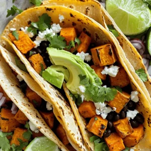 - 2 medium sweet potatoes, peeled and diced - 1 can (15 oz) black beans, drained and rinsed - 8 small corn or flour tortillas - 1 tablespoon olive oil - 1 teaspoon cumin - 1 teaspoon smoked paprika - 1/2 teaspoon chili powder - Salt and pepper to taste - Optional toppings: - 1 avocado, sliced - 1 cup fresh cilantro, chopped - 1 lime, cut into wedges - Diced red onion - Crumbled feta cheese - Hot sauce Sweet potatoes are the star here. They add a sweet flavor and creamy texture. Black beans pack protein and fiber. Tortillas hold it all together. For seasoning, olive oil helps the sweet potatoes roast well. Cumin, smoked paprika, and chili powder bring warmth and depth. Adjust salt and pepper to your taste. When it comes to toppings, get creative! Fresh avocado adds creaminess, while cilantro gives a fresh kick. Lime juice brightens each bite, and feta brings a nice salty touch. You can also add red onion for crunch and hot sauce for heat. Enjoy mixing and matching! 1. Preheat your oven to 400°F (200°C). This step is key for roasting. A hot oven gives sweet potatoes a nice, crispy edge. 2. Prepare the sweet potatoes. Peel and dice two medium sweet potatoes into bite-sized pieces. 3. Seasoning the sweet potatoes. In a large bowl, mix the diced sweet potatoes with one tablespoon of olive oil. Add one teaspoon of cumin, one teaspoon of smoked paprika, and half a teaspoon of chili powder. Sprinkle with salt and pepper. Toss to coat evenly. 1. Roasting sweet potatoes. Spread the seasoned sweet potatoes in a single layer on a baking sheet. Roast them for about 25-30 minutes. Flip them halfway for even cooking. They should be tender and slightly brown when done. 2. Heating black beans. While the sweet potatoes roast, take a small saucepan. Add one can of black beans that you drained and rinsed. Heat over medium heat, stirring occasionally. This should take about 5-7 minutes until they warm through. 1. Warming tortillas. If you're using corn tortillas, warm them in a dry skillet. Heat them for about 30 seconds on each side. If you prefer flour tortillas, toast them lightly in the skillet too. 2. Building the tacos. Once the sweet potatoes are ready, remove them from the oven. Place a generous scoop of sweet potatoes in each tortilla. Add a scoop of black beans on top. 3. Final touches. Top your tacos with sliced avocado and fresh cilantro. Feel free to add optional toppings like diced red onion, crumbled feta cheese, or hot sauce. Squeeze fresh lime juice over everything just before serving for an extra burst of flavor. To ensure even cooking, cut the sweet potatoes into small, uniform pieces. This helps them cook at the same rate. Spread them out on the baking sheet, leaving space between each piece. Avoid stacking them, as this can cause steaming instead of roasting. To test for doneness, use a fork or knife to poke a piece. If it goes in easily, the sweet potatoes are ready. They should be soft and slightly caramelized on the edges for the best flavor. For alternative spices, try adding garlic powder or onion powder. These can add depth to the taste. Fresh herbs like thyme or oregano also work well to enhance flavor. Consider extra toppings to make your tacos pop. Diced red onion adds crunch and zest. Crumbled feta cheese brings a creamy touch. Hot sauce gives a spicy kick. Each of these toppings can elevate your taco experience. {{image_2}} You can switch out sweet potatoes if you want. Butternut squash works well. It has a similar sweet flavor. You can also try regular potatoes for a different taste. For beans, black beans are my favorite. However, pinto beans or kidney beans make great swaps too. They add protein and a nice texture. You can choose between soft and crispy tacos. For soft tacos, use warmed corn or flour tortillas. For crispy tacos, bake or fry the tortillas until they are golden and crunchy. If you want a fun twist, try a taco bowl. Use a bowl instead of a tortilla. Layer sweet potatoes, beans, and toppings like avocado and cilantro. You can also make a salad. Simply toss the sweet potatoes and beans on a bed of greens. Add your favorite toppings. To keep your leftover tacos fresh, store them properly. If you have assembled tacos, wrap them tightly in foil or plastic wrap. This helps keep them from getting soggy. For unassembled tacos, keep the sweet potatoes and black beans in separate airtight containers. This way, they stay fresh longer. When you're ready to enjoy leftovers, you have a few options for reheating. - Oven: Preheat your oven to 350°F (175°C). Place the sweet potatoes and black beans on a baking sheet. Heat for about 10-15 minutes, or until warmed through. - Microwave: Place your tacos on a microwave-safe plate. Heat for about 1-2 minutes, checking halfway through. - Stovetop: Heat a skillet over medium heat. Add the sweet potatoes and black beans, stirring until warm. This method adds a nice crisp to the tacos. These methods help keep the flavors bright and delicious! Can I make these tacos vegan? Yes, these tacos are already vegan! The sweet potatoes and black beans are plant-based. You can add toppings like avocado and cilantro for more flavor. What sides pair well with these tacos? Many sides go well with these tacos. Try a simple salad with lime dressing. You can also serve tortilla chips and salsa. A side of corn or a fresh fruit salad works too. How can I make these tacos gluten-free? To make these tacos gluten-free, use corn tortillas instead of flour. Check the package to ensure they are certified gluten-free. This way, you can enjoy your tacos without worry. In this post, we explored how to make sweet potato black bean tacos. We looked at key ingredients, seasoning, cooking steps, and storage tips. You can mix flavors and make the dish your own. Remember, these tacos are easy to customize. You can swap ingredients and try new toppings. Enjoy this tasty meal any way you like!
