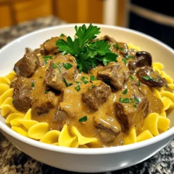 For a tasty beef stroganoff, you'll need: - 1.5 pounds beef chuck roast, cut into bite-sized pieces - 1 onion, finely chopped - 3 cloves garlic, minced - 8 ounces mushrooms, sliced - 2 cups beef broth - 1 tablespoon Worcestershire sauce - 1 teaspoon dried thyme - Salt and pepper to taste - 1 cup sour cream These ingredients create a rich and hearty dish. The beef chuck roast gives a tender texture. The onion and garlic add a sweet flavor, while mushrooms bring an earthy taste. Worcestershire sauce adds depth, and thyme gives a hint of freshness. For the egg noodles, gather: - 12 ounces egg noodles Egg noodles cook quickly and soak up the rich sauce well. They provide a soft base for the beef stroganoff and create a cozy meal. If you want a thicker sauce, consider using: - 2 tablespoons cornstarch (optional, for thickening) Using cornstarch helps to create a creamy and satisfying texture. You can mix it with a bit of water before adding it to the sauce. This step is optional, but it can enhance the dish's richness. Start by cutting the beef chuck roast into small, bite-sized pieces. You want them easy to eat. Next, finely chop the onion and mince the garlic cloves. Slice the mushrooms into thin pieces. These steps make the dish more flavorful. Now, in a large bowl, season the beef with salt and pepper. This adds taste to the meat. You can also prepare the beef broth and Worcestershire sauce now. Measure them out so you can add them quickly later. Begin layering in your crockpot. Place the chopped onion, minced garlic, and sliced mushrooms at the bottom. This forms a tasty base. Next, add the seasoned beef on top of the veggies. Pour the beef broth over everything. Add the Worcestershire sauce and sprinkle dried thyme on top. This combination will create a rich flavor as it cooks. Make sure all the ingredients are evenly distributed. Cover the crockpot with its lid. Cook on low for 6 to 8 hours or on high for 4 hours. The beef should be tender when done. If you want a thicker sauce, mix cornstarch with water about 30 minutes before serving. Stir it into the mixture to thicken. About 30 minutes before serving, mix in the sour cream. This adds creaminess to the dish. During the last 10 to 15 minutes, cook the egg noodles according to the package instructions. Drain and set them aside. When everything is ready, combine the noodles with the beef stroganoff or serve the sauce on top. Don’t forget to garnish with chopped parsley for a fresh touch! To get tender beef in your stroganoff, you need the right cut. I use beef chuck roast. It cooks well low and slow. Cut it into small, bite-sized pieces. Season with salt and pepper before cooking. This helps to enhance the beef’s flavor. Cook it for six to eight hours on low. This long cook time makes the beef melt in your mouth. The sauce should be creamy and rich. To get this, add sour cream about 30 minutes before serving. Stir it in well to mix. If you like a thicker sauce, use cornstarch. Mix it with a little water and add it in the last 30 minutes of cooking. This will make your sauce nice and thick. It coats the noodles perfectly. Egg noodles are a great match for beef stroganoff. Cook them just before serving. Drain them and toss them with the sauce. You can also serve the sauce on top of the noodles. For a nice touch, sprinkle fresh parsley on top. It adds color and flavor. Enjoy this cozy meal with a side salad or some crusty bread. {{image_2}} You can swap beef for other meats. Chicken works great in stroganoff. Just use boneless chicken thighs or breasts. Cook them the same way as beef. Pork is another tasty option. Use pork shoulder for a rich flavor. You can even try turkey for a lighter dish. Each protein gives a unique twist to the classic recipe. If you want a meatless meal, there are many tasty swaps. Try using mushrooms as the main ingredient. Portobello mushrooms have a great texture and flavor. You can also add lentils or chickpeas for protein. Use vegetable broth instead of beef broth. This keeps the dish hearty and satisfying. Don’t forget to stir in some sour cream or plain yogurt for creaminess. Egg noodles are a classic, but other options exist. You can use wide pasta like fettuccine or tagliatelle. They hold the sauce well and taste great. If you want a gluten-free option, try rice noodles or zucchini noodles. They add a fresh touch and are fun to eat. Choose your noodles based on your taste and dietary needs. Store leftover beef stroganoff in an airtight container. It keeps well in the fridge for 3-4 days. Make sure to let it cool to room temperature before sealing. This helps prevent moisture build-up. If you need more time, consider freezing it. Reheat beef stroganoff on the stove for best results. Use low heat and stir often. You can also microwave it in short bursts. Just cover the bowl to keep it moist. Add a splash of beef broth if it seems dry. To freeze beef stroganoff, let it cool first. Portion it into freezer-safe containers. Label each container with the date. It will last up to 3 months in the freezer. Thaw it overnight in the fridge before reheating. This keeps the flavors fresh and tasty. Yes, you can make this beef stroganoff ahead of time. Just follow the recipe as usual. Once you finish cooking, let it cool. Then, store it in the fridge. This dish tastes even better the next day as the flavors blend. Just reheat it on the stove or in the microwave before serving. If you need a substitute for sour cream, try Greek yogurt. It has a similar texture and tangy flavor. You can also use cream cheese or buttermilk. Adjust the amount to your liking. Each will give a nice creaminess to the dish. To make this beef stroganoff gluten-free, use gluten-free egg noodles. Check the labels to ensure they are truly gluten-free. For thickening, replace cornstarch with a gluten-free flour mix. The rest of the recipe stays the same, and you will still enjoy a cozy meal! Beef Stroganoff is a tasty dish made with beef and creamy sauce over noodles. You learned about the main ingredients, how to prep them, and cooking tips for the best flavor. I shared variations, storage tips, and answers to common questions. Enjoy experimenting with this dish and find what you love. Cooking can be fun and simple. Try new things, and make it your own! Your kitchen is a place of joy.