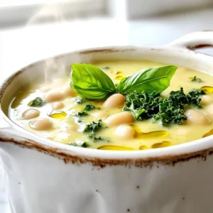 To make this creamy soup, you need a few key items: - 2 cans (15 oz each) cannellini beans, drained and rinsed - 4 cups vegetable broth - 1 cup heavy cream (or coconut cream for a vegan option) These beans add a nice creaminess and protein to the soup. The vegetable broth provides a rich base, while the cream brings it all together. Next, we have the aromatics and vegetables: - 1 medium onion, diced - 3 cloves garlic, minced - 2 cups kale, chopped (stems removed) The onion adds sweetness, and the garlic gives a wonderful flavor. The kale adds a nice pop of color and nutrients, making the soup feel hearty. Lastly, we need seasonings to enhance the taste: - 1 teaspoon dried oregano - 1 teaspoon dried thyme - 1/2 teaspoon red pepper flakes (adjust to taste) These herbs bring a Tuscan flair to the dish. The red pepper flakes add a little heat, making every spoonful exciting. - Preparing the ingredients: Start by gathering all your ingredients. You need two cans of cannellini beans, four cups of vegetable broth, one cup of heavy cream, one tablespoon of olive oil, one medium onion, three cloves of garlic, two cups of chopped kale, and your spices. Rinse and drain the beans first. This helps remove excess salt and makes them ready for the soup. - Sautéing aromatics: Heat the olive oil in a large pot over medium heat. Add the diced onion and cook for about 5 to 7 minutes. You want the onion to turn translucent. Next, stir in the minced garlic and red pepper flakes. Cook for another 1 to 2 minutes until the garlic gives off a nice aroma. This step builds the soup's foundation with deep flavors. - Combining main ingredients and bringing to a simmer: Now, it’s time to add the main ingredients. Pour in the drained cannellini beans, vegetable broth, oregano, thyme, salt, and pepper. Mix everything well. Bring the mixture to a simmer over medium heat. Let it cook for about 15 minutes. This allows all the flavors to meld together nicely. - Blending the soup for creaminess: After simmering, use an immersion blender to blend the soup. You want a creamy consistency while leaving some chunks for texture. If you don’t have an immersion blender, you can carefully transfer the soup to a regular blender in batches. Just blend until it’s as creamy as you like. - Adding cream and kale: Stir in the heavy cream for richness. If you prefer a vegan option, use coconut cream instead. Then, add the chopped kale and cook for another 5 minutes. This wilts the kale and infuses the soup with more flavor. - Adjusting seasoning: Finally, taste your soup. This is the moment to adjust any seasonings. Add more salt, pepper, or even a pinch of red pepper flakes if you like it spicy. Each taste brings you closer to your perfect bowl of creamy Tuscan white bean soup! To make your soup creamy, you have two choices: an immersion blender or a traditional blender. - Immersion blender: This tool lets you blend right in the pot. It's quick and easy; no extra dishes needed. - Traditional blender: If you use this, blend in batches to avoid spills. Just be careful with hot soup. For consistency, some people like a smooth soup. Others prefer some chunks. Blend until you reach your favorite texture. You can adjust spice levels to fit your taste. If you want more heat, add extra red pepper flakes. Start with a little, then taste it. You can always add more, but it’s hard to take away! Fresh herbs can elevate the soup's flavor. Consider adding chopped basil or parsley just before serving. This adds brightness and fresh flavor. Serve your soup hot in rustic bowls. A few garnishes can make it look great. - Garnish with fresh basil for color and taste. - A drizzle of olive oil makes it shine. - Croutons or grated cheese add crunch and richness. Pair your soup with crusty bread or a fresh salad for a full meal. Enjoy your cozy dish! {{image_2}} To make this soup vegan, swap heavy cream with coconut cream. Coconut cream adds a rich, creamy texture. It also brings a hint of sweetness. This change keeps the soup delicious while staying plant-based. You can find coconut cream in most grocery stores. Just look for it in the canned goods aisle. You can add more veggies to the soup for extra flavor. Carrots and celery work well. They add sweetness and crunch. You can also try different beans. Great choices include navy beans or pinto beans. These swaps can change the taste while keeping it comforting. If you’re watching carbs, you can lower them by skipping the cream. You can also use less broth and add more veggies. For gluten-free options, this soup is already safe. All the ingredients used are gluten-free. Just check the labels on your vegetable broth to be sure! To store your Creamy Tuscan White Bean Soup, let it cool first. Use an airtight container. It stays good in the fridge for about 3 to 4 days. If you want to enjoy it later, make sure to seal it well. This keeps the flavors fresh and tasty. You can freeze the soup for longer storage. Pour it into freezer-safe bags or containers. Leave some space at the top since it expands when frozen. The soup lasts up to 3 months in the freezer. When you're ready to eat, thaw it overnight in the fridge. Reheat it on the stove or in the microwave, stirring often. This keeps the texture smooth and creamy. Making this soup in advance is a great idea! You can prepare it a day or two ahead. Store it in the fridge, and it will still taste great. When it's time to serve, just heat it up. For added flavor, let it sit overnight. The spices and herbs will blend nicely, making each bite even better. You can use chicken broth or beef broth. Both add flavor. If you want a lighter taste, use water. Just remember that the broth adds depth to the soup. Yes, you can use dried beans. First, soak them overnight in water. This helps them cook faster. Rinse the beans and boil them in fresh water for about 1 to 1.5 hours. Once they are soft, drain and add them to the soup with the same amount of vegetable broth. Just remember to adjust the cooking time of the soup, as dried beans need longer to cook. To reheat, pour the soup into a pot. Heat it on low to medium heat. Stir often to prevent burning. You can also use the microwave. Place the soup in a microwave-safe bowl and cover it. Heat in 1-minute intervals, stirring in between until hot. This blog post covered key ingredients for a delicious soup like cannellini beans, kale, and seasonings. I provided step-by-step cooking instructions, helpful tips, variations for diets, and storage info. You now have ideas to make this soup your own. I hope you feel inspired to try it. Enjoy the warm, creamy flavors and feel free to share your own twists!