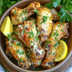 - 2 pounds chicken wings - 1 tablespoon olive oil - 1 teaspoon garlic powder - 1 teaspoon onion powder - 1 teaspoon paprika - Salt and pepper to taste - 1/2 cup grated Parmesan cheese - 2 tablespoons fresh parsley, chopped - Zest of 1 lemon - 1 tablespoon lemon juice - Optional: hot sauce for serving Gather these ingredients before you start. You need 2 pounds of chicken wings. They are the star of the show. Use 1 tablespoon of olive oil to help the seasoning stick. For the seasoning, grab 1 teaspoon each of garlic powder, onion powder, and paprika. Salt and pepper will add flavor too. Once you cook the wings, you will top them off. For the topping, you need 1/2 cup of grated Parmesan cheese. This cheese gives a rich taste. You will also need 2 tablespoons of fresh parsley, chopped. The parsley adds a fresh touch. Zest of 1 lemon and 1 tablespoon of lemon juice will brighten the dish. If you like heat, keep some hot sauce handy for serving. With these ingredients, you will make wings that are crunchy and full of flavor. - Preheat the air fryer to 400°F (200°C) for 5 minutes. - In a large bowl, combine 2 pounds of chicken wings with 1 tablespoon of olive oil. Add 1 teaspoon of garlic powder, 1 teaspoon of onion powder, 1 teaspoon of paprika, and salt and pepper to taste. Toss the wings until they are evenly coated. - Place the seasoned wings in a single layer in the air fryer. Cook for 25-30 minutes. Flip the wings halfway through to ensure even cooking. You want them golden and crispy. - While the wings cook, mix together 1/2 cup of grated Parmesan cheese, 2 tablespoons of chopped fresh parsley, the zest of 1 lemon, and 1 tablespoon of lemon juice in a small bowl. This sauce adds a fresh and tangy flavor. - Once the wings are ready, transfer them to a large bowl. Coat the wings well with the garlic Parmesan sauce. Serve hot, garnished with extra parsley and lemon wedges. You can also drizzle them with hot sauce for a spicy kick. To get those perfect crispy wings, start by preheating your air fryer to 400°F (200°C). This step helps seal the juices in and creates a nice outer layer. Make sure to space the wings out in the basket. If they touch, it can lead to uneven cooking and less crispiness. I often cook in batches to keep that nice space. This way, the hot air flows freely around each wing. You can really boost the flavor of your wings. Try adding spices like cayenne pepper or smoked paprika for a kick. If you like a tangy taste, consider marinating the wings in lemon juice or vinegar before cooking. Adjusting the seasoning is easy. If you love garlic, add more garlic powder. Taste the wings before you coat them, and make changes as you want. Making your wings look great adds to the fun! Serve them on a large platter with fresh parsley sprinkled on top. You can also add lemon wedges around the wings. This not only looks nice but also adds freshness. For a dipping option, place a small bowl of hot sauce or ranch dressing in the middle. This way, your wings are not just tasty; they are a feast for the eyes too! {{image_2}} To make your wings spicy, add hot sauce or cayenne pepper. Both options give a kick. Mix your chosen spice into the chicken wings before air frying. This spice will blend with the garlic flavor. You can adjust the heat to match your taste. Start with a little and add more if needed. This variation is perfect for those who love heat! While Parmesan is great, you can try other cheeses too. Asiago and Romano cheese can add unique flavors. Each cheese has its own taste profile. Asiago is nutty, while Romano is sharp. Swap out the Parmesan for these cheeses in the sauce. You may discover a new favorite! Fresh herbs can change the flavor of your wings. You can use basil, thyme, or oregano. Each herb brings a fresh taste to the dish. If you love herbs, experiment with your favorites. Add them to the sauce for a burst of flavor. Using different herbs can make each batch unique! To keep leftover wings fresh, store them in an airtight container. This method helps keep out moisture and air. You can also wrap them in plastic wrap or foil, but the container works best. Chicken wings stay fresh in the fridge for about 3 to 4 days. After that, they may lose flavor and texture. The best way to reheat wings is in the air fryer. Set your air fryer to 350°F (175°C) and heat the wings for about 5 to 10 minutes. This method keeps them crispy. You can also use an oven. Preheat it to 350°F (175°C) and bake the wings for 10 to 15 minutes. Microwaving is quick but may make them soggy, so I don’t recommend it. To freeze wings, first, let them cool completely. Place them in a freezer-safe bag or container. Be sure to remove as much air as possible. Label the bag with the date. Wings can stay fresh in the freezer for up to 3 months. When you’re ready to eat, thaw them in the fridge overnight. For a quicker method, you can use the microwave’s defrost setting. Yes, you can use frozen chicken wings in your air fryer. Just know they need more time. Cook them for about 30-35 minutes at 400°F (200°C). Check them often to ensure they cook evenly. If you want crispier wings, let them thaw slightly before cooking. This helps the skin crisp up better. Wings usually take 25-30 minutes at 400°F (200°C). If your wings weigh more than usual, add about 5 minutes. Always flip them halfway through cooking. This helps them get crispy on both sides. If your wings are smaller, you may need around 20 minutes. Yes, air fryer wings are healthier. They use less oil, cutting down on fat and calories. Deep-fried wings soak up a lot of oil, making them greasier. Air frying keeps the flavor but gives you a crunchy texture without the extra fat. Garlic Parmesan wings go great with simple sides. Try serving them with celery and carrot sticks. A creamy ranch or blue cheese dip pairs well, too. You can also add some fries or a fresh salad for balance. A cold drink like lemonade can also make the meal more enjoyable. You learned how to make tasty garlic Parmesan wings in an air fryer. With simple steps and key ingredients, you can create a crispy dish. Don’t forget the tips to boost flavor and presentation. You can also try fun variations to change things up. Storing leftovers or reheating is easy, so your wings can last. Enjoy these wings for any occasion, and share your tasty creations with friends!