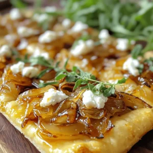 - 1 large flatbread or pizza dough - 2 large onions, thinly sliced - 4 ounces goat cheese, crumbled - 1 tablespoon olive oil - 2 teaspoons balsamic vinegar - 1 teaspoon fresh thyme leaves (or ½ teaspoon dried thyme) - Salt and pepper to taste - ¼ cup grated Parmesan cheese (optional) - Fresh arugula for garnish (optional) The flatbread or pizza dough forms the base of this dish. Use store-bought or homemade dough, depending on your time and taste. Sweet onions work best for caramelizing, creating a rich, deep flavor. Goat cheese adds creaminess and a tangy bite. Parmesan is optional but adds a nice salty touch. Fresh thyme enhances the dish with its earthy notes, while salt and pepper balance the flavors. For added flavor, consider mixing in some garlic while cooking the onions. You can also try adding a sprinkle of red pepper flakes for heat. If you want more veggies, roasted bell peppers or spinach make great toppings. For a fresh touch, add a handful of fresh arugula on top before serving. These options let you customize the flatbread to your taste. Heat olive oil in a large skillet over medium heat. Add the thinly sliced onions, salt, and pepper. Cook slowly, stirring every few minutes. Keep cooking for about 20-25 minutes. The onions should turn soft and golden brown. For more flavor, add balsamic vinegar in the last five minutes. This will give your onions a sweet and tangy touch. While your onions are cooking, preheat your oven to 425°F (220°C). If you use pizza dough, roll it out on a floured surface. You can make it as thick or thin as you like. Place the flatbread on a baking sheet or a pizza stone. Make sure it is ready for toppings. Once your onions are caramelized, spread them evenly over the flatbread. Crumble the goat cheese on top of the onions. If you want, sprinkle some grated Parmesan cheese too. Add fresh thyme leaves for a nice herbal note. Now, place the flatbread in the oven. Bake for about 12-15 minutes. It should be golden brown around the edges and the cheese should melt. After baking, let it cool a bit. If you like, top with fresh arugula for a peppery kick before slicing. Enjoy your warm flatbread! To get sweet, golden onions, take your time. Heat olive oil in your skillet over medium heat. Add the onions, salt, and pepper. Stir them often for 20-25 minutes. If you want extra flavor, add balsamic vinegar in the last five minutes. This gives the onions a nice glaze. You can use store-bought flatbread or make your own dough. Look for a flatbread that is thin and crisp. If you choose to make dough, roll it out to your favorite thickness. A thicker dough gives a chewy bite, while a thinner one is crispier. Both options taste great. Serve your flatbread warm. You can add fresh arugula on top for a peppery kick. If you like, sprinkle more goat cheese or Parmesan for extra creaminess. Pair it with a light salad or a glass of white wine. This dish is perfect for sharing at a party or enjoying as a snack. {{image_2}} You can make this flatbread a full veggie delight. Use a larger variety of vegetables. Add spinach, roasted peppers, or mushrooms. These add color and taste. They complement the sweet onions and tangy goat cheese. You can also try a mix of fresh herbs like basil or oregano. These options keep it vegetarian and delicious. If you need a gluten-free option, use gluten-free flatbread or pizza dough. Many brands offer great choices at stores. You can also make a crust using cauliflower or almond flour. This option gives a nice twist to the dish. Just ensure that your cheese is also gluten-free. There are many ways to boost the flavor of this flatbread. Try adding a sprinkle of red pepper flakes for heat. A drizzle of honey can add sweetness. You can swap goat cheese for feta or ricotta for a different taste. Consider mixing in some garlic or shallots with the onions for depth. These small changes make each bite exciting and new. To store leftover flatbread, wait for it to cool. Place it in an airtight container. You can also wrap it tightly in plastic wrap. This helps keep the flavors fresh. Store it in the fridge for up to three days. If you want to keep it longer, consider freezing. To reheat, preheat your oven to 350°F (175°C). Place the flatbread on a baking sheet. Bake for about 10 minutes until warm. This method helps keep the crust crisp. You can also use a microwave, but this may make the flatbread soft. Heat it in 30-second bursts until warm. For freezing, wrap the flatbread in plastic wrap. Then, place it in a freezer bag. Make sure to remove as much air as possible. It can last for up to three months in the freezer. When ready to eat, thaw it in the fridge overnight before reheating. Yes, you can use other types of cheese. Feta cheese adds a nice tang. Mozzarella gives a creamy melt. Cheddar brings a sharp flavor. Each cheese changes the dish. You can mix different cheeses too. This lets you create new tastes. Just remember to balance the flavors. You can make parts ahead of time. Caramelize the onions one day before. Store them in the fridge. You can also prepare the flatbread. Roll it out and keep it covered. When you are ready to bake, assemble it quickly. Just add cheese and bake. It saves time on busy days. This flatbread pairs well with a fresh salad. Try arugula with lemon vinaigrette. You can also serve it with soup. Tomato soup or butternut squash soup works great. A light red wine brings out the flavors too. Enjoy it as an appetizer or a main dish. This blog post covered how to make caramelized onion and goat cheese flatbread. We explored each ingredient, shared step-by-step instructions, and provided helpful tips. You can also find variations for different diets and storage advice. In closing, enjoy experimenting with flavors and personal touches. This flatbread will impress friends and family. Keep it simple and have fun in the kitchen! You’ll love every bite.