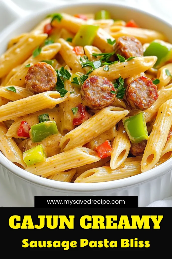 Savor the flavors of this deliciously creamy Cajun sausage pasta that’s perfect for any weeknight dinner! With smoked sausage, colorful bell peppers, and a rich creamy sauce, it’s a dish that's sure to please everyone. Ready in just 30 minutes, it's a quick, satisfying meal you won't want to miss. Click through for the full recipe and make this mouthwatering dish today! #CajunPasta #EasyDinner #PastaRecipes #FoodieFavorites