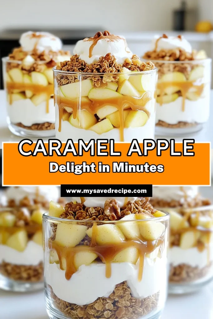Indulge in the deliciousness of Caramel Apple Yogurt Parfaits! This easy recipe combines creamy Greek yogurt, sweet cinnamon-dusted apples, and crunchy granola, all drizzled with rich caramel sauce. Perfect as a snack or dessert, these parfaits are sure to impress. Ready in just 15 minutes, they're a tasty treat everyone will love! Click through for the full recipe and start creating these parfaits today! #CaramelApple #YogurtParfaits #HealthyDessert #FallRecipes
